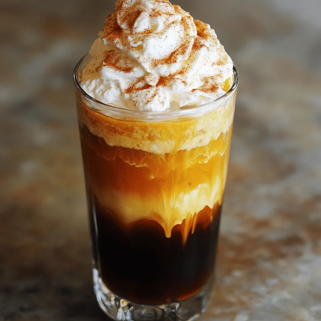 - 1 cup cold brew coffee - 1/2 cup unsweetened almond milk - 1/4 cup pumpkin puree - 2 tablespoons maple syrup - 1 teaspoon pumpkin pie spice - 1 teaspoon vanilla extract To make a tasty Vegan Pumpkin Cream Cold Brew, you need a few key items. Cold brew coffee is the base, offering a rich, smooth flavor. Almond milk adds creaminess without dairy, while pumpkin puree gives it that fall essence. Maple syrup sweetens it up, making it perfect for your taste. Pumpkin pie spice brings warmth with its blend of cinnamon, nutmeg, and ginger. Finally, vanilla extract adds a touch of sweetness and depth. - Whipped coconut cream - Ground cinnamon - Cinnamon stick Now, let’s talk about optional garnishes. Whipped coconut cream creates a fluffy top, making your drink look fancy. Ground cinnamon adds both flavor and a beautiful dusting that screams autumn. A cinnamon stick not only looks great but also serves as a stirrer. These simple additions can make your drink more fun and festive! - In a medium bowl, combine the pumpkin puree, almond milk, maple syrup, pumpkin pie spice, and vanilla extract. - Use a whisk to blend the ingredients until smooth. - Take a clear glass and pour in the cold brew coffee until it is halfway full. - Gradually pour the pumpkin cream mixture into the cold brew. - Stir gently with a spoon until the two are well mixed. - Add ice cubes to fill the glass to the top. - Generously spoon whipped coconut cream on top. - Sprinkle ground cinnamon across the surface for an aromatic finish. Now, take a moment to enjoy your beautiful drink. The layers of flavor will delight your taste buds. - Selecting quality coffee: Start with good cold brew coffee. Choose a brand you love. Freshness matters. A strong, smooth cold brew works best. It holds up to the pumpkin flavor. - Adjusting sweetness levels: Maple syrup is great, but you can change the sweetness. Taste the mix before adding more syrup. You might like it just as is. Remember, the pumpkin and spices add natural sweetness too. - Achieving the perfect texture: Whisking is key. Mix the pumpkin puree, almond milk, and other ingredients until smooth. No lumps should remain. This ensures a creamy texture that blends well with the coffee. - Using clear glasses for aesthetic appeal: Clear glasses make your drink pop. You can see the pretty layers of coffee and pumpkin cream. It adds to the excitement of drinking it. - Adding festive garnishes for seasonal flair: Top with whipped coconut cream to make it special. A sprinkle of ground cinnamon adds warmth. You could even add a cinnamon stick for stirring. It looks nice and enhances the flavor. {{image_4}} You can customize your vegan pumpkin cream cold brew with different milk types. Oat milk gives a creamy texture. Soy milk adds protein and richness. Coconut milk brings a tropical twist. Choose what you love best! For extra flavor, consider adding a drizzle of chocolate or caramel syrup. These sweet additions can take your drink to the next level. You might also add spices like nutmeg or clove. These spices enhance the warm, cozy vibe of fall. Just a pinch can make a big difference! If you want variety, try iced coffee instead of cold brew. It’s just as refreshing! You can also make an espresso-based version. Use one shot of espresso topped with the pumpkin cream. This way, you can enjoy a strong coffee flavor along with the sweet pumpkin goodness. To keep your ingredients fresh, store them properly. Here are some tips: - Cold Brew Coffee: Keep it in an airtight container in the fridge. It stays fresh for up to a week. - Almond Milk: Always check the expiration date. Once opened, use it within 7 days. - Pumpkin Puree: Store leftover pumpkin puree in a sealed container in the fridge for up to a week. - Maple Syrup: Keep it cool and dark. It lasts a long time but check for signs of spoilage. - Pumpkin Pie Spice and Vanilla Extract: Store in a cool place away from sunlight. They can last for months. You can prepare parts of this drink in advance. Here are some handy tips: - Pumpkin Cream: Make the pumpkin cream ahead of time. Store it in the fridge in a sealed container. It will stay good for about 3 days. - Mixing: Combine the pumpkin cream with the cold brew just before serving. This keeps the flavors bright and fresh. - Separate Storage: If you prepare the pumpkin cream early, keep it separate from the coffee. This way, the cream stays smooth and does not lose its texture. With these storage tips, you can enjoy your Vegan Pumpkin Cream Cold Brew anytime! How to make Vegan Pumpkin Cream Cold Brew healthier? To make this drink healthier, you can use less maple syrup. You can also skip the whipped coconut cream or use a lighter version. Another option is to add more almond milk, which lowers the calorie count while keeping your drink creamy. Can I use regular milk instead of non-dairy alternatives? Yes, you can use regular milk if you prefer. However, that would change the drink from vegan to non-vegan. Almond milk adds a nutty flavor, while regular milk offers a creamier taste. Choose what you like best! Where can I buy Vegan Pumpkin Cream Cold Brew? You can often find Vegan Pumpkin Cream Cold Brew at coffee shops during fall. Some stores sell ready-made versions too. Check local cafes, or try making your own at home for the freshest taste. How long does the pumpkin cream mixture last? The pumpkin cream mixture lasts up to three days in the fridge. Store it in an airtight container. Make sure to give it a good stir before using it again. Separation may occur over time. Can I customize the level of pumpkin flavor? Absolutely! You can add more pumpkin puree for a stronger flavor. If you want less pumpkin taste, just use a smaller amount. Adjust it until it suits your taste perfectly. That's the fun of making it at home! This blog post covered how to make a delicious Vegan Pumpkin Cream Cold Brew. You learned key ingredients, step-by-step prep, and tips for the best flavor. I shared ideas for variations and how to store your drink. Enjoy experimenting with different flavors and garnishes. This drink is easy to make and a perfect treat for fall. You now have the tools to create your own tasty version. Try it out and savor the cozy flavors of the season!