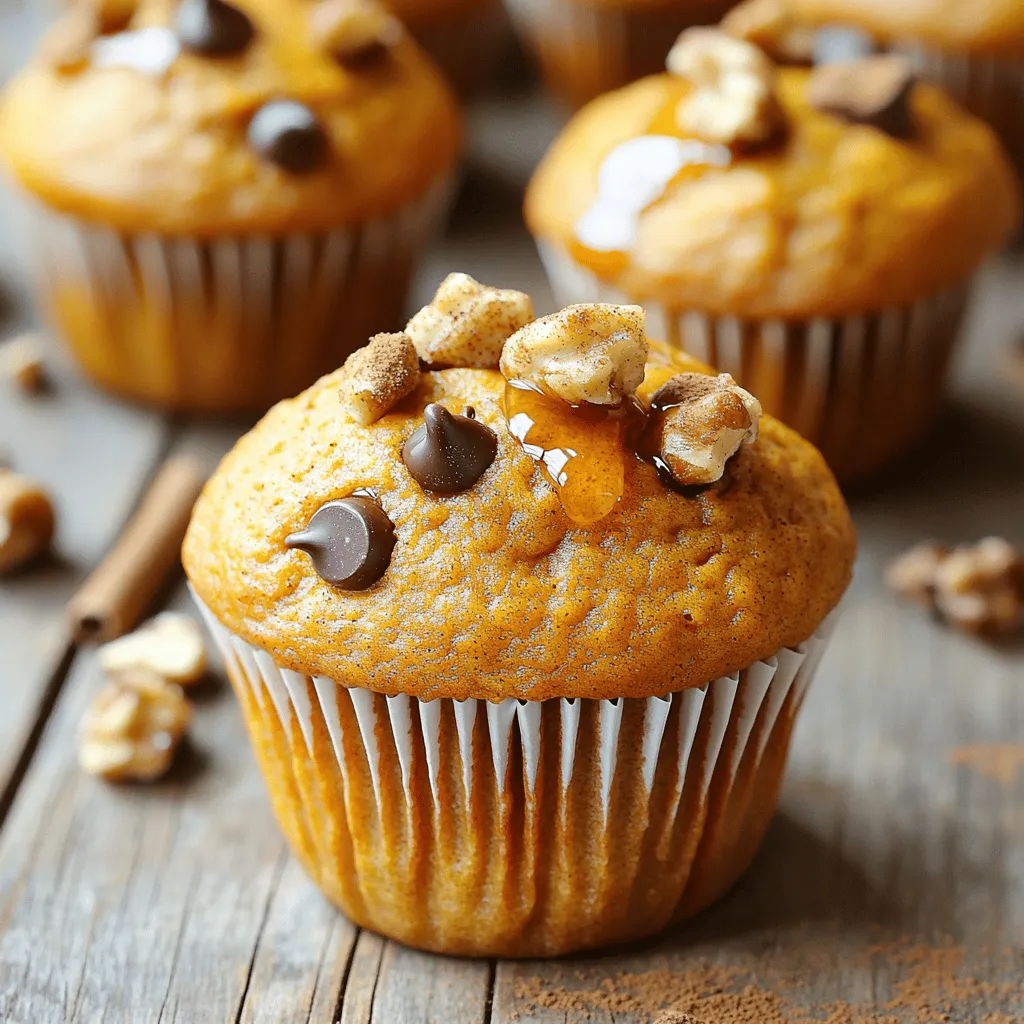 Here’s what you need to make my best pumpkin muffins. Each item adds flavor and texture. Gather these ingredients for a simple and tasty treat. - 1 ½ cups all-purpose flour - 1 cup canned pumpkin puree - 1 cup granulated sugar - ½ cup packed brown sugar - ½ cup vegetable oil - 2 large eggs - 1 teaspoon vanilla extract - 1 teaspoon baking powder - 1 teaspoon baking soda - ½ teaspoon salt - 1 teaspoon ground cinnamon - ½ teaspoon ground nutmeg - ½ teaspoon ground ginger - ½ cup chopped walnuts or pecans (optional) - ½ cup chocolate chips (optional) Each ingredient plays a role. The flour gives structure. The pumpkin adds moisture and flavor. Sugar sweetens and creates a nice crust. Eggs bind everything together. You can choose to add nuts or chocolate for extra fun. Want to make these muffins even better? Use fresh spices for a stronger taste. Fresh ground cinnamon or nutmeg will elevate your muffins. Check out the Full Recipe for precise measurements and baking tips. Start by preheating your oven to 350°F (175°C). This step is crucial for even baking. While it heats, prepare your muffin tin. Line it with paper liners or grease each cup lightly. This will help the muffins come out easily. In a large mixing bowl, combine the following dry ingredients: - 1 ½ cups all-purpose flour - 1 teaspoon baking powder - 1 teaspoon baking soda - ½ teaspoon salt - 1 teaspoon ground cinnamon - ½ teaspoon ground nutmeg - ½ teaspoon ground ginger Use a whisk to blend everything well. Make sure there are no lumps. Set this bowl aside for now. In another bowl, mix together: - 1 cup granulated sugar - ½ cup packed brown sugar - ½ cup vegetable oil - 2 large eggs Whisk these ingredients until they blend into a smooth mixture. This will be your wet base. Now, gently fold in: - 1 cup canned pumpkin puree - 1 teaspoon vanilla extract Stir these into your egg-sugar mix. This creates a creamy, flavorful base. Gradually add your dry mix to the wet mix. Use a spatula or wooden spoon to combine. Be careful not to overmix! A few lumps are okay. They will help make your muffins fluffy. If you want to enhance your muffins, fold in: - ½ cup chopped walnuts or pecans (optional) - ½ cup chocolate chips (optional) These add texture and flavor. Feel free to get creative with your choices! Spoon the batter into the prepared muffin tin. Fill each cup about three-quarters full. This gives the muffins room to rise without spilling over. Place your muffin tin in the preheated oven. Bake for 18-20 minutes. To check if they are done, insert a toothpick into the center of a muffin. It should come out clean or with a few moist crumbs. Once baked, take the muffin tin out of the oven. Let the muffins cool in the tin for 5 minutes. After that, gently transfer them to a wire rack to cool completely. Enjoy your delicious pumpkin muffins warm or at room temperature! For more details, check the Full Recipe. To make the best pumpkin muffins, follow a few simple tips. First, measure your flour correctly. Too much flour can make muffins dry. Use a spoon to fill the measuring cup, then level it off with a knife. Second, avoid overmixing your batter. Mix just until combined; some lumps are okay. This keeps your muffins soft and fluffy. Lastly, check your oven's temperature. An oven thermometer can help. Even a few degrees off can affect baking. If you need to change ingredients, here are some easy swaps. You can use brown sugar instead of granulated sugar for a deeper flavor. Replace the vegetable oil with melted coconut oil for a unique taste. If you're out of eggs, try ¼ cup applesauce per egg. It keeps the muffins moist. For gluten-free muffins, use a gluten-free flour blend. This way, everyone can enjoy them! Presentation matters when serving your muffins. Here are some ideas to make them shine. Serve muffins on a colorful plate to brighten the table. Dust with powdered sugar for a sweet look. You could also add a dollop of whipped cream on top. For a festive touch, sprinkle with chopped nuts or chocolate chips. These small details can make your muffins even more inviting. Enjoy them warm for the best experience! - Serving Suggestions: Pair your pumpkin muffins with a hot cup of coffee or tea. They also go well with yogurt or a fresh fruit salad. For a fun twist, serve them with a side of maple syrup for dipping. {{image_4}} You can add more spice to your muffins. Try using cardamom or allspice. These spices give a warm and cozy flavor. Mix them into the dry ingredients. This fun twist can change the taste! If you want a healthier muffin, swap out sugars. Use honey or maple syrup instead. Both are natural sweeteners. They can add a nice flavor and keep the muffins moist. Need gluten-free muffins? Use almond or coconut flour. Both work great in this recipe. For vegan muffins, replace eggs with flaxseed meal or applesauce. This keeps them fluffy and tasty. You can enjoy these muffins no matter your diet! For the full recipe, check out My Best Pumpkin Muffins Recipe. You can store your pumpkin muffins at room temperature for up to three days. Place them in an airtight container. This keeps them fresh and moist. Avoid stacking them too high to prevent squishing. For longer storage, freeze your muffins. Wrap each muffin tightly in plastic wrap. Then, place them in a freezer bag. They stay fresh for up to three months. When ready to eat, thaw them overnight in the fridge. Let your muffins cool completely before storing. This prevents moisture buildup. To reheat, microwave one muffin for 15 to 20 seconds. You can also warm them in a toaster oven. Enjoy them warm for the best taste! For the full recipe, check here. To make pumpkin muffins moist, use canned pumpkin puree. This adds moisture and flavor. Also, don’t overmix your batter. Mixing too much can make muffins tough. Adding oil keeps them soft, so don’t skip that. You can also try adding yogurt or sour cream for extra moisture. Yes, you can use fresh pumpkin. Just cook and puree it first. You want the puree to be smooth and thick. Fresh pumpkin may need more sugar since it can taste less sweet. Measure carefully to keep the texture right. Pumpkin muffins last about three days at room temperature in an airtight container. If you want to keep them longer, store them in the fridge. They can last up to a week there. Just remember to check for any signs of spoilage. You can serve pumpkin muffins with honey or maple syrup drizzled on top. Cream cheese spread is also a tasty option. Pairing them with coffee or tea works well, too. If you want something light, serve with fresh fruit for a nice contrast. Yes, you can freeze pumpkin muffins. Let them cool completely first. Then, wrap each muffin in plastic wrap, then foil. This helps keep them fresh. They can last up to three months in the freezer. To eat, just thaw at room temperature or warm them in the oven. You now have all you need to make delicious pumpkin muffins. We covered the key ingredients, mixed the wet and dry parts, and learned some handy tips. You can even try fun variations to suit different tastes. Remember, your muffins will stay fresh with proper storage. Baking is about joy and creativity, so don’t hesitate to experiment. Enjoy your tasty treats and share them with others!