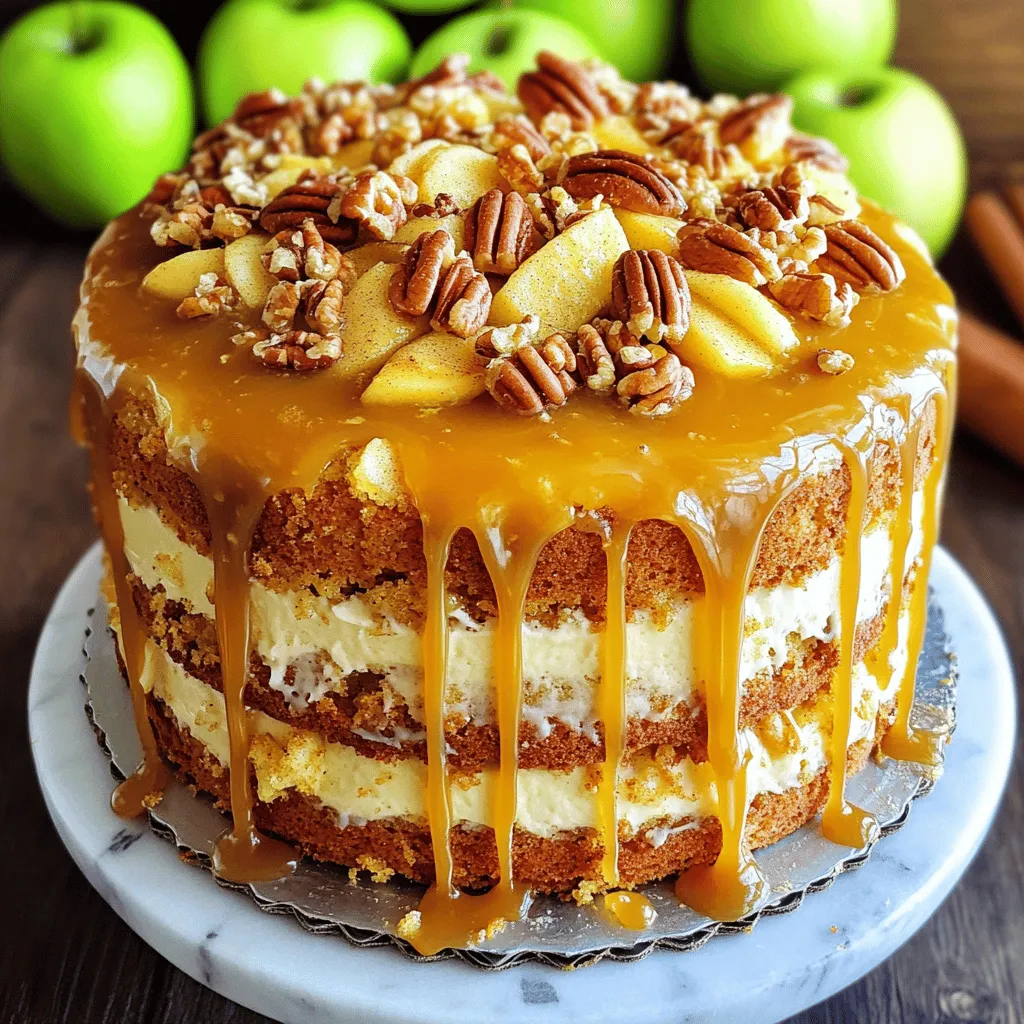 To make the Apple Pecan Cake, gather these key items: - 2 cups all-purpose flour - 1 teaspoon baking powder - ½ teaspoon baking soda - ½ teaspoon salt - 1 cup unsalted butter, softened - 1 cup packed light brown sugar - ½ cup granulated sugar - 4 large eggs, at room temperature - 2 teaspoons pure vanilla extract - 2 cups finely grated apples (about 2 medium apples) - 1 cup walnuts, roughly chopped - 1 teaspoon ground cinnamon - ½ teaspoon ground nutmeg These ingredients create a soft and moist cake that is full of flavor. The apples add sweetness, and the pecans give a nice crunch. To make the sweet caramel glaze, you will need: - 1 cup packed light brown sugar - ½ cup unsalted butter - ¼ cup heavy cream - 1 teaspoon pure vanilla extract This glaze brings a rich, buttery taste that pairs perfectly with the cake. When picking apples, look for firm ones with smooth skin. Fresh apples should smell sweet and fruity. Avoid any with bruises or soft spots. For pecans, choose whole nuts that are plump and crisp. Check for any signs of mold or rancidity. Storing them in a cool, dry place keeps them fresh longer. Using the best ingredients makes your cake taste even better. Start by preheating your oven to 350°F (175°C). Choose your pans wisely. I prefer a 9x13 inch baking pan for easy serving. If you like layers, use two 9-inch round cake pans. Grease the pans with butter, then dust with flour. This step helps the cake slide right out. In a medium bowl, mix the dry ingredients. Combine 2 cups of all-purpose flour, 1 teaspoon of baking powder, ½ teaspoon of baking soda, ½ teaspoon of salt, 1 teaspoon of ground cinnamon, and ½ teaspoon of ground nutmeg. Whisk these together until they are well mixed. Set this bowl aside for now. In a large mixing bowl, start creaming your butter and sugars. Use an electric mixer to beat 1 cup of softened unsalted butter, 1 cup of packed light brown sugar, and ½ cup of granulated sugar. Mix on medium speed for about 3-4 minutes. You want a light and fluffy texture. This step is key for a tender cake. Next, add the eggs one at a time. Use 4 large eggs at room temperature. Make sure each egg blends well before adding the next. Then, mix in 2 teaspoons of pure vanilla extract. Once that is done, gradually add your dry mix to the wet mix. Stir gently until just combined. Do not overmix; this can make your cake tough. Now it’s time to bake! Carefully fold in 2 cups of finely grated apples and 1 cup of roughly chopped pecans. Pour the batter into your prepared pan(s). Use a spatula to smooth the top. Bake for 30-35 minutes for round pans or 40-45 minutes for a rectangular pan. Check if it’s done by inserting a toothpick. It should come out clean. While your cake bakes, make the caramel glaze. In a medium saucepan, combine 1 cup of packed light brown sugar, ½ cup of unsalted butter, and ¼ cup of heavy cream. Cook over medium heat, stirring constantly. When it reaches a gentle boil and thickens slightly, remove it from the heat. Add 1 teaspoon of pure vanilla extract for flavor. To keep your cake moist, use fresh apples. Grating them releases juices into the batter. This step adds flavor and moisture. Don't skip the eggs; they help bind and add richness. Make sure your butter is soft. This helps create a fluffy, airy batter. Avoid overmixing as it can make the cake dense. One common mistake is not measuring ingredients correctly. Always use the right tools for accurate measurements. Overbaking is another issue. Keep an eye on the clock and check with a toothpick. If it comes out clean, your cake is done. Lastly, don’t forget to let the cake cool before serving. This helps the flavors settle. When you melt caramel, use medium heat. This prevents burning and helps achieve a smooth texture. Stir often to avoid hot spots. Combine brown sugar, butter, and cream in a saucepan. Once it bubbles, it’s almost ready. Remove it from heat and add vanilla for extra flavor. Let it cool slightly before drizzling on your cake. {{image_4}} You can swap pecans for other nuts. Walnuts add a rich taste. Almonds bring a light crunch. Hazelnuts give a unique twist. Each nut changes the flavor and texture. Choose the one you like best. Just ensure the nuts are chopped well. This keeps the cake consistent. Spices can enhance your cake. Try adding ginger for warmth. Cardamom gives a floral note. Cloves add depth and richness. A pinch of allspice can also work. Remember to start with small amounts. You can always add more later. These spices will make your cake special. You can make this cake vegan. Use flax eggs instead of real eggs. Replace butter with coconut oil or vegan butter. For gluten-free options, use a gluten-free flour blend. Make sure it has a binding agent. These swaps keep the cake tasty and moist. Enjoy this cake in any way that suits your diet! To keep your leftover apple pecan cake fresh, wrap it tightly in plastic wrap. You can also place it in an airtight container. This will help avoid dryness and keep the cake moist. Store it at room temperature for up to three days. If you want it to last longer, the fridge is a good option, but it may dry out a bit. If you want to save your cake for a special occasion, freezing is a great choice. First, let the cake cool completely. Then, wrap it in plastic wrap and a layer of aluminum foil. This method helps prevent freezer burn. You can freeze it for up to three months. Just remember to label it with the date! When you're ready to enjoy the cake again, reheating is easy. Preheat your oven to 350°F (175°C). Remove the cake from the fridge or freezer and unwrap it. Heat it for about 10-15 minutes until warm. If you froze it, let it thaw in the fridge overnight before reheating. This cake tastes best warm! Yes, you can use different types of apples. I love using Granny Smith for their tartness. Honeycrisp apples add sweetness and crunch. Feel free to mix varieties for more flavor. Just make sure they are fresh and firm for the best texture. To check if the cake is done, use a toothpick. Insert it into the center of the cake. If it comes out clean, the cake is ready. You can also lightly touch the top; it should spring back. Keep an eye on the time and adjust as needed. This cake is delicious on its own. You can serve it with whipped cream or vanilla ice cream for extra indulgence. A scoop of yogurt can add a nice balance. Pair it with a cup of coffee or tea for a cozy treat. The caramel glaze can last up to a week in the fridge. Store it in an airtight container to keep it fresh. When ready to use, warm it gently on the stove or in the microwave. This brings back its smooth texture and flavor. In this post, we covered how to bake a tasty cake with caramel glaze. We started with the main ingredients, tips for choosing fresh apples and pecans, and step-by-step baking instructions. I shared helpful tips for keeping your cake moist and avoiding common mistakes. You can also explore fun variations, from different nuts to vegan options. Finally, I detailed how to store and reheat leftover slices. Enjoy baking this cake and making it your own!