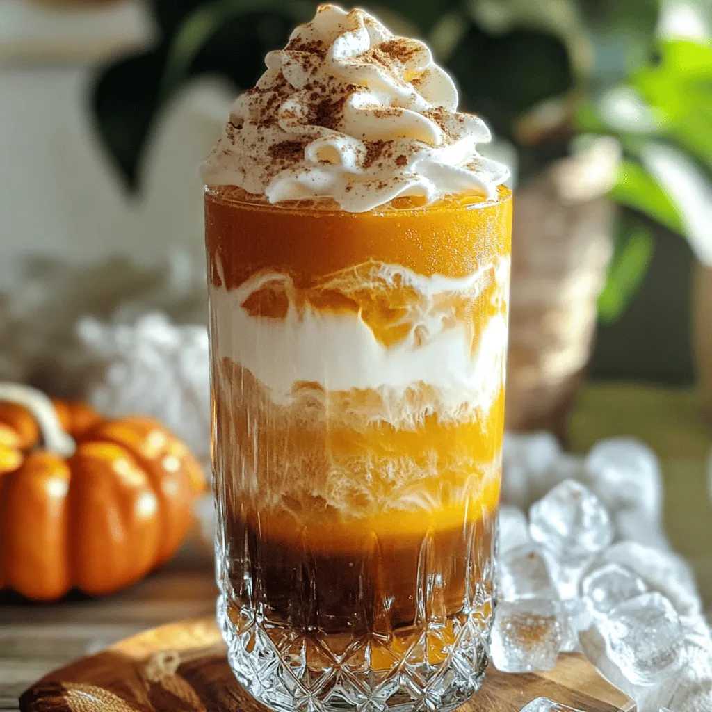 To make a tasty pumpkin chai iced latte, gather the following ingredients: - 1 cup strong brewed chai tea - 1/2 cup pumpkin puree (canned or freshly made) - 1/4 cup milk (your choice of dairy or non-dairy) - 2 tablespoons maple syrup (adjust based on desired sweetness) - 1/2 teaspoon pure vanilla extract - 1/2 teaspoon pumpkin pie spice (plus extra for garnish) - Ice cubes - Whipped cream (optional, for a decadent topping) For the best flavor, choose high-quality ingredients. Use fresh or organic pumpkin puree. It enhances the taste and nutrition. For chai tea, select a strong blend. Loose leaf tea often has richer flavor. If you prefer non-dairy milk, almond or oat milk works well. They add creaminess without overpowering the drink. Use pure maple syrup for sweetness. Avoid imitation syrups that lack real flavor. You can swap some ingredients for different flavors. Instead of pumpkin puree, try using sweet potato puree. It gives a unique taste and maintains the creaminess. For the milk, coconut milk adds a tropical twist. If you want it sweeter, use honey or agave instead of maple syrup. Adjust the spices to your liking; add a pinch of nutmeg for warmth or cinnamon for extra flavor. To start, brew your chai tea. You can use 1 1/2 teaspoons of loose chai tea leaves or 1 tea bag. Steep it in 1 cup of boiling water for 5 to 7 minutes. This step brings out the rich flavors of the chai. After steeping, remove the leaves or tea bag. Let the tea cool to room temperature while you prepare the rest. Next, grab a mixing bowl or high-speed blender. Add the pumpkin puree, maple syrup, milk, vanilla extract, and pumpkin pie spice. Blend this mixture on medium speed. You want it to be smooth and creamy. This will be the star of your iced latte. If you love pumpkin, feel free to add a little more pumpkin spice for extra flavor. Now it’s time to put it all together. Take a tall glass and fill it halfway with ice cubes. This keeps your latte nice and chilled. Pour the cooled chai tea over the ice, filling the glass most of the way. Then, gently spoon or pour the pumpkin mixture on top. This creates a lovely layered look. For a fun finish, you can stir it a bit to mix the flavors or leave it layered for a fancy touch. If you want to indulge, add whipped cream on top and sprinkle some extra pumpkin pie spice for garnish. Enjoy your delicious Pumpkin Chai Iced Latte! For the complete recipe, check out the [Full Recipe]. To make the best Pumpkin Chai Iced Latte, you must find the right taste balance. Start with strong chai tea. It gives your drink a spicy kick. If you want a sweeter latte, adjust the maple syrup. You can add more or less to suit your taste. Remember, pumpkin puree is rich and creamy, so don’t overpower it with too much sweetness. Balance is key! A beautiful drink is fun to sip. Use a clear glass to show off the layers. Fill it with ice first, then slowly pour in the chai tea. This way, you keep the layers separate. Next, add the pumpkin mixture on top. For a fancy touch, add whipped cream. Finish with a sprinkle of pumpkin pie spice for that festive look. A colorful straw can also make sipping more enjoyable! Avoid brewing weak chai tea. A strong brew makes the flavor pop! Don't rush the cooling process. If the tea is too warm, it can melt the ice too fast. This makes your latte watery. Also, don’t skip the pumpkin pie spice. It adds warmth and depth. Finally, always taste your drink before serving. Adjust sweetness or spices if needed. These simple tips can take your latte from good to great! {{image_4}} You can easily make this latte dairy-free. Just swap out regular milk for almond, oat, or coconut milk. These choices keep the taste rich and creamy. You can also use unsweetened versions to cut back on sugar. If you want a vegan sweetener, choose agave syrup instead of maple syrup. This keeps your drink plant-based, tasty, and guilt-free. You can boost the flavor of your pumpkin chai iced latte. Try adding a pinch of cinnamon or nutmeg for a warm touch. You can also experiment with sweeteners. Brown sugar or honey can add different flavors. If you like a spicier kick, add more pumpkin pie spice. Each tweak can change the drink, making it your own. You can enjoy this drink hot too! To make a hot latte, brew the chai as usual, but skip the ice. Mix the pumpkin puree with hot milk instead. Blend until smooth and pour over the hot chai. This gives you a cozy drink for chilly days. Adjust the sweetness to your taste as well. Whether iced or hot, it’s sure to please! To keep your ingredients fresh, store each one properly. For pumpkin puree, place it in an airtight container. It helps to keep it from drying out. If you use canned pumpkin, seal it well and refrigerate. Chai tea can stay in the fridge too. Just make sure it cools down first. If you have extra iced latte, store it in the fridge. Use a sealed container to avoid spills. It’s best to drink it within one day. If you wait too long, the ice will melt. This will make the latte watery and less tasty. - Chai tea: lasts for up to 5 days in the fridge. - Pumpkin puree: can stay fresh for about 5 days once opened. - Milk: should be used within 7 days, depending on its expiration date. - Maple syrup: lasts for months in the pantry if sealed. Keeping these tips in mind will help you enjoy your Pumpkin Chai Iced Latte for longer! For the full recipe, check out the details above. Yes, you can make this drink without pumpkin puree. You can substitute with butternut squash puree or sweet potato puree. Both options give a rich flavor too. Keep in mind that the drink will taste a bit different. Aim for similar consistency to pumpkin puree for the best results. The best milk for this recipe depends on your taste. Whole milk gives a creamy texture. Almond milk adds a nutty flavor, while oat milk is rich and slightly sweet. You can use any milk you prefer, even soy or coconut milk. Just avoid any milk that may have strong flavors that clash with chai. To make your latte extra creamy, use whole milk or add heavy cream. Blending in a bit of cream cheese can also add richness. You can even increase the amount of pumpkin puree for a thicker texture. Another trick is to froth your milk before adding it to the drink. You can find Pumpkin Chai Iced Lattes at many coffee shops in the fall. Popular chains like Starbucks often have seasonal versions. Local cafes may also offer unique twists on this drink. If you prefer to make it at home, you can follow the [Full Recipe] for a delicious version. This blog post guides you on making a Pumpkin Chai Iced Latte. You learned about key ingredients, step-by-step instructions, and tips for the best flavor. Variations show how to customize your drink, while storage info helps you keep leftovers fresh. In conclusion, making this latte is simple and fun. Enjoy your tasty drink any time of day. With these tips, you can avoid common mistakes and impress anyone. Stay creative and always experiment with flavors!