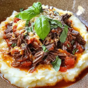- 2 lbs bone-in beef short ribs - 1 large onion, finely diced - 2 medium carrots, diced - 2 celery stalks, diced - 4 cloves garlic, minced - 1 can (14 oz) crushed tomatoes - 2 cups rich beef broth - 2 teaspoons dried thyme - 1 teaspoon dried oregano - Salt and freshly ground black pepper, to taste - 1 bay leaf To make a great short rib ragu, you need quality beef short ribs. The bone adds flavor and richness. Fresh vegetables like onion, carrots, and celery build a solid base. Garlic brings a delightful aroma that enhances the dish. Crushed tomatoes and beef broth form a savory sauce. Thyme and oregano add warmth and depth. Don't forget salt and pepper for taste. The bay leaf helps tie all the flavors together. - 2 cups creamy mashed potatoes (prepared with butter and milk) - 1/2 cup finely grated Parmesan cheese For the Parmesan mash, start with creamy mashed potatoes. Use good butter and milk for smoothness. Grate fresh Parmesan cheese finely. This cheese adds a rich, nutty flavor that mixes well with the potatoes. The combination makes a perfect pairing with the ragu. - Fresh basil leaves - Additional Parmesan cheese for serving Garnishing your dish makes it look special. Fresh basil leaves add a pop of color and a hint of freshness. A sprinkle of extra Parmesan cheese gives a nice touch of flavor and texture. These garnishes elevate your dish to the next level. - Seasoning the ribs: Start by seasoning the beef short ribs with salt and black pepper. Make sure to cover all sides. This step adds rich flavor. - Searing technique for maximum flavor: Heat the olive oil in a heavy pot over medium-high heat. When the oil shimmers, add the ribs. Sear them for about 8-10 minutes until they turn golden brown. This step locks in flavor and gives a nice crust. - Sautéing onions, carrots, and celery: After searing the ribs, lower the heat to medium. Add the diced onion, carrots, and celery. Cook these vegetables for about 5-7 minutes. Stir frequently until they soften and smell great. - Importance of timing for garlic: Add the minced garlic last, cooking it for just one minute. Garlic can burn quickly, so watch it closely. This brings out its sweet, rich flavor. - Combining all ingredients for a cohesive flavor: Return the seared ribs to the pot. Pour in the crushed tomatoes and beef broth. Add dried thyme, oregano, and a bay leaf. Stir everything together well. - Simmering tips for tender meat: Bring the mixture to a gentle simmer, then cover the pot. Lower the heat and let it cook for 2-3 hours. This slow cooking makes the meat tender and full of flavor. - Shredding the meat off the bones: After cooking, take the ribs out and let them cool. Remove the bones, then shred the meat into bite-sized pieces. - Final cooking to meld the flavors: Put the shredded meat back in the pot. Let it simmer for another 15-20 minutes. This helps all the flavors blend nicely. - Techniques for creamy mashed potatoes: While the ragu simmers, prepare your mashed potatoes. Boil potatoes and mash them well. Use butter and milk for that creamy texture. - Incorporating Parmesan cheese effectively: Fold in the grated Parmesan cheese until it’s mixed in well. This adds a rich, cheesy flavor to the mash. - Spoon the ragu over the mash: To serve, place a generous scoop of ragu on top of your creamy mash. The sauce will soak into the potatoes, creating a delicious bite. - Optional presentation tips: For a nice touch, add fresh basil leaves and a sprinkle of extra Parmesan on top. This makes the dish look great and adds fresh flavor. - Selecting the right cut and quality of beef: Look for bone-in beef short ribs. They add flavor and moisture. Choose ribs with good marbling. This fat keeps the meat tender and juicy. - Necessary cooking times for various textures: For tender meat, simmer your short ribs for 2-3 hours. Low heat helps break down tough fibers. Check for doneness; the meat should fall off the bone easily. - Adding wine or other herbs for depth: Red wine adds complexity. A cup of dry red wine can deepen the taste. Fresh herbs like rosemary or thyme can also boost flavor. - Choosing the right beef broth: Use a rich, low-sodium beef broth. This allows you to control the salt level. Homemade broth is best, but store-bought works too. - Techniques to avoid lumps: Use a potato ricer for smooth mash. If you don't have one, mash the potatoes thoroughly. Make sure to incorporate the warm milk and butter slowly. - Flavor variations (e.g., adding garlic or herbs): Try adding roasted garlic for a sweet touch. Fresh chives or parsley can brighten the flavor. Mix in cheese for extra creaminess; it pairs well with the ragu. {{image_4}} You can cook short rib ragu in different ways. The two most common methods are the slow cooker and the traditional pot. Using a slow cooker makes it easy. You can set it and forget it. Just sear the ribs first, then add all ingredients and let it cook for 6-8 hours. This method gives you tender meat and rich flavor. The traditional pot method is faster. It takes about 2-3 hours on the stove. You get to sauté the veggies and sear the meat, adding depth to the taste. Both methods work well, but choose what fits your schedule. If you want a vegetarian ragu, you can use mushrooms or jackfruit. Mushrooms add a meaty texture. Use a mix of shiitake and portobello for the best flavor. Just sauté them like you would the ribs. Jackfruit is another great choice. It mimics the texture of pulled meat. Use canned young jackfruit and shred it after cooking. Add your spices and let it simmer. Both options create a hearty meal without meat. Seasonal ingredients can change your ragu. In spring, add fresh peas or asparagus. In summer, use zucchini or bell peppers. These add bright flavors and colors. In fall, consider using butternut squash or mushrooms for warmth. In winter, root vegetables like parsnips work well. Adjust the veggies based on what you find at the market. This keeps your dish fresh and exciting all year round. To keep your short rib ragu fresh, store it in the fridge. Use airtight containers to prevent spills and keep moisture in. The ragu will last for about three to four days. Make sure to cool it down before sealing it up. For the mashed potatoes, store them in a separate container. They will stay fresh for about three days too. You can freeze both the ragu and the mashed potatoes. For the ragu, let it cool completely. Then, place it in freezer-safe bags. Squeeze out the air before sealing. This helps avoid freezer burn. The ragu can stay frozen for up to three months. For the mashed potatoes, scoop them into a container. Label it with the date before freezing. They will last about two months in the freezer. When you're ready to enjoy your leftovers, you can reheat them easily. For the ragu, heat it in a pot over medium heat. Stir it often to keep it from sticking. You can add a splash of beef broth if it's too thick. For the mashed potatoes, warm them in the microwave. Stir them halfway through to heat evenly. If they seem dry, mix in a little milk or butter. This will keep them creamy and delicious. It takes about 3 hours and 20 minutes to make this dish. You need 20 minutes for prep and 3 hours for cooking. The long simmer helps the meat become tender and juicy. Yes, you can use other meats like chuck roast or lamb shanks. They will work well and give you nice flavors. Just adjust the cooking time based on the meat's tenderness. Pair this dish with a simple green salad or some crusty bread. A light red wine also enhances the meal nicely. These sides balance the rich flavors of the ragu. To serve more people, simply double the ingredients. Ensure you have a large enough pot to cook everything together. Adjust cooking times slightly if needed, but the process stays the same. Absolutely! You can cook the ragu a day before and refrigerate it. The flavors will improve overnight. Just reheat it gently before serving, and enjoy the rich taste! This blog post covered how to make a delicious short rib ragu and creamy Parmesan mash. We discussed key ingredients, preparation steps, and tips for great flavor. I shared ways to enhance your ragu with optional garnishes and variations like vegetarian options. Cooking can be fun and rewarding. Follow these steps to impress your family and friends. Enjoy your meal, and remember that practice makes perfect!