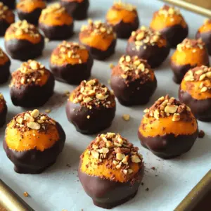 To make these tasty pumpkin truffles, you need a few key ingredients. Here’s what you will require: - 1 cup pumpkin puree (canned or homemade) - 1 ½ cups almond flour - ½ cup rolled oats - 1/4 cup pure maple syrup - 2 tablespoons melted coconut oil - 1 teaspoon vanilla extract - 1 teaspoon pumpkin pie spice (or a mix of cinnamon, nutmeg, and ginger) - 1/4 teaspoon salt - 1 cup dark chocolate chips (dairy-free for a vegan option) Each ingredient plays an important role. The pumpkin puree gives moisture and flavor. Almond flour adds a nutty taste and helps bind the mixture. Rolled oats give texture and chewiness. Maple syrup adds sweetness, while coconut oil contributes richness. Vanilla extract and pumpkin pie spice bring warmth and depth. These truffles are not only delicious but also nutritious. Here is a quick breakdown of what you get: - Pumpkin puree is rich in fiber and vitamins A and C. - Almond flour provides healthy fats and protein. - Rolled oats offer whole grains and more fiber. - Maple syrup gives natural sweetness with minerals. - Coconut oil contains medium-chain triglycerides (MCTs) for energy. This mix makes the truffles a great snack or dessert. They satisfy your sweet tooth without the guilt. You can customize your truffles with fun toppings. Here are some ideas: - Crushed nuts - Shredded coconut - Cocoa powder - Festive sprinkles These toppings add crunch, flavor, and visual appeal. You can also change the spices or sweeteners to fit your taste. For a twist, try adding a dash of ginger or a hint of orange zest. Each variation keeps the treat exciting. To start, grab a large mixing bowl. Add 1 cup of pumpkin puree. You can use canned or homemade. Next, add 1 ½ cups of almond flour. This gives the truffles a nice texture. Then, mix in ½ cup of rolled oats. These oats add fiber and help bind the mixture. Pour in ¼ cup of pure maple syrup for sweetness. Add 2 tablespoons of melted coconut oil for creaminess. Include 1 teaspoon of vanilla extract for flavor. Don't forget 1 teaspoon of pumpkin pie spice. This spice mix makes your truffles taste like fall. Finally, add ¼ teaspoon of salt to balance the flavors. Stir everything together until you have a smooth dough. It should feel thick but easy to work with. Now it’s time to shape the truffles. Take small portions of the mixture, about 1 inch wide. Roll them between your hands to form round balls. Place each ball on a baking sheet lined with parchment paper. Make sure to leave some space between them. This prevents sticking. Once all the mixture is rolled, you're ready for the next step. While your truffles chill, let’s melt the chocolate. Take 1 cup of dark chocolate chips. Put them in a microwave-safe bowl. Heat in 30-second intervals, stirring well after each. Keep heating until the chocolate is smooth. When the truffles are firm, it’s time to coat them. Dip each truffle into the melted chocolate. Use a fork to lift it out. Tap gently to remove excess chocolate. This helps keep the coating nice and thin. After dipping, put the coated truffles back on the baking sheet. While the chocolate is still wet, sprinkle your choice of toppings. You can use crushed nuts, shredded coconut, or cocoa powder. Festive sprinkles add a fun touch too. This step makes the truffles extra special. Once all the truffles are coated and topped, chill them again. Put the baking sheet back in the freezer. Let them sit for about 15 to 20 minutes. This helps the chocolate harden completely. When done, your pumpkin truffles are ready to enjoy! To get the right texture for your pumpkin truffles, you want a thick dough. Mix the pumpkin puree with almond flour and oats well. If it feels too soft, add a bit more almond flour. If too dry, a little more pumpkin puree can help. Chilling the mixture in the freezer helps firm it up before shaping. This will make rolling easier and keep the truffles from falling apart. You can easily swap ingredients to fit your diet. If you are gluten-free, almond flour works great. You can also use oat flour if you have a nut allergy. For a vegan version, choose dairy-free chocolate chips. Maple syrup can be replaced with agave nectar if you want a different sweetener. These swaps help keep the recipe friendly for everyone. Spices bring out the best in pumpkin. Pumpkin pie spice is a fantastic choice. You can also mix cinnamon, nutmeg, and ginger for a homemade blend. If you want more heat, add a pinch of cayenne. For a zesty twist, try adding orange zest. These spices will make your truffles pop with flavor and keep them exciting! {{image_4}} For a vegan treat, use dairy-free chocolate chips. They melt just like regular chocolate. This choice keeps your truffles creamy and rich without dairy. You can find these chips in any grocery store. Look for brands that also focus on fair trade and sustainability. This way, you enjoy your treat while supporting good practices. To keep these truffles gluten-free, stick with almond flour and rolled oats. Both are naturally gluten-free. Make sure your rolled oats are certified gluten-free. This step avoids any cross-contamination. You can also try using coconut flour instead of almond flour. It adds a unique flavor and texture. Just remember, you might need to adjust the liquid in the recipe. Get creative with flavors! Here are some ideas to inspire you: - Chai Spice: Swap pumpkin pie spice for chai spices. This mix adds warmth and depth. - Nut Butter: Add a tablespoon of almond or peanut butter to the mixture. It gives a creamy, nutty taste. - Citrus Zest: Mix in some orange or lemon zest for a fresh zing. - Cocoa Powder: Roll the truffles in cocoa powder instead of chocolate. This gives a rich, dark flavor. - Mint Extract: Add a few drops of mint extract for a refreshing surprise. Each of these twists can make your pumpkin truffles unique and exciting. Enjoy experimenting! To keep your pumpkin truffles fresh, store them in an airtight container. This helps avoid moisture and keeps them tasty. You can layer the truffles with parchment paper to prevent sticking. Place them in the fridge if you plan to eat them soon. Refrigeration works well for short-term storage. Your truffles will stay fresh for up to a week this way. If you want to save them longer, freezing is your best bet. Just make sure they are fully set before freezing. You can store them for up to three months in the freezer. Always check for signs of spoilage. If the truffles smell off or develop a strange texture, it’s best to toss them. When thawing, let them sit in the fridge overnight. This keeps them from getting too soft. Enjoy your pumpkin truffles at their best! Pumpkin truffles can last up to one week in the fridge. Store them in an airtight container. If you want them to last longer, you can freeze them. They will keep well in the freezer for about three months. Just make sure to wrap them tightly to avoid freezer burn. Yes, you can make these truffles nut-free! Simply replace almond flour with sunflower seed flour or oat flour. Both options work well and keep the truffles delicious. If you use oats, ensure they are certified gluten-free if needed. You can use sugar-free syrup or agave nectar as a substitute for maple syrup. Both options will maintain the sweetness without adding sugar. You can also try using mashed bananas for a natural sweetness. Absolutely! Freezing pumpkin truffles is a great way to enjoy them later. After they chill and set, place them in a freezer-safe bag or container. Just remember to let them thaw in the fridge before enjoying. You now know how to make healthy pumpkin truffles. We covered essential ingredients and their benefits. You learned step-by-step instructions to make them perfectly. Tips for texture, flavor, and variations gave you more options. Storage methods help keep them fresh longer. Try these truffles yourself and enjoy the tasty rewards! With simple steps and healthy choices, you can make a sweet treat everyone will love. Now, go create your own pumpkin truffles!