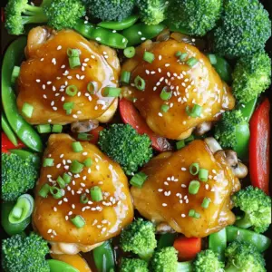 - 4 boneless, skinless chicken thighs - 1 cup fresh broccoli florets - 1 red bell pepper, thinly sliced - 1 cup sugar snap peas - 4 cloves garlic, finely minced - 1/4 cup honey The chicken thighs form the heart of this dish. They stay juicy and tender while cooking. Broccoli, bell pepper, and sugar snap peas add color and crunch. The garlic and honey bring a sweet, rich flavor that ties everything together. - 2 tablespoons low-sodium soy sauce - 1 tablespoon rice vinegar - 1 tablespoon extra virgin olive oil - 1 teaspoon toasted sesame oil - 1/2 teaspoon crushed red pepper flakes (optional for heat) - Salt and freshly cracked black pepper to taste The soy sauce and rice vinegar create a tasty base for the honey garlic sauce. Olive oil and sesame oil help achieve that perfect sear on the chicken. You can add red pepper flakes if you like a bit of heat. - Chopped green onions - Sesame seeds Green onions add a fresh touch and a pop of color. Sesame seeds give a nice crunch and a nutty flavor. Together, they make your dish look and taste amazing. This recipe is all about balance. Each ingredient plays a role in creating a dish that is both flavorful and easy to prepare. 1. In a small bowl, add the honey, low-sodium soy sauce, rice vinegar, minced garlic, and crushed red pepper flakes, if you want some heat. 2. Whisk these ingredients together until the sauce is smooth. This sauce will bring great flavor to the chicken and veggies. 1. Season the chicken thighs well with salt and freshly cracked black pepper on both sides. 2. Heat a large skillet over medium-high heat. Add the extra virgin olive oil and toasted sesame oil. 3. Once the oils shimmer, add the chicken thighs to the pan. 4. Sear them for about 6-7 minutes on each side. You want a golden-brown crust and an internal temperature of 165°F. 1. After the chicken is done, take it out and set it aside on a plate. 2. In the same skillet, add the fresh broccoli florets, sliced red bell pepper, and sugar snap peas. 3. Sauté these veggies for around 4-5 minutes. They should be bright and tender-crisp. 1. Pour the honey garlic sauce over the sautéed vegetables. Stir gently to coat everything well. 2. Let it simmer for 2-3 minutes. This thickens the sauce and blends the flavors nicely. 3. Add the cooked chicken thighs back to the skillet. Nestle them among the veggies and coat them with the sauce. 4. Cook everything together for an extra 2 minutes to heat through. Now you have a delicious one-pan meal ready to enjoy! For great flavor, season the chicken well. Use salt and black pepper on both sides. Don't skip this step; it adds depth to your dish. The honey garlic sauce is vital too. Mix honey, soy sauce, rice vinegar, and garlic in a bowl. Whisk until smooth. If you love spice, add crushed red pepper flakes. This sauce will bring a sweet and savory taste. To sear chicken perfectly, heat your pan on medium-high. Add olive and sesame oil and wait until they shimmer. Place the chicken in the pan and let it cook without moving it. This helps form a nice crust. Cook for about 6-7 minutes each side. Check the chicken's internal temperature; it should reach 165°F (75°C). For the veggies, add them after the chicken is done. Stir-fry them quickly to keep them crunchy. Cook them for about 4-5 minutes. They should stay bright and tender. This will give your dish a fresh taste and great texture. When serving, place the chicken and veggies over fluffy jasmine rice or quinoa. This adds a nice touch and helps soak up the sauce. For extra flair, add a lime wedge on the side. The citrus will brighten your meal. Garnish the dish with chopped green onions and sesame seeds. This adds color and makes your dish look appealing. A well-presented meal makes it even more enjoyable. {{image_4}} You can easily make One Pan Honey Garlic Chicken healthier. Use leaner cuts of chicken. Skinless chicken breasts work well. They are lower in fat but still juicy. For veggies, swap out broccoli or bell pepper for others. Try carrots or zucchini for a different taste. You can even add spinach for extra nutrients. Want to boost the flavor? Add spices or herbs. Fresh ginger adds warmth. Try thyme or rosemary for depth. You can also mix in different sauces. A splash of sriracha gives heat. A bit of hoisin sauce brings sweetness. Experiment to find your favorite mix! Pair your dish with great sides. Jasmine rice or quinoa are perfect. They soak up the sauce well. If you want veggies, serve a fresh salad. A simple green salad adds crunch. You can also try roasted sweet potatoes for a sweet touch. This way, you create a complete meal that everyone will love. Enjoy the tasty balance of flavors and textures! To store your One Pan Honey Garlic Chicken, let it cool first. Place leftovers in an airtight container. This keeps the flavors fresh. You can store it in the fridge for up to three days. When you want to eat it, just reheat it on the stove or microwave. If you plan to enjoy this dish later, freezing works great. Place the cooled chicken and veggies in a freezer-safe bag. Squeeze out the air before sealing. This prevents freezer burn. You can freeze it for up to three months. When you're ready to eat, thaw it in the fridge overnight. Reheat it gently in a pan to keep the chicken juicy. You can also use the microwave, but watch it closely so it doesn't dry out. Enjoy your meal! Yes, you can use chicken breasts. They cook faster and are leaner. However, they may be less juicy compared to thighs. Chicken thighs have more fat, which adds flavor and tenderness. If you choose breasts, watch the cooking time closely. Overcooking can make them dry. To add heat, include crushed red pepper flakes in the sauce. You can also use fresh sliced jalapeños or a dash of hot sauce. Start with small amounts, then adjust to your taste. Experiment to find the heat level you enjoy. Just remember, spice can build over time. Yes, you can prep this dish ahead of time. Marinate the chicken in the sauce for a few hours or overnight. This adds great flavor. You can also chop the vegetables in advance. Store them in the fridge. On cooking day, it will save you time and effort. This blog post covered how to make a tasty honey garlic chicken dish. We explored key ingredients like chicken thighs, fresh veggies, and honey with garlic. I shared tips on seasoning, cooking, and the best presentation ideas. When you follow these steps, you get a great meal. You can also try healthier options or make it spicier. With proper storage, leftovers stay fresh. Enjoy cooking and make it your own!