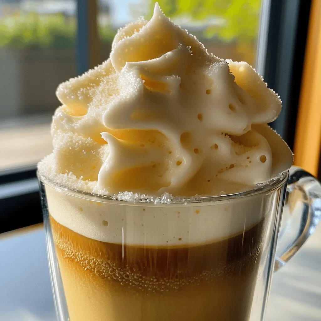 Sweet cream cold foam is a light, fluffy topping. It blends heavy cream with sweetened condensed milk and vanilla extract. This foam adds a rich taste to drinks. You whip the cream until it forms soft peaks. Then, you mix in some milk to create a smoother texture. The result is a creamy layer that floats on cold beverages. The flavor of sweet cream cold foam is sweet and creamy. The vanilla gives it a warm, inviting taste. Each sip feels rich and smooth, making your drink feel special. The texture is light and airy, almost like a cloud on your drink. This foam melts into your beverage, enhancing each sip without being too heavy. You can use sweet cream cold foam for many drinks. It works well on iced coffee or cold brew. You can also add it to frappes or smoothies for a creamy touch. Beyond drinks, this foam makes a great topping for desserts. Use it on cakes, brownies, or fresh fruit for an extra sweet treat. A sprinkle of cocoa powder or a drizzle of chocolate syrup makes it even better! To make sweet cream cold foam, you need just a few simple ingredients. Here’s what you'll need: - 1 cup heavy cream - 1/4 cup sweetened condensed milk - 1 teaspoon vanilla extract - 1/4 cup milk (whole or your preferred milk alternative) - Pinch of sea salt These ingredients come together to create a rich and creamy foam. You can easily swap out some ingredients if needed. Here are a few options: - Heavy Cream: Use coconut cream for a dairy-free version. - Sweetened Condensed Milk: Try using maple syrup or agave for a lighter sweetness. - Milk: Almond milk or oat milk works well if you want a non-dairy option. - Vanilla Extract: Consider using almond extract for a different flavor twist. These swaps can change the taste but still keep it delicious. Each ingredient plays a key role in the foam's flavor and texture. - Heavy Cream: This gives the foam its rich and creamy base. - Sweetened Condensed Milk: It adds sweetness and a smooth texture. - Vanilla Extract: This enhances the overall flavor, making it more delightful. - Milk: It adjusts the foam's thickness, making it easier to pour. - Sea Salt: Just a pinch helps balance the sweetness and enhances the taste. Understanding these ingredients helps you make the best sweet cream cold foam possible. To start, gather your ingredients. You will need: - 1 cup heavy cream - 1/4 cup sweetened condensed milk - 1 teaspoon vanilla extract - A pinch of sea salt In a medium bowl, combine the heavy cream, sweetened condensed milk, vanilla extract, and sea salt. Use a whisk or spatula to mix gently. Make sure everything blends well. This step builds the base for your sweet cream cold foam. Next, grab your hand mixer or stand mixer. Beat the mixture on medium speed. In about 2-3 minutes, you will see soft peaks form. The foam should hold its shape but still be a little soft. This is the texture you want for your cold foam. Now, it’s time to add the milk. You can use whole milk or any milk alternative you like. Slowly pour it in while mixing on low speed. This will thin out the foam just a bit. Mix for an extra 10-20 seconds. Be careful not to overwhip; you want it light and airy. Once combined, move your sweet cream cold foam into a serving container or pitcher. Enjoy it over iced coffee, cold brew, or desserts. The sweet cream foam adds a rich flavor that makes each sip or bite even better! {{image_4}} To get a great foam, start with cold heavy cream. Cold cream whips better. Whip it until soft peaks form. This means the foam should hold shape but still be soft. If it looks too thick, add a bit more milk. Mix on low speed for a few seconds. This helps keep the foam light and airy. Serve your sweet cream cold foam right away. It tastes best fresh. Pour it over your iced coffee or dessert. If you have leftovers, store them in the fridge. Use an airtight container. The foam can last for a day, but it may lose some air. To revive it, whip it gently again before serving. Make your foam look pretty with some fun garnishes. A sprinkle of cocoa powder gives a rich touch. Drizzle chocolate syrup for a sweet pop. You can also add some crushed cookies or fresh fruit on top. These small touches make your drink or dessert even more inviting. You can easily change the flavor of your sweet cream cold foam. Here are some ideas: - Mocha: Add 1 tablespoon of cocoa powder to the mix. This gives a rich, chocolatey taste. - Caramel: Mix in 2 tablespoons of caramel sauce. It adds a sweet and buttery flavor. - Cinnamon: Sprinkle in 1/2 teaspoon of ground cinnamon. This gives a warm spice kick. - Mint: Use mint extract instead of vanilla. It creates a refreshing twist. Feel free to experiment with your favorite flavors. Each addition makes the foam fun and unique! If you want a dairy-free version, you can swap out a few ingredients: - Heavy Cream: Use coconut cream or cashew cream for a creamy texture. - Sweetened Condensed Milk: Look for coconut condensed milk. It keeps the sweetness and flavor. - Milk: Choose almond, oat, or soy milk. They work great in this foam. These options make it easy to enjoy sweet cream cold foam while sticking to a vegan diet. Seasonal flavors can make your cold foam special. Here are some ideas for every season: - Fall: Add pumpkin spice or pure pumpkin puree for a cozy taste. - Winter: Mix in peppermint extract for a festive touch. - Spring: Use fresh lemon zest or lavender for a bright flavor. - Summer: Try adding fresh berries or a splash of fruit syrup. These seasonal twists keep your sweet cream cold foam exciting all year round! Sweet Cream Cold Foam lasts about 2-3 days in the fridge. Store it in an airtight container. The foam may lose some texture over time, but the flavor stays great. Yes, you can make Sweet Cream Cold Foam ahead of time. Just whip it up and store it in the fridge. It’s quick to prepare, so you can also make it fresh right before you need it. Sweet Cream Cold Foam pairs well with iced coffee and cold brew. It also works great on top of iced lattes. If you want to try something fun, add it to a milkshake or even fresh fruit for a sweet treat. Sweet cream cold foam adds a delightful touch to drinks and desserts. We explored its flavor, texture, and many uses. Understanding its ingredients helps you appreciate how to make it. I shared step-by-step tips to whip the perfect foam. You can experiment with variations and enjoy seasonal flavors. In the end, sweet cream cold foam offers endless possibilities. Whether for a drink or dessert, it can elevate your experience. Get creative and enjoy making your own delicious versions at home!