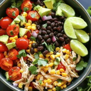 - 2 cups of cooked chicken breast, shredded into bite-sized pieces - 1 can (15 oz) of black beans, thoroughly rinsed and drained - 1 cup of corn kernels (either fresh, canned, or frozen) - 1 bell pepper (choose between vibrant red or golden yellow), diced into small cubes - 1 cup of cherry tomatoes, halved for sweetness - 1 small red onion, finely chopped for a delectable crunch - 1 ripe avocado, diced into creamy pieces - 1/4 cup of fresh cilantro, coarsely chopped for flavor - Juice of 2 juicy limes for zest - 3 tablespoons of extra-virgin olive oil for richness - 1 teaspoon of ground cumin for an earthy note - 1 teaspoon of chili powder for a hint of spice - Salt and pepper to taste, ensuring balance - Diced avocado - Fresh cilantro - Additional lime wedges This hearty salad bursts with flavor and color. You can easily make it your own by adding or swapping ingredients. For the full recipe, check out the detailed instructions provided. Start by gathering all your ingredients. In a big mixing bowl, combine the following main items: - 2 cups of cooked chicken breast, shredded into bite-sized pieces - 1 can (15 oz) of black beans, thoroughly rinsed and drained - 1 cup of corn kernels (either fresh, canned, or frozen) - 1 bell pepper, diced into small cubes - 1 cup of cherry tomatoes, halved for sweetness - 1 small red onion, finely chopped Mix everything gently. You want to keep the ingredients intact for that nice crunch. In a medium-sized bowl, whisk together these ingredients: - Juice of 2 juicy limes - 3 tablespoons of extra-virgin olive oil - 1 teaspoon of ground cumin - 1 teaspoon of chili powder - Salt and pepper to taste Blend until smooth. This dressing adds a zesty kick to your salad. Now, drizzle the dressing over your salad base. Use a large spoon to toss everything together. Make sure every bit of the salad gets coated well. Next, carefully add: - 1 ripe avocado, diced into creamy pieces - 1/4 cup of fresh cilantro, coarsely chopped Gently toss again, but be careful not to mash the avocado. Taste your salad and adjust the seasoning if needed. For the full recipe, check out [Full Recipe]. Enjoy your meal! To make your Quick Southwest Chicken Salad even better, adjust the seasoning. Taste it as you mix. If you want more zest, squeeze in more lime juice. This brightens the flavors and brings life to the dish. How you serve your salad matters. Arrange it in pretty bowls for a nice look. You can also use garnishes like lime wedges or extra cilantro. These add color and make the salad more inviting. Want to save time? Use pre-cooked or rotisserie chicken. It cuts down your prep time. You can also chop your vegetables ahead of time. Store them in the fridge until you are ready to make the salad. These small steps help you enjoy your meal faster. For the full recipe, check out the link above. {{image_4}} You can change the protein in your salad. Try using chickpeas or tofu for a plant-based option. They add great texture and protein. If you want something different, grilled shrimp or steak work well too. Both add a nice smoky flavor to the salad. You can add more veggies to boost nutrients. Avocado adds creaminess and healthy fats. Zucchini can give a nice crunch and is very mild. Chopped greens like spinach or kale add a lot of vitamins without changing the taste much. You might want to switch up the dressing. Try a different vinaigrette, like balsamic or honey mustard, for a new flavor. If you prefer creamy dressings, ranch or a yogurt-based dressing can add richness. Each option brings a unique twist to your salad. For the full recipe, check out the Zippy Southwest Chicken Salad. Enjoy experimenting with your own variations! To keep your Quick Southwest Chicken Salad fresh, store it in the fridge right away. Use an airtight container. This helps keep the salad crisp and tasty. You can enjoy it for up to three days. If you notice any sogginess, drain excess liquid before serving again. You cannot freeze the whole salad. Freezing will change the texture of fresh veggies and avocado. If you want to save some, freeze only the chicken. To thaw, place it in the fridge overnight. Once thawed, add fresh veggies and dressing to refresh the salad. If you need to reheat chicken, do so gently. Use the microwave on low power for one to two minutes. This keeps the chicken juicy. Avoid reheating the whole salad, as it may wilt. Always check the texture before serving. A quick toss helps bring back some freshness. This salad stays fresh in the fridge for about three days. To keep it tasty, store it in an airtight container. The longer it sits, the more the flavors mix, which can be nice. However, the avocado may brown, so add it just before serving. Yes, you can prepare this salad ahead of time! I suggest making the base a day before. Just mix the chicken, beans, corn, and veggies. Keep the dressing separate. When you're ready to eat, simply drizzle the dressing and toss everything together. This keeps it crunchy and fresh. This salad pairs well with many dishes. Here are some ideas: - Tortilla chips for a crunchy side - Grilled corn on the cob for sweetness - A slice of crusty bread for a filling option - A fresh fruit salad for a sweet contrast For the full recipe, check out the main sections of the article! This blog post covered how to make a quick Southwest chicken salad. You learned about the main ingredients, seasonings, and tips to enhance flavors. There are also ways to vary the recipe with different proteins and veggies. Proper storage helps keep leftovers fresh. Lastly, I shared answers to common questions about the salad. Enjoy making this salad your own! It's a tasty and healthy choice that's easy to prepare.