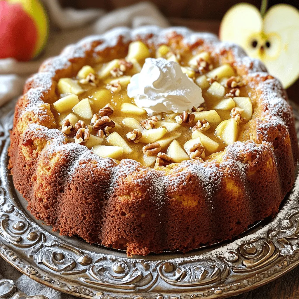 To make the perfect Apple Cider Pound Cake, you will need: - 2 cups all-purpose flour - 1 teaspoon baking powder - 1/2 teaspoon baking soda - 1/2 teaspoon salt - 1 teaspoon ground cinnamon - 1/4 teaspoon ground nutmeg - 1/2 cup unsalted butter, softened - 1 cup granulated sugar - 3 large eggs, at room temperature - 1 teaspoon vanilla extract - 1/2 cup non-alcoholic apple cider - 1 cup diced apples (preferably Granny Smith or Honeycrisp) - 1/2 cup chopped walnuts or pecans (optional) If you need to swap some items, here are a few ideas: - Flour: You can use gluten-free flour for a gluten-free option. - Butter: Use coconut oil or a vegan butter substitute for a dairy-free cake. - Sugar: You can replace granulated sugar with brown sugar for a deeper flavor. - Apples: Try using Fuji or Gala apples if you can't find Granny Smith or Honeycrisp. - Nuts: If you dislike walnuts or pecans, omit them or use nuts you prefer. Choosing the right apples is key to a great cake. Here are my top tips: - Firmness: Look for apples that feel firm and heavy for their size. - Freshness: Opt for apples that are in season for better flavor. - Taste: Granny Smith adds tartness, while Honeycrisp gives sweetness. - Appearance: Choose apples without bruises or blemishes. - Variety: Mixing a tart and sweet apple can create a delightful balance in flavor. These tips will help you pick apples that boost your cake's taste and texture. Enjoy your baking! Start by preheating your oven to 350°F (175°C). This step is key for a great bake. While the oven heats up, take a 9x5 inch loaf pan and grease it well with butter or non-stick spray. This keeps your cake from sticking. Make sure you cover all the corners and edges. In a medium bowl, mix the dry ingredients. Add 2 cups of all-purpose flour, 1 teaspoon of baking powder, 1/2 teaspoon of baking soda, and 1/2 teaspoon of salt. Also, add 1 teaspoon of ground cinnamon and 1/4 teaspoon of ground nutmeg. Whisk these well to blend them together. Next, grab a large mixing bowl. Beat 1/2 cup of softened unsalted butter and 1 cup of granulated sugar with an electric mixer. Mix on medium speed until it looks light and fluffy, which takes about 3 to 4 minutes. This adds air and gives your cake a nice texture. Now, add 3 large eggs, one at a time. Mix well after each egg. Then, stir in 1 teaspoon of vanilla extract. Gradually add your dry mix to the wet mix. Alternate this step with 1/2 cup of apple cider. Start with the flour mix, then the apple cider, and repeat. Finish with the flour mix. Mix until just combined, careful not to over-mix. Finally, gently fold in 1 cup of diced apples. You can use Granny Smith or Honeycrisp apples for great taste. If you like, add 1/2 cup of chopped walnuts or pecans for crunch. Pour your batter into the greased loaf pan. Smooth the top with a spatula for an even finish. Place the pan in your preheated oven. Bake for 50 to 60 minutes. To check if it’s done, insert a toothpick into the center. If it comes out clean, your cake is ready. Once baked, take it out and let it cool in the pan for about 10 minutes. Then, move it to a wire rack to cool completely. This helps it stay moist and tasty. To make your Apple Cider Pound Cake moist, use room temperature ingredients. This includes eggs and butter. When they mix, they blend better, creating a softer batter. Also, do not over-mix your batter. Mix until just combined to keep air in the cake. Adding apple cider helps, too. It brings moisture and a lovely apple flavor. You can boost the cake's flavor with spices. Ground cinnamon and nutmeg are great choices. They add warmth and depth. Consider adding vanilla extract for a sweet note. You can also use fresh apples like Granny Smith or Honeycrisp. Their tartness shines through. If you want, chopped walnuts or pecans add a nice crunch. Some common issues can pop up while baking. If your cake sinks, it may be from over-mixing or too much liquid. To fix this, mix carefully and use the right amount of apple cider. If your cake is too dry, check your oven temperature. Ovens can vary. Always use an oven thermometer for accuracy. If your cake sticks to the pan, ensure you grease it well before pouring in the batter. {{image_4}} You can change the spice mix to suit your taste. Try adding ground ginger for warmth. Cloves or allspice can add depth too. If you love a kick, add a pinch of cayenne pepper. These spices make the cake even more exciting and cozy. While apples are the star, you can mix in other fruits. Pears add a sweet and soft texture. Chopped peaches or berries work well, too. For a unique twist, try dried fruits like cranberries or cherries. These fruits bring new flavors and textures to your cake. A simple glaze can enhance the cake's look and flavor. Mix powdered sugar with apple cider for a sweet shine. You might sprinkle cinnamon on top for extra flavor. For crunch, add toasted nuts on the glaze. Serve slices with whipped cream or vanilla ice cream for a delightful treat. To keep your apple cider pound cake fresh, wrap it well. Use plastic wrap or aluminum foil. Store it at room temperature for up to three days. This keeps the cake moist and tasty. If you want to keep it longer, the fridge can work too. Just remember, it may dry out a bit. You can freeze this cake for up to three months. To do this, slice the cake first. Wrap each slice tightly in plastic wrap. Then, put the slices in a freezer bag. Make sure to squeeze out all the air. When you want to enjoy a slice, just let it thaw in the fridge overnight. If your cake feels a bit dry, don’t worry. You can refresh it easily. Just place a slice on a plate and cover it with a damp paper towel. Microwave it for about 10-15 seconds. This will add moisture back into the cake. You can also serve it warm with a scoop of vanilla ice cream for a cozy treat. Yes, you can use alcoholic apple cider. It adds a unique flavor to the cake. If you choose to use it, the cake may have a stronger taste. However, I recommend non-alcoholic cider for a more traditional flavor. It keeps the cake family-friendly and delicious. To make this cake gluten-free, swap the all-purpose flour for a gluten-free flour blend. Look for blends that contain xanthan gum; this helps with texture. You can also use almond flour or oat flour. Adjust the amount as needed for best results. Apple Cider Pound Cake is great on its own. But you can add a few tasty options. Serve it with whipped cream for a light touch. A scoop of vanilla ice cream works well too. Fresh apple slices or a caramel drizzle can enhance the flavor. The cake stays fresh for about 3 to 4 days at room temperature. Keep it covered to prevent it from drying out. If you want it to last longer, store it in the fridge. It can also be frozen for up to 3 months if wrapped well. You’ve learned the essential ingredients and steps to bake the perfect Apple Cider Pound Cake. We covered ingredient substitutions, tips for moistness, and how to customize your cake. I shared storage tips to keep your cake fresh and answered common questions. Baking can be fun, and now you have the tools to make it a success. Enjoy creating and sharing this delightful treat!