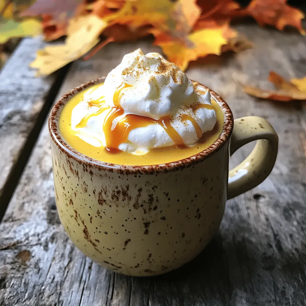 To make a cozy pumpkin spice latte, you need a few key ingredients. They include: - 1 cup milk (your choice: dairy or non-dairy) - 1/2 cup strong brewed coffee or 1 shot of espresso - 2 tablespoons pumpkin puree - 1 tablespoon granulated sugar (feel free to adjust according to your sweetness preference) - 1/2 teaspoon pumpkin pie spice (plus additional for garnish) - 1/2 teaspoon vanilla extract - Whipped cream (for a luxurious topping) - Caramel sauce (optional, for a delightful drizzle) These ingredients create a rich and creamy drink that warms up any chilly day. You can choose any milk for your latte. Whole milk gives a rich taste. Skim milk is lighter but still creamy. If you want a non-dairy option, almond or oat milk works well. Both add a unique flavor. Coconut milk gives a sweet touch. Experiment with different types to find your favorite. Want to make your latte even better? You can try adding some fun flavors. A sprinkle of cinnamon or nutmeg can boost the spice. You might also add a splash of chocolate syrup for a mocha twist. If you love sweetness, a dash of maple syrup is a delightful choice. Each extra touch can make your latte special and unique. To make the spiced milk, start with a small saucepan. Pour in 1 cup of milk. You can use dairy or a non-dairy option like almond or oat milk. Add 2 tablespoons of pumpkin puree, which gives the latte its rich flavor. Next, include 1 tablespoon of granulated sugar. You can adjust this amount if you want more or less sweetness. Then, mix in 1/2 teaspoon of pumpkin pie spice. This spice blend adds warmth to your drink. Finally, add 1/2 teaspoon of vanilla extract for extra flavor. Set the saucepan over medium heat. Use a whisk to mix everything well. Keep whisking for about 5 minutes. Make sure not to let it boil; you want it warm and creamy. Once heated, take it off the stove. While your spiced milk cools a little, it's time to brew your coffee or espresso. If you prefer coffee, use 1/2 cup of strong brewed coffee. For espresso lovers, a single shot will do. Brew your choice and pour it into a cozy mug. The warm cup will hold all the delightful flavors of your latte. Now it's time to put it all together. Carefully pour the warm spiced milk mixture over the brewed coffee. If you want to save some foam for later, use a spoon to hold it back. This step ensures you get a nice blend of flavors. Next, top your latte with a generous dollop of whipped cream. This adds a luxurious touch to your drink. For an extra sweet kick, drizzle caramel sauce over the whipped cream. To finish, sprinkle a little pumpkin pie spice on top. This step not only adds flavor but also makes your drink look beautiful. Enjoy your pumpkin spice latte right away. Savor the warmth and flavors of this cozy treat! To get rich, creamy milk froth, heat your milk slowly. Use a whisk and stir often. This keeps the milk from burning. You want it warm, not boiling. For an extra frothy top, you can use a milk frother. It makes the drink feel special. Try different amounts of sugar to find your perfect taste. You can start with one tablespoon. If you like it sweeter, add more. Remember, the pumpkin puree adds some natural sweetness too. Taste as you go, and don’t rush. You can spice up your latte with more than just pumpkin pie spice. Add a pinch of nutmeg or cinnamon for a warm kick. Try a touch of ginger for a zesty twist. These small changes can make your drink unique. Experiment with what you enjoy most! {{image_4}} To make an iced pumpkin spice latte, you start with chilled coffee. Brew your coffee or espresso and let it cool. In a separate bowl, mix the milk, pumpkin puree, sugar, and pumpkin pie spice. Blend these ingredients well until smooth. Pour the mixture over ice, then add your cooled coffee. Stir gently and top with whipped cream and a sprinkle of pumpkin pie spice. This drink is refreshing on warm days. For a vegan version, swap your milk for any non-dairy option. Almond, soy, or oat milk works great. Follow the same steps as the original recipe. Combine your chosen milk with pumpkin puree, sugar, and pumpkin pie spice in a pot. Heat gently, whisking well. Once warm, add vanilla extract. Brew your coffee, then pour the spiced milk over it. Finish with whipped coconut cream for a rich topping. You can change the flavor of your latte by using different syrups. Try maple syrup for a sweet twist, or hazelnut syrup for a nutty taste. Use the same amount as the sugar in the original recipe. Mix it into the spiced milk while heating. For a chocolatey kick, add chocolate syrup. Top with whipped cream and your syrup choice drizzled on top. Each variation gives you a new way to enjoy this cozy drink. If you have leftover pumpkin puree, store it in an airtight container. Place it in the fridge. It will last for about a week. You can also freeze it for later use. Pour it into ice cube trays or small bags. This way, you can thaw just what you need. To reheat your pumpkin spice latte, pour it into a small pot. Heat it on low, stirring gently. Avoid boiling to keep the creamy texture. If you like, you can use the microwave. Heat it in short intervals, stirring in between. Keep your ingredients fresh by checking dates before use. Store milk in the coldest part of your fridge. Use fresh pumpkin puree for the best flavor. Avoid letting leftovers sit out too long. Always seal containers tightly to prevent spoilage. You can use strong brewed coffee instead of espresso. Just brew 1/2 cup of strong coffee. This will give you great flavor. Pour the hot coffee into your mug first. Then add the spiced milk mixture on top. It will still taste rich and warm. If you don’t have pumpkin puree, you can use sweet potato puree. You might also try butternut squash puree. These options give a similar taste and texture. You can even use applesauce for a fruity twist. Just remember to adjust the spices if needed. Yes, you can! Try adding a splash of maple syrup for extra sweetness. You can also use almond extract instead of vanilla for a nutty touch. Some people enjoy a hint of chocolate syrup. Be creative and find what you love best! This blog post covered how to make a Pumpkin Spice Latte. We looked at key ingredients and options for dairy and non-dairy types. I shared steps to prepare the milk mixture, brew coffee, and assemble your drink. You learned tips for frothing milk and adjusting sweetness. Variations like iced and vegan lattes offer fun twists. Lastly, I provided storage tips to keep your latte fresh. Enjoy your homemade pumpkin spice latte adventure!