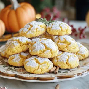 To make Pumpkin Crinkle Cookies, gather these simple ingredients: - 1 cup pumpkin puree - 1/2 cup vegetable oil - 1 cup brown sugar, packed - 1/2 cup granulated sugar - 1 large egg - 2 teaspoons vanilla extract - 2 cups all-purpose flour - 2 teaspoons baking powder - 1 teaspoon baking soda - 1 teaspoon ground cinnamon - 1/2 teaspoon ground ginger - 1/4 teaspoon ground nutmeg - 1/2 teaspoon salt - 1 cup powdered sugar (for coating) Each ingredient plays a key role in making these cookies soft and tasty. The pumpkin puree adds moisture and flavor, while the oils and sugars create a sweet base. The egg helps bind everything together, making the cookies rise nicely. The spices bring warmth and a cozy vibe, perfect for fall. You can find these items at your local grocery store. Using fresh pumpkin might change the texture slightly, but canned puree works just great. Make sure to measure everything accurately for the best results. Happy baking! 1. Preheat your oven to 350°F (175°C). Prepare two baking sheets by lining them with parchment paper to prevent sticking. 2. In a large mixing bowl, add 1 cup of pumpkin puree, 1/2 cup of vegetable oil, 1 cup of packed brown sugar, 1/2 cup of granulated sugar, and 1 large egg. Mix these well until smooth. Then, add 2 teaspoons of vanilla extract and stir briefly. 3. In a separate bowl, combine 2 cups of all-purpose flour, 2 teaspoons of baking powder, 1 teaspoon of baking soda, 1 teaspoon of ground cinnamon, 1/2 teaspoon of ground ginger, 1/4 teaspoon of ground nutmeg, and 1/2 teaspoon of salt. Whisk this mixture to evenly blend the dry ingredients. 4. Gradually add the dry mix to the wet mixture. Stir gently with a spatula until just combined. The dough should be soft and slightly sticky, so do not overmix. 1. To make the dough easier to handle, cover the bowl with plastic wrap. Refrigerate for about 30 minutes. Chilling helps the cookies keep their shape while baking. 2. After chilling, use a cookie scoop or tablespoon to portion the dough. Roll each scoop into a ball. Then, roll the dough balls in powdered sugar until they are well-coated. 1. Arrange the coated dough balls on your prepared baking sheets. Space them about 2 inches apart to allow for spreading during baking. 2. Bake in the preheated oven for 10-12 minutes. The edges should feel set while the centers remain slightly soft. Remember, the cookies will firm up as they cool. 3. Once baked, remove the cookies from the oven. Let them cool on the baking sheets for 5 minutes. After that, transfer them to a wire rack to cool completely. Not overmixing the dough is key. When you mix too much, your cookies may turn tough. You want a soft and slightly sticky dough. Just stir until the flour disappears. This keeps the cookies light and fluffy. Rolling the dough in powdered sugar adds a nice touch. Use your hands to roll it into a ball first. Then, coat each ball in powdered sugar. Make sure to cover all sides. This gives the cookies their signature crinkle look while adding sweetness. You can boost flavor with spices like cloves or allspice. These spices add warmth and depth to your cookies. If you want a richer taste, try adding a pinch of nutmeg. It pairs well with pumpkin. For serving, presentation matters. Stack your cookies on a pretty plate. Lightly dust them with extra powdered sugar for a snowy look. You can even add a sprig of cinnamon or a small pumpkin on the side. This makes your treat look festive and inviting. {{image_4}} For those with dietary needs, you can use gluten-free flour. Many brands make gluten-free blends that work well in this recipe. Just substitute it one-for-one with all-purpose flour. This keeps the texture nice and soft. You can also change the sugars in the recipe. Instead of brown sugar, try coconut sugar. It adds a caramel-like flavor and is less sweet. For a lighter touch, use white sugar in place of brown sugar. Each option gives the cookies a unique taste. Want to customize your cookies? Adding chocolate chips is a great choice. Use semi-sweet or dark chocolate chips for a rich taste. Mix in about 1 cup to the dough before chilling. Nuts are another tasty addition. Chopped walnuts or pecans add crunch and flavor. Stir in about 1/2 cup for a delightful texture. If you crave more spice, create a spiced version. Add extra cinnamon or a pinch of cloves. You can also mix in pumpkin spice for a bold flavor. This option gives the cookies a warm, cozy taste. To keep your pumpkin crinkle cookies fresh, store them in an airtight container. This helps them stay soft and moist. Place a piece of parchment paper between the layers to prevent sticking. You can keep them at room temperature for up to five days. If you want to store them longer, freezing is a great option. To freeze the cookies, first let them cool completely. Then, place them in a single layer on a baking sheet. Freeze for about two hours until solid. After that, transfer them to a freezer-safe bag or container. They can last up to three months in the freezer. When you're ready to enjoy them, just take out as many as you want. If your cookies get cold, you can soften them easily. Place them on a microwave-safe plate. Heat them in the microwave for about 10-15 seconds. This will bring back their chewy texture. You can also warm them in the oven at 350°F (175°C) for a few minutes. This way, they taste fresh and delicious again. How long do Pumpkin Crinkle Cookies last? Pumpkin Crinkle Cookies stay fresh for about 5 days. Store them in an airtight container. For longer storage, keep them in the fridge. They can also freeze well for up to 3 months. Can I use fresh pumpkin instead of canned? Yes, you can use fresh pumpkin. Just make sure to cook and puree it first. Remove excess moisture by draining it. This helps keep the dough from being too wet. What’s the best way to avoid flat cookies? To avoid flat cookies, chill the dough before baking. This step keeps the cookies from spreading too much. Also, make sure your baking powder and baking soda are fresh. Can these cookies be made in advance? Absolutely! You can make the dough a day ahead. Just chill it in the fridge. You can also roll the dough balls and coat them in sugar. Store them in the fridge until you're ready to bake. In this post, we covered everything you need for Pumpkin Crinkle Cookies. We looked at the key ingredients, step-by-step instructions, and helpful tips. You learned how to enhance flavors and make variations. We also talked about storing and reheating cookies. Baking these cookies is fun and rewarding. With these guidelines, you'll impress everyone with your treats. Enjoy the process, and let your creativity shine in the kitchen!