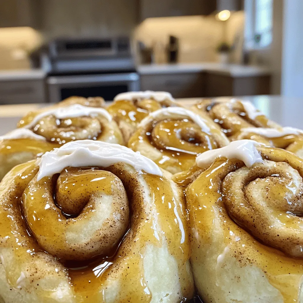 To make these apple cider cinnamon rolls, you need: - 2 cups apple cider - 1/2 cup warm milk - 1/4 cup granulated sugar - 1 packet (2 1/4 teaspoons) active dry yeast - 1/4 cup unsalted butter, melted - 1 large egg - 4 cups all-purpose flour (plus extra for dusting) - 1 teaspoon salt - 1 tablespoon ground cinnamon - 1/2 cup brown sugar, packed - 1/4 cup unsalted butter, softened - 1/2 cup powdered sugar (for frosting) - 1 tablespoon maple syrup (optional) You can swap out a few ingredients if needed: - Apple cider: Use unsweetened apple juice for a different flavor. - Milk: Almond or oat milk works well if you're dairy-free. - Butter: Coconut oil can replace butter for a vegan option. - Brown sugar: Use white sugar with a bit of molasses if you're out of brown sugar. I trust these brands for quality ingredients: - Apple Cider: Look for local, fresh apple cider for the best flavor. - Yeast: Red Star is a reliable brand for active dry yeast. - Flour: King Arthur Flour provides consistent results for any baking. - Butter: Kerrygold is a great choice for rich, creamy butter. For the full recipe and more details, check out the Full Recipe. Start by reducing the apple cider. Pour 2 cups of cider into a medium saucepan. Heat it on high until it boils. Then, lower the heat to a simmer. Let it reduce to 1 cup, which takes about 15 to 20 minutes. Once done, remove it from the heat and let it cool a bit. In a small bowl, mix warm milk and granulated sugar. Use about 1/2 cup of warm milk and 1/4 cup of sugar. Stir until the sugar dissolves. Now, add the packet of active dry yeast. Let it sit for 5 minutes. You will see bubbles form. This shows that your yeast is alive and ready to go. In a large mixing bowl, whisk together the cooled apple cider, melted butter, and one large egg. Then, fold in the yeast mixture gently until it all blends well. Next, start adding 4 cups of all-purpose flour and 1 teaspoon of salt. Mix until the dough forms. If the dough feels too wet, sprinkle in more flour. Once you have your dough, move it to a floured surface. Knead it for about 5 to 7 minutes until it’s smooth and elastic. Place the dough in a greased bowl. Cover it with a damp cloth and let it rise in a warm spot for about 1 hour. After it rises, punch it down to release air. Roll it into a 15x10 inch rectangle. Spread 1/4 cup of softened butter across the dough. Then, sprinkle 1/2 cup of packed brown sugar and 1 tablespoon of ground cinnamon over the top. Starting from one long side, roll the dough tightly into a log. Cut the log into 12 equal rolls. Arrange the rolls in a greased baking dish, leaving space between them. Cover and let them rise for another 30 minutes. While they rise, preheat your oven to 350°F. Bake the rolls for 25 to 30 minutes until they turn golden brown. To make the frosting, whisk together 1/2 cup of powdered sugar and 1 tablespoon of maple syrup with a splash of water. Adjust the thickness by adding more water or sugar. When the rolls come out of the oven, drizzle the frosting on top while still warm. Now, you can enjoy these delicious apple cider cinnamon rolls! For the full recipe, check above. To make the best apple cider cinnamon rolls, follow these key tips: - Use fresh apple cider for a rich flavor. - Make sure your milk is warm, not hot, when activating the yeast. - Knead the dough until smooth; this helps build good structure. - Roll the dough out evenly to ensure uniform baking. - Don’t skip the second rise; it makes the rolls fluffy. Avoid these common mistakes: - Using cold ingredients can slow yeast activation. - Overworking the dough can make it tough. - Not measuring flour correctly may lead to a dry dough. - Forgetting to space rolls when rising can cause them to stick together. - Baking them too long can dry them out. For the best dough rising, try these tips: - Place the dough in a warm, draft-free area. - Cover the bowl with a damp cloth to keep moisture in. - If your kitchen is cold, preheat the oven for a minute, then turn it off. - Let the dough rise until it doubles in size, which usually takes about an hour. - Always check the dough; it should feel soft and puffy before you roll it out. Following these tips will help you create the most delicious and fluffy apple cider cinnamon rolls. For detailed steps, refer to the Full Recipe. {{image_4}} You can enjoy these rolls without gluten! Use a gluten-free flour blend instead of all-purpose flour. Look for a blend that contains xanthan gum for the best texture. Follow the same steps in the recipe. The rolls may need a little more time to rise. Keep an eye on them to get a nice fluffy result. Feel free to get creative with the fillings! You can add chopped nuts like pecans or walnuts for a crunch. If you love chocolate, sprinkle chocolate chips on top of the brown sugar. This adds a sweet twist to the rolls. Mix and match fillings to find your favorite combination! While the maple icing is tasty, you can try different frostings. Cream cheese frosting adds a rich flavor that pairs well with the cinnamon rolls. Just mix cream cheese, powdered sugar, and a splash of milk until smooth. You can also drizzle caramel sauce for a sweet touch. Choose the icing that makes your taste buds dance! For the full recipe, check out the detailed instructions above. To store leftover rolls, let them cool completely. Place them in an airtight container. You can also wrap them in plastic wrap. This keeps them fresh for up to three days at room temperature. If you want to keep them longer, consider freezing. To reheat the rolls, preheat your oven to 350°F (175°C). Place the rolls in a baking dish. Cover them with foil to keep them moist. Heat for about 10-15 minutes. You can also use the microwave. Heat one roll at a time for about 20-30 seconds. To freeze the rolls, wrap each one tightly in plastic wrap. Place them in a freezer bag. They can last for up to three months in the freezer. When you're ready to eat, thaw them overnight in the fridge. Then, reheat as mentioned above. This method keeps the rolls soft and tasty. For the full recipe, refer to the main article. To make these rolls from scratch, start by reducing apple cider. Boil 2 cups until it shrinks to 1 cup. Let it cool. Next, mix warm milk and sugar in a bowl. Add yeast and wait for it to foam. In a large bowl, combine the cooled cider, melted butter, and egg. Add the yeast mix. Gradually add flour and salt, mixing until a sticky dough forms. Knead for about 7 minutes. Let it rise until it doubles in size. Roll it out, add filling, and cut into rolls. Let them rise again, then bake. For the full recipe, check the detailed steps above. Yes, you can use store-bought dough. It saves time and effort. Just roll it out, fill it, and shape it into rolls. Follow the same rising and baking steps. If your dough doesn’t rise, check the yeast. It should be fresh and active. Make sure your warm milk isn’t too hot, as it can kill the yeast. If the dough is too cold, place it in a warmer spot to help it rise. These rolls taste best fresh but can last for 2-3 days at room temperature. Keep them in an airtight container to maintain moisture. Absolutely! Adding nutmeg or ginger can give more depth to the flavor. You can also mix in some vanilla or even chopped nuts for extra texture. Experiment to find what you enjoy most! You learned how to make delicious apple cider cinnamon rolls. We covered the ingredients, step-by-step instructions, and handy tips. You also found fun variations and smart storage tips to keep them fresh. Remember, practice makes perfect, so don't worry if your first batch isn’t ideal. Enjoy making these treats with family and friends. The smell alone is worth it!