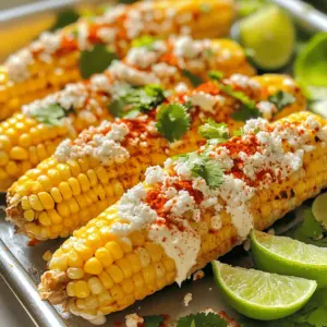 For the best Easy Mexican Street Corn, gather these key ingredients: - 4 ears of ripe fresh corn, husked - 1/2 cup creamy mayonnaise - 1/2 cup crumbly cotija cheese - 1 teaspoon vibrant chili powder - 1 teaspoon fragrant garlic powder - 1 tablespoon freshly squeezed lime juice - 1/4 teaspoon smoky paprika - Fresh cilantro, finely chopped (for garnishing) - Lime wedges (for serving) These ingredients work together to create a rich and tasty dish. The corn gives you sweetness, while the mayonnaise adds creaminess. Cotija cheese brings a salty bite, and the spices give depth. Want to make your corn even more special? Here are some optional add-ins: - A pinch of cayenne pepper for heat - Chopped green onions for a fresh crunch - A drizzle of hot sauce for added spice - Grated Parmesan cheese for a different cheese flavor Feel free to mix and match these add-ins. Each one can take your corn to the next level. No cotija cheese? No problem! Here are some good substitutes: - Feta cheese offers a similar salty flavor. - Queso fresco is another great choice. - Vegan mayo can replace regular mayonnaise for a dairy-free option. Adjust the recipe to fit what you have at home. Cooking should be fun and flexible. If you want the full recipe to try this dish, check out the detailed steps. Start with fresh corn. You need four ears, husked and cleaned. Husked corn means you remove the green leaves and silk. This way, the corn can grill evenly. Rinse the corn under cool water to remove any dirt. Dry it with a clean towel. While the corn is drying, mix the sauce. In a bowl, combine half a cup of mayonnaise with one tablespoon of lime juice. Add one teaspoon of chili powder and one teaspoon of garlic powder. For a smoky taste, include a quarter teaspoon of paprika. Stir well until it is smooth. This sauce will add a zesty kick to your corn. Now, preheat your grill to medium-high. Place the corn directly on the grates. Grill for about 10 to 15 minutes. Turn the corn often. You want nice grill marks and tender corn. When it’s done, take the corn off the grill and let it cool for a minute. Once the corn is cool enough to touch, it’s time to assemble. Use a brush or the back of a spoon to spread the creamy sauce all over the corn. Don’t be shy! Next, sprinkle half a cup of crumbled cotija cheese on top. Finally, add fresh cilantro for garnish. Serve with lime wedges on the side. This adds a fresh burst of flavor. Enjoy this tasty dish with your friends and family. For the full recipe, check the details above! To get great corn, start with fresh ears. Look for bright green husks. Hot grills make the best marks. Aim for medium-high heat. Grill the corn for 10-15 minutes. Turn it often to cook evenly. You want a nice char but avoid burning. That sweet, smoky taste makes all the difference. You can make this dish just how you like it. Want it spicy? Add more chili powder or a dash of cayenne. For a milder taste, cut back on the spice. You can also mix in some paprika for flavor without too much heat. Taste your sauce as you go. Adjust the spice until you are happy. Serve your Mexican street corn hot off the grill. It pairs well with grilled meats or fish. You can also serve it as a tasty side for tacos. For a fun twist, try it with nachos or quesadillas. Don’t forget the lime wedges! They add a fresh kick. For more flavor, sprinkle extra cotija cheese on top. This dish is perfect for summer barbecues or casual get-togethers. Check out the Full Recipe for more tips on serving. {{image_4}} You can switch up the cheese for a new taste. Try feta cheese for a salty kick. Parmesan cheese works too, adding a nutty flavor. If you want more creaminess, use cream cheese. Each choice gives you a unique twist on this dish! You can enjoy this dish without dairy. Use vegan mayo as a base. Instead of cheese, try nutritional yeast for a cheesy flavor. Add a sprinkle of lime juice for that zesty kick. This way, you can savor the taste while sticking to a vegan diet. Want more heat? Add diced jalapeños to the creamy sauce. You can also sprinkle cayenne pepper for a fiery touch. For a smoky flavor, use chipotle powder instead of chili powder. Each addition raises the excitement of this tasty corn dish! For the full recipe, check out the details above. To store your leftover Mexican street corn, wait for it to cool. Then, wrap each ear in plastic wrap or place it in an airtight container. This helps keep the corn fresh. You can store it in the fridge for up to three days. Make sure to check for any signs of spoilage before using it. When you're ready to enjoy your leftovers, reheating is key. The best way to reheat corn is on the grill or in a skillet. This keeps the corn juicy and enhances the flavors. Heat it for about five minutes, turning occasionally to avoid burning. If you want, add a little extra mayo and cheese to boost the taste. Leftover Mexican street corn can add a fun twist to other meals. You can slice the corn off the cob and mix it into salads for a crunchy bite. It also works well in tacos or burritos, adding a zesty touch. You can even stir it into soups for added flavor. The possibilities are endless, and it's a great way to use what you have! For the full recipe, check out the Easy Mexican Street Corn Delight. The best time to grill corn is during summer. Fresh corn is at its peak then. Look for corn with bright green husks and plump kernels. Grilling during warm days brings out the sweet flavor. Yes, you can make parts of this recipe ahead of time. You can grill the corn a few hours before serving. Just keep it warm in foil. Mix the sauce in advance too. Store it in the fridge until you are ready to use it. This way, it stays fresh and tasty. You can use frozen corn but the texture will be different. Frozen corn may not get the same char as fresh corn. If you use frozen corn, thaw and drain it first. Then, grill it in a pan or on a grill to get some color. If you can't find cotija cheese, try feta cheese. Feta has a similar crumbly texture. You can also use queso fresco or even Parmesan cheese. Each option will give a nice flavor to your dish. Easy Mexican street corn is simple to make with the right ingredients and steps. We covered key components, optional add-ins, and substitutions to suit your taste. I shared tips for grilling and customizing flavors, plus fun variations for all diets. Remember to store leftovers properly and use them in new dishes. Mexican street corn is a fun way to enjoy summer flavors anytime. Now, it’s time to get cooking and savor this tasty treat!