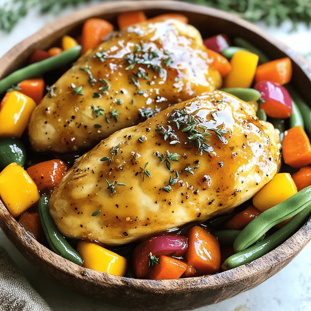 - 4 boneless, skinless chicken breasts - 1/4 cup pure maple syrup - 2 tablespoons Dijon mustard The main stars of this dish are the chicken, maple syrup, and Dijon mustard. The chicken is lean and tender. It cooks well in the slow cooker. Maple syrup adds a sweet touch. The Dijon mustard brings a sharp flavor that balances the sweetness. - 2 tablespoons extra virgin olive oil - 1 teaspoon garlic powder - 1 teaspoon onion powder The olive oil adds richness. Garlic powder and onion powder give depth to the flavor. These simple seasonings make the dish more tasty. They blend well with the maple and mustard. - 3 cups mixed vegetables (such as sliced carrots, bell peppers, and fresh green beans) - 1 tablespoon fresh thyme leaves (or 1 teaspoon dried thyme) - 1 tablespoon apple cider vinegar The mixed vegetables add color and crunch. You can choose your favorites. Carrots, bell peppers, and green beans work great. Thyme adds a lovely herbal note. The apple cider vinegar gives a hint of tanginess. This balance keeps the dish bright and fresh. First, grab a medium bowl. In this bowl, whisk together these ingredients: - 1/4 cup pure maple syrup - 2 tablespoons Dijon mustard - 2 tablespoons extra virgin olive oil - 1 teaspoon garlic powder - 1 teaspoon onion powder - Salt and freshly ground black pepper, to taste - 1 tablespoon apple cider vinegar Mix until it's smooth. This sauce will bring sweet and tangy flavors to the chicken. Now, place 4 boneless, skinless chicken breasts evenly in the slow cooker. Pour half of your maple Dijon sauce over the chicken. Make sure every piece is coated well. This helps the chicken absorb all the yummy flavors. Next, add 3 cups of mixed vegetables on top of the chicken. You can use sliced carrots, bell peppers, and fresh green beans. Sprinkle 1 tablespoon of fresh thyme leaves or 1 teaspoon of dried thyme across the veggies. This will add a lovely aroma and taste to your dish. Cover the slow cooker with its lid. Set it to cook on low for 6-7 hours or on high for 3-4 hours. The chicken should reach an internal temperature of 165°F (75°C). When done, you can shred the chicken in the slow cooker or serve it whole with the colorful veggies. Enjoy it hot! To get the most flavor from your Maple Dijon Chicken, marinating is key. Before you cook, let the chicken sit in the marinade for at least 30 minutes. You can even marinate it overnight in the fridge. This helps the chicken soak up the sweet and tangy flavors. For a twist, try adding herbs like rosemary or a splash of orange juice to the marinade. Different slow cooker models can change cooking times. If you have a newer model, it may cook faster. For older models, you might need to increase the time. Always check the chicken’s internal temperature. It should reach 165°F (75°C) when done. If you want it more tender, let it cook a bit longer. To make the meal even better, serve the chicken and veggies with fluffy rice or quinoa. These sides soak up the sauce nicely. You can also add a fresh salad or some crusty bread to the plate. A sprinkle of fresh thyme on top makes it look great and adds flavor. {{image_4}} You can change the protein in this dish easily. If you want to use pork, choose boneless pork chops. Cook them the same way as the chicken. They soak up the maple Dijon sauce well. If you prefer a plant-based option, try tofu. Use firm tofu for the best texture. Cut it into cubes and marinate it in the sauce before cooking. Both options give a unique twist to the dish. Feel free to mix up the vegetables based on what you like or have at home. Seasonal choices can add new flavors. In winter, you can add root veggies like potatoes or parsnips. In summer, zucchini and cherry tomatoes work great. Just make sure the veggies cook at the same rate. Cut them into similar sizes for even cooking. This ensures every bite has great taste. You can have fun with the sauces too. Try adding a bit of garlic or onion for extra flavor. You can also play with different mustards, like whole grain or spicy mustard. This will change the taste and give your dish a new kick. Adding herbs like rosemary or oregano can bring more depth. Experiment and find what flavors you love best. To keep your Maple Dijon Chicken & Veggies fresh, store leftovers in an airtight container. This helps lock in flavor and moisture. Make sure to cool the dish to room temperature before sealing it. Place it in the fridge within two hours of cooking. It is best to eat leftovers within three to four days for optimal taste. You can freeze this dish if you want to store it longer. Divide the meal into portions and place them in freezer-safe bags or containers. Remove as much air as possible to prevent freezer burn. Label the bags with the date so you can keep track. When ready to eat, thaw in the fridge overnight. Reheat in the microwave or on the stove. In the fridge, your cooked Maple Dijon Chicken & Veggies will last about three to four days. If you freeze it, expect it to stay fresh for up to three months. Just remember, the longer it sits, the more flavor it may fade. Enjoy it sooner rather than later for the best experience! Yes, you can use frozen vegetables. They are convenient and nutritious. However, frozen veggies may release extra water during cooking. This can make the dish a bit saucier. If you want to keep it thick, reduce the amount of liquid in the recipe. Fresh vegetables are great too, as they hold their shape and flavor well. Choose what fits your schedule best. To check the chicken, use a meat thermometer. Insert it in the thickest part of the chicken. It should read 165°F (75°C). If you don’t have a thermometer, cut into the chicken. The meat should be white, not pink. Proper cooking keeps it safe and tasty. Always double-check to avoid undercooked chicken. Yes, you can! If you don’t have a slow cooker, use a regular pot or a Dutch oven. Brown the chicken in a pan first, then add the sauce and veggies. Cover it and simmer on low heat for about 30-40 minutes. Stir occasionally to prevent sticking. This method still keeps the flavors rich and delicious. This post covered how to make a tasty Maple Dijon Chicken & Veggies. We went over the main ingredients, cooking steps, and tips for flavor. You can also mix up proteins, use different veggies, and try new sauces for variety. Storing and reheating leftovers is easy, too. With these tips, you can enjoy this dish any day. Give it a go and savor each bite!