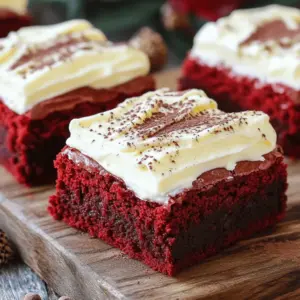 To make the perfect red velvet brownies, you need a few key ingredients: - 1 cup all-purpose flour - 1 cup granulated sugar - 1/2 cup unsweetened cocoa powder - 1/2 teaspoon baking powder - 1/4 teaspoon salt - 1/2 cup unsalted butter, melted and slightly cooled - 2 large eggs, at room temperature - 1 tablespoon red food coloring - 1 teaspoon pure vanilla extract These ingredients create a rich and soft brownie base. The red food coloring gives it a unique look and flavor. The cream cheese frosting adds a rich touch to the brownies. You will need: - 4 oz cream cheese, softened to room temperature - 1/4 cup unsalted butter, softened to room temperature - 1 cup powdered sugar, sifted for smoothness - 1 teaspoon pure vanilla extract - 1 tablespoon milk (optional, to adjust consistency) This frosting is creamy and smooth, perfectly balancing the brownie’s sweetness. For an extra treat, consider these optional ingredients: - 1/2 cup chocolate chips Adding chocolate chips makes the brownies even more indulgent. You can mix them in before baking for delightful pockets of chocolate. Start by preheating your oven to 350°F (175°C). This step is key for even baking. Next, grab an 8x8 inch baking dish. Line it with parchment paper. Leave some paper hanging over the sides. This helps lift the brownies out later. In a medium bowl, whisk together the dry ingredients. Combine 1 cup of all-purpose flour, 1 cup of granulated sugar, 1/2 cup of cocoa powder, 1/2 teaspoon of baking powder, and 1/4 teaspoon of salt. Make sure everything mixes well. This blend gives the brownies their rich flavor and texture. In a larger bowl, mix the wet ingredients. Combine 1/2 cup of melted butter, 2 large eggs, 1 tablespoon of red food coloring, and 1 teaspoon of vanilla extract. Whisk until the mixture is smooth. This step adds moisture and vibrant color to your brownies. Now, it’s time to combine the ingredients. Gradually add the dry mixture to the wet mixture. Use a spatula to gently fold them together. Be careful not to overmix. If you want a richer taste, fold in 1/2 cup of chocolate chips. Pour your brownie batter into the prepared dish. Use the spatula to spread it evenly. Bake in your preheated oven for 25-30 minutes. Check for doneness by inserting a toothpick. It should come out with a few moist crumbs, not wet batter. While the brownies bake, prepare the cream cheese frosting. In a medium bowl, beat 4 oz of softened cream cheese and 1/4 cup of softened butter. Mix until creamy and smooth. This frosting adds a sweet and tangy touch. Once the brownies are baked, remove them from the oven. Let them cool completely in the pan on a wire rack. After cooling, lift the brownies out using the parchment paper. This makes frosting easier. Spread a generous layer of cream cheese frosting over the top of the brownies. Use a spatula for an even layer. Cut into 16 squares or rectangles for serving. For a nice touch, add a chocolate chip or a sprinkle of cocoa powder on each square. Serve on a stylish platter for a beautiful presentation. To get the best brownie texture, start with room temperature eggs. This helps create a smooth batter. Be careful not to overmix when you combine the wet and dry ingredients. Overmixing can make brownies tough. Instead, fold gently until just combined. You can also add chocolate chips for extra richness, which enhances the taste and texture. For a smooth cream cheese frosting, make sure both the cream cheese and butter are at room temperature. This makes mixing easy and gives a creamy texture. Add powdered sugar slowly to avoid lumps. If your frosting is too thick, add a tablespoon of milk. This will help you reach the desired spreadable consistency. You can boost flavor in your brownies by adding a bit of espresso powder to the dry mix. This enhances the chocolate taste without adding coffee flavor. For a unique twist, try mixing in nuts or dried fruit. These additions can bring new flavors and textures to your brownies. Don't forget to sprinkle some cocoa powder on top for a nice finishing touch! {{image_4}} You can easily make gluten-free red velvet brownies. Just swap all-purpose flour with a gluten-free blend. Look for a blend that works well in baking. This will keep your brownies soft and chewy. Ensure to check if the blend contains xanthan gum for the best texture. You can enjoy the same rich flavor without worry. While cream cheese frosting is classic, you can try other frostings too. A rich chocolate ganache adds a deep flavor. To make ganache, heat equal parts cream and chocolate until smooth. You can also use whipped cream for a lighter touch. Simply whip heavy cream with sugar until firm peaks form. Each frosting brings a new taste to your brownies. Mix-ins can enhance your brownies. Try adding chocolate chips or nuts for crunch. You can also mix in dried fruits like cherries or cranberries for a sweet twist. For toppings, consider crushed cookies or sprinkles for fun. A drizzle of caramel or chocolate sauce will add decadence. Get creative with your favorite flavors and textures! To store your red velvet brownies, first, let them cool completely. Once they are cool, cut them into squares. Place the brownies in an airtight container. Layer them with parchment paper to prevent sticking. You can store them at room temperature for up to three days. If you want to keep them longer, put them in the fridge. They will stay fresh for about a week in the fridge. You can freeze the brownies for even longer storage. Wrap each brownie individually in plastic wrap. Then, put them in a freezer-safe bag or container. They can last in the freezer for up to three months. For the cream cheese frosting, store it in an airtight container. You can freeze the frosting too, but make sure to thaw it in the fridge before using. When you’re ready to enjoy your brownies, let them thaw first. You can warm them in the microwave for 10 to 15 seconds. This will give you that fresh-baked taste. If you prefer, you can also reheat them in the oven. Set the oven to 350°F (175°C) and place the brownies on a baking sheet. Heat them for about 5 to 10 minutes. Enjoy your delicious red velvet brownies warm! Yes, you can make these brownies a day in advance. Just store them in an airtight container at room temperature. This allows the flavors to meld, making them even better! Red velvet brownies last about 3-4 days at room temperature. If you keep them in the fridge, they can last up to a week. Just make sure they are covered well. If you prefer a natural option, use beet juice or pomegranate juice for color. These alternatives give a lovely hue without using artificial coloring. Keep in mind that the flavor may change slightly. You can try almond flour or coconut flour for gluten-free brownies. However, you may need to adjust the liquid in the recipe. Each type of flour has different properties, so results may vary. To check if your brownies are done, insert a toothpick in the center. If it comes out with a few moist crumbs, they are ready. Be careful not to overbake, or they can become dry. You now have all the steps needed to make delicious red velvet brownies. We covered key ingredients, easy mixing techniques, and helpful tips for baking. Don't forget to try different variations and storage methods. Experiment with toppings or frostings to make this treat your own. Enjoy this fun baking project, and share it with friends and family. Remember, these brownies are not just tasty; they are a joy to create!