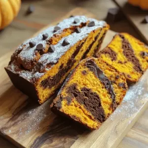 - 1 cup pumpkin puree - 1/2 cup packed brown sugar - 1/2 cup granulated sugar - 1/2 cup vegetable oil - 2 large eggs - 1 teaspoon pure vanilla extract - 1 1/2 cups all-purpose flour - 1 teaspoon baking soda - 1/2 teaspoon baking powder - 1/2 teaspoon salt - 1 teaspoon ground cinnamon - 1/2 teaspoon ground nutmeg - 1/2 cup unsweetened cocoa powder - 1/2 cup chocolate chips This Pumpkin Chocolate Marble Bread is not just tasty; it’s simple too. You start with basic ingredients. You need pumpkin puree, which gives it a moist texture. Brown sugar adds a rich flavor, while granulated sugar gives sweetness. Vegetable oil keeps the bread soft. Eggs and vanilla extract help bind everything together and add taste. Next, we have dry ingredients. All-purpose flour provides structure. Baking soda and baking powder help it rise. Salt brings out the flavors. Ground spices like cinnamon and nutmeg add warmth. Unsweetened cocoa powder gives that delicious chocolate taste. If you want to make it extra special, add chocolate chips. They melt while baking and create sweet pockets of chocolate. This combination of flavors makes the bread perfect for any time of year, especially during the fall. - Preheat your oven to 350°F (175°C). - Grease or line a 9x5-inch loaf pan with parchment paper. - In a large bowl, combine: - 1 cup pumpkin puree - 1/2 cup packed brown sugar - 1/2 cup granulated sugar - 1/2 cup vegetable oil - 2 large eggs - 1 teaspoon pure vanilla extract - Mix these ingredients until smooth. - In another bowl, whisk together: - 1 1/2 cups all-purpose flour - 1 teaspoon baking soda - 1/2 teaspoon baking powder - 1/2 teaspoon salt - 1 teaspoon ground cinnamon - 1/2 teaspoon ground nutmeg - Gradually add the dry mixture to the pumpkin mixture. Stir gently until just combined. - To prepare the chocolate mixture, mix: - 1/2 cup unsweetened cocoa powder - 1/2 cup boiling water - Stir until smooth. - Split the batter into two bowls. Keep one as the pumpkin batter. - Mix the chocolate mixture into the second bowl. - Alternate spoonfuls of the pumpkin and chocolate batters in the loaf pan. - Use a knife or skewer to swirl the batters together. Be gentle to keep the marbled look. - Bake for 50-60 minutes. - To test for doneness, insert a toothpick in the center. It should come out clean or with a few crumbs. - Once done, remove the bread from the oven. Let it cool in the pan for about 10 minutes. - Carefully transfer the bread to a wire rack to cool completely. - Ensuring Moisture and Texture To keep your bread moist, use fresh pumpkin puree. Canned pumpkin works well too. Adding oil to the batter helps maintain a soft texture. Check your bread for doneness by inserting a toothpick into the center. It should come out clean. - Avoiding Overmixing When mixing the batter, stir just until combined. Overmixing can make your bread tough. Gently fold the dry ingredients into the wet ones. This keeps your bread light and fluffy. - Slicing and Serving Ideas Slice the bread into thick pieces for a nice look. Serve on a wooden board or a colorful platter. This makes it more inviting. You can also serve it warm with butter or cream cheese. - Garnishing Suggestions For a touch of elegance, dust the top with powdered sugar. You can add a dollop of whipped cream on the side. Fresh berries also add great color and flavor. - Addressing Texture Problems If your bread is too dry, it may have baked too long. If it’s too wet, it may need more time in the oven. Always check with a toothpick to avoid these problems. - Fixing Overcooked or Underbaked Bread If your bread is overcooked, it may be crumbly. To fix this in the future, adjust the baking time according to your oven. If it’s underbaked, put it back in the oven for a few more minutes. Just keep an eye on it! {{image_4}} Adding Nuts or Seeds You can enhance the texture by adding nuts or seeds. Walnuts and pecans work great. They add a crunchy bite. You can also try sunflower seeds or pumpkin seeds for a fun twist. Just fold in about half a cup before pouring the batter into the pan. Using Different Spices Feel free to switch up the spices. You can add ginger for a warm kick. Allspice or cardamom can also bring new flavors. Use about half a teaspoon of any spice you choose. This will make your bread unique and exciting. Gluten-Free Options To make this bread gluten-free, swap the all-purpose flour for a gluten-free blend. Look for one that measures cup-for-cup. You may need to add a bit more liquid. Keep an eye on the batter; it should not be too thick. Vegan Adaptations For a vegan version, replace the eggs. You can use flaxseed meal mixed with water. Mix one tablespoon of flaxseed with three tablespoons of water for each egg. This will keep your bread moist and delicious. Pairing with Beverages This bread pairs well with many drinks. A warm cup of tea is a perfect match. You can also serve it with coffee for a cozy breakfast. Hot chocolate makes a sweet treat too! Creative Serving Ideas Slice the bread thick and serve it on a wooden board. Dust it with powdered sugar for a pretty touch. You can also add whipped cream or a scoop of ice cream on the side. These ideas make your treat even more special. You can store leftover pumpkin chocolate marble bread at room temperature or in the fridge. If you plan to eat it within two days, keep it in an airtight container at room temperature. This keeps it fresh and soft. If you want it to last longer, place it in the fridge. The bread will stay good, but it may dry out a bit. To freeze the bread, first, let it cool completely. Then, wrap it tightly in plastic wrap or aluminum foil. Place it in a freezer-safe bag or container. This helps to prevent freezer burn. You can freeze it for up to three months. For thawing, take the bread out of the freezer and remove the wrapping. Let it sit at room temperature for a few hours. You can also heat slices in the microwave for about 15 seconds for a warm treat. Pumpkin chocolate marble bread lasts about two days at room temperature. In the fridge, it can last up to a week. If you freeze it, it will stay good for three months. Always check for signs of spoilage, like mold or an off smell, before eating. Yes, you can make this bread ahead of time. It stays fresh for several days. Just cool it completely and wrap it well. Store it in a cool, dry place. You can also freeze it for longer storage. Just make sure to slice it before freezing. If you don’t have pumpkin puree, you can use butternut squash puree. Applesauce is another option, but it will change the flavor. You can also use sweet potato puree for a different taste. Each substitute will give a unique twist to the bread. To check if your bread is done, insert a toothpick into the center. If it comes out clean or with a few moist crumbs, your bread is ready. It usually takes about 50-60 minutes in the oven. Keep an eye on it as ovens can vary. Absolutely! You can use milk chocolate or dark chocolate for a different taste. White chocolate can also work, but it will change the look and flavor. Just make sure to chop it into small pieces for even melting. To wrap up, this blog post covered how to make Pumpkin Chocolate Marble Bread. We went through all the key ingredients, from pumpkin puree to optional chocolate chips. I explained step-by-step instructions for mixing the batters and marbling them. We explored handy tips for baking and serving, plus variations for different diets. Lastly, I shared how to store leftovers for lasting freshness. Enjoy baking, and remember, this bread brings joy with its flavors and texture!