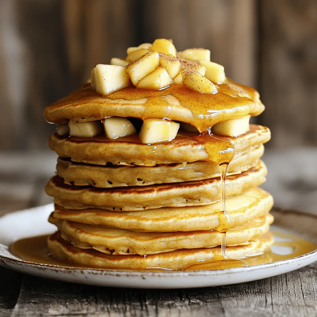 To start, gather your dry ingredients. You will need: - 1 cup all-purpose flour - 1 tablespoon brown sugar - 1 teaspoon baking powder - 1/2 teaspoon baking soda - 1/2 teaspoon ground cinnamon - 1/4 teaspoon ground nutmeg - 1/4 teaspoon allspice - 1/4 teaspoon salt These ingredients create a warm, spiced base for the pancakes. The mix of spices adds great flavor. Next, you will mix the wet ingredients. You will need: - 1 cup apple cider (preferably fresh) - 1 large egg - 2 tablespoons unsalted butter, melted (plus extra for cooking) Apple cider gives these pancakes a lovely sweetness. The egg binds everything together while the melted butter adds richness. Toppings can make your pancakes even better. Here are some ideas: - Maple syrup, for serving - Extra diced apples, for garnish - A dusting of powdered sugar - A dollop of whipped cream These toppings add texture and flavor. You can mix and match to find what you like best. Enjoy your cozy pancakes! First, grab a big mixing bowl. In it, whisk together: - 1 cup all-purpose flour - 1 tablespoon brown sugar - 1 teaspoon baking powder - 1/2 teaspoon baking soda - 1/2 teaspoon ground cinnamon - 1/4 teaspoon ground nutmeg - 1/4 teaspoon allspice - 1/4 teaspoon salt Make sure to mix well. You want no lumps in this mix. Each spice adds warmth and flavor to the pancakes. Now, take a separate bowl. Crack one large egg into it and whisk lightly. Then pour in 1 cup of apple cider and 2 tablespoons of melted unsalted butter. Stir until smooth. This mix brings sweetness and moisture. Next, gently combine the wet and dry mixes. Pour the wet mix into the dry mix. Stir just until combined. It's okay to see small lumps. Then, fold in 1/2 cup of diced apples. This gives a nice crunch. Heat a non-stick skillet over medium heat. Add a bit of butter to coat the bottom. Pour about 1/4 cup of batter for each pancake. Cook for 2-3 minutes. Look for bubbles on top. The edges should look set. Now flip the pancake carefully. Cook for another 1-2 minutes until golden brown. Repeat this until your batter is gone. Serve warm with maple syrup. Enjoy! To get fluffy pancakes, mix the batter carefully. Overmixing makes them tough. You want a few lumps in the batter. This keeps the pancakes light and airy. Let the batter rest for about five minutes. This helps the gluten relax and gives a better texture. Cook your pancakes on medium heat. If it's too hot, the outside burns while the inside stays raw. Use a non-stick skillet or griddle. Melt a small amount of butter before adding the batter. This helps create a nice golden crust. Watch for bubbles on the surface. When bubbles form and edges look set, it’s time to flip. Spice up your pancakes with extras. Try adding chopped nuts or dried fruits. Walnuts or raisins pair well with the apple flavor. You can also add a dash of vanilla extract to the wet mix for depth. If you like more spice, increase the cinnamon or add a pinch of clove. These small tweaks can elevate your pancake experience. {{image_4}} You can use various apples for your pancakes. Granny Smith apples give a tart flavor. Honeycrisp apples add sweetness and crunch. Fuji apples are juicy and sweet, making them a great choice too. Experiment with your favorite apple to find the best taste. Each type can change the flavor and texture of your pancakes. To make these pancakes gluten-free, swap all-purpose flour for a gluten-free blend. Look for a blend that has xanthan gum in it, as it helps with texture. You may also use almond flour or oat flour. Adjust the liquid slightly, as gluten-free flours can absorb more moisture. This way, everyone can enjoy these cozy pancakes. Adding nuts or dried fruits makes these pancakes even better. Chopped walnuts or pecans add a nice crunch. You can also include dried cranberries or raisins for a sweet touch. Mix them into the batter when you fold in the apples. This adds flavor and texture, making your pancakes special. Don't be afraid to get creative! You can store leftover pancakes in the fridge. Place them in an airtight container. They will keep fresh for about 2-3 days. If you want them to taste their best, let them cool completely before storing. This helps prevent sogginess. Freezing is a great option for longer storage. To freeze pancakes, stack them with parchment paper in between each one. This prevents sticking. Place the stack in a freezer-safe bag or container. They will stay good for up to 2 months. When you’re ready to eat, just pull out what you need. Reheating pancakes is quick and easy. For the microwave, place one pancake on a plate and heat for about 20-30 seconds. For extra crispiness, use a skillet. Heat the skillet over medium heat and warm each pancake for about 1-2 minutes on each side. Enjoy them warm with maple syrup again! Yes, you can make the batter ahead. Mix the dry and wet ingredients as directed. Store the wet mix in the fridge for up to 24 hours. When ready to cook, gently fold in the diced apples. This will save you time on busy mornings. Maple syrup is the classic choice for these pancakes. Its rich flavor pairs perfectly with the spiced apple cider. You can also try apple syrup for a fun twist. If you want to get creative, caramel sauce adds a sweet touch too. Watch for bubbles to form on the surface of the pancakes. When the edges look set, it's time to flip them. Cook until they turn golden brown. You can also use a toothpick to check; it should come out clean when inserted into the center. In this post, we explored the key elements of making delicious pancakes. We covered ingredients, cooking steps, and tips for perfect texture. We also looked at fun variations and storage methods. Pancakes can be a simple treat or a fun project. Enjoy different flavors by adding nuts or fruits. Remember, cooking is about trying and having fun. So gather your ingredients and start flipping some pancakes today!