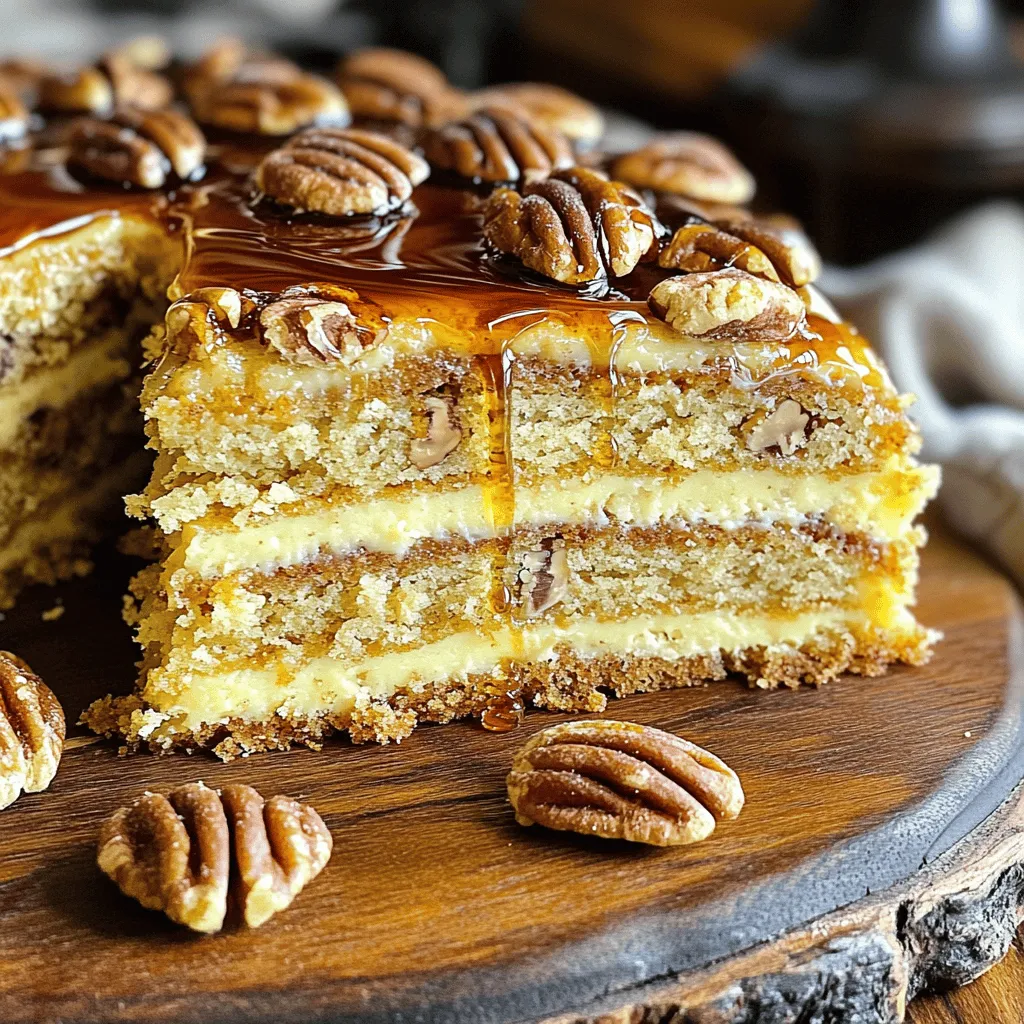 - 2 cups all-purpose flour - 1 cup granulated sugar - 1/2 cup unsalted butter, softened - 1 cup buttermilk, at room temperature - 2 large eggs, at room temperature - 2 teaspoons baking powder - 1 teaspoon baking soda - 1/2 teaspoon salt - 1 teaspoon pure vanilla extract - 1 cup pecans, roughly chopped - 1/2 cup pure maple syrup - 1/4 cup packed brown sugar - 1 teaspoon ground cinnamon For the best Maple Pecan Coffee Cake, each ingredient plays a part. The all-purpose flour gives the cake structure. The granulated sugar adds sweetness and helps with browning. Unsalted butter adds richness and moistness. Buttermilk makes the cake tender and soft. The eggs help bind everything together and add moisture. The baking powder and baking soda are key for rise and fluffiness. Salt balances the sweetness. Vanilla extract gives a warm flavor. The pecans add crunch and nutty taste. Maple syrup provides depth and sweetness. Brown sugar enhances the caramel flavor. Finally, cinnamon adds warmth and spice. If you need a gluten-free option, use a gluten-free all-purpose flour mix. For a dairy-free choice, swap the buttermilk with almond milk plus a splash of vinegar. Instead of eggs, you can use flax eggs or applesauce. If you want to cut sugar, use a sugar substitute like stevia. Always check labels to ensure they fit your dietary needs. First, gather all your ingredients. You need flour, sugar, butter, buttermilk, eggs, and more. It is best to use room temperature ingredients for better mixing. Preheat your oven to 350°F (175°C) and grease your baking pan. This helps the cake come out easily. 1. In a large bowl, cream the softened butter and sugar. Use an electric mixer for this step. Mix until the blend is light and fluffy. 2. Add the eggs one by one. Mix well after each addition. Pour in the vanilla extract and combine. 3. In another bowl, whisk the flour, baking powder, baking soda, and salt together. Make sure these dry ingredients are mixed well. 4. Gradually mix the dry ingredients into the wet mix. Alternate this with the buttermilk. Mix just until combined. Overmixing can make the cake dense. 5. For the filling, mix chopped pecans, brown sugar, maple syrup, and cinnamon in a small bowl. 6. Pour half of the batter into the pan. Spread it evenly. Add the pecan filling on top. Then, pour the rest of the batter over the filling. Smooth it out carefully. 7. Bake for 30 to 35 minutes. Check if it is done by inserting a toothpick. If it comes out clean or with a few crumbs, it’s ready. Once baked, let the cake cool in the pan for about 10 minutes. After that, transfer it to a wire rack to cool completely. Drizzle with extra maple syrup before serving. For a pretty touch, add whole pecans and a sprinkle of powdered sugar on top. Enjoy your delicious Maple Pecan Coffee Cake! To get the best texture for your Maple Pecan Coffee Cake, follow these tips: - Use room temperature butter and eggs. This helps the batter mix well. - Don't overmix the batter. Mix just until combined for a light cake. - Check the cake early. Start testing for doneness at 30 minutes. To bring out that rich maple flavor, try these ideas: - Use pure maple syrup. It adds depth and sweetness. - Add a splash of maple extract for an extra kick. - Toast pecans lightly before mixing. Toasting boosts their nutty flavor. Having the right tools makes baking easier and more fun: - A 9x13 inch baking pan works best for this cake. - A whisk helps combine dry ingredients smoothly. - An electric mixer saves time when creaming butter and sugar. - Use a spatula to spread batter evenly in the pan. - A toothpick is your best friend for checking doneness. {{image_4}} You can make this cake gluten-free by using a gluten-free flour blend. Look for a blend that has a good mix of starches and fibers. Replace the all-purpose flour with an equal amount of gluten-free flour. This will keep the cake moist and fluffy. Check the baking powder to ensure it is gluten-free as well. To make this cake vegan, swap the eggs with flax eggs. Use one tablespoon of ground flaxseed mixed with three tablespoons of water for each egg. Replace the buttermilk with plant-based milk mixed with a tablespoon of lemon juice. Use vegan butter instead of regular butter. This will keep the rich flavor with a vegan twist. You can add seasonal flavors to your coffee cake. In fall, mix in some pumpkin puree and spices like nutmeg. For summer, try adding fresh berries like blueberries or raspberries. You could also stir in chocolate chips for a sweet treat. Each variation brings a new taste to this classic recipe. To keep your Maple Pecan Coffee Cake fresh, wrap it tightly. Use plastic wrap or aluminum foil. You can also store it in an airtight container. This method keeps the cake moist and tasty. Place the cake at room temperature for up to three days. If you live in a humid area, consider refrigerating it. This will help avoid spoilage. For longer storage, freeze your cake. First, let it cool completely. Then wrap the cake in plastic wrap. After that, place it in a freezer bag or container. Label it with the date. You can freeze the cake for up to three months. When you're ready to enjoy it, simply thaw it in the fridge overnight. To reheat your cake, preheat your oven to 350°F (175°C). Take the cake out of the fridge or freezer. If frozen, let it thaw first. Place the cake on a baking sheet. Warm it for 10 to 15 minutes. This will help restore its soft texture. For added flavor, drizzle some maple syrup on top before serving. Enjoy your warm slice of coffee cake! Maple pecan coffee cake stays fresh for about 3 to 4 days at room temperature. Make sure to store it in an airtight container. If you want it to last longer, you can keep it in the fridge for up to a week. Just remember that the texture might change a bit. If you want to enjoy it longer, freezing is a great option, too. Wrap it well in plastic wrap and store it in a freezer bag. It can last up to 3 months in the freezer. Yes! You can swap pecans for walnuts or almonds if you prefer. Each nut adds a unique flavor and crunch. If you're feeling adventurous, try adding chocolate chips or dried fruit for a twist! You can also replace maple syrup with honey or agave nectar. Just keep in mind that this may change the taste a bit. Experimenting is part of the fun in baking! This cake pairs well with coffee or tea, making it perfect for breakfast or brunch. You can also serve it with whipped cream or a scoop of vanilla ice cream for dessert. Fresh fruits like berries or sliced bananas add a nice touch. If you want a savory contrast, try it with a cheese plate. The flavors work great together! You learned about making a delicious maple pecan coffee cake. We talked about key ingredients and how to swap them for diets. I provided clear steps for baking and tips to make it perfect. Plus, we explored variations like gluten-free and vegan options. In the end, this cake is easy to store and reheat. You'll impress your friends and family with this treat. Enjoy the process and have fun baking. With a few simple steps, you can create something truly special.