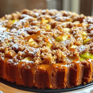 - 2 cups all-purpose flour - 1 cup granulated sugar - 1/2 cup unsalted butter, softened - 2 large eggs - 1 cup buttermilk, at room temperature - 1 tablespoon baking powder - 1 teaspoon baking soda - 1 teaspoon pure vanilla extract - 1/2 teaspoon salt - 2 cups chopped apples (I love using Granny Smith) - 1/2 cup caramel sauce (plus extra for drizzling) - 1/2 cup packed brown sugar - 1 teaspoon ground cinnamon - 1 cup rolled oats - 1/4 cup finely chopped walnuts (optional) - Extra caramel sauce for drizzling - Powdered sugar for dusting (optional) These ingredients come together to create a rich, sweet coffee cake. The tart apples balance the sweetness of the caramel. Each bite offers a cozy, comforting flavor that warms your heart. The optional walnuts add a nice crunch, while the oats enhance texture. If you want to take your cake to the next level, don't skip the caramel drizzle! You can play with the ingredients to suit your taste. First, set your oven to 350°F (175°C). This step ensures even baking. Next, grab a 9x13-inch baking pan. Lightly grease it with butter or cooking spray. This will help your cake slide out easily when it's done. In a large bowl, add softened butter and granulated sugar. Use an electric mixer on medium speed for about 3-4 minutes. The mix should look light and fluffy. Then, add the eggs one at a time. Be sure to mix well between each addition. Now, add the pure vanilla extract and mix until combined. In a separate bowl, sift together all-purpose flour, baking powder, baking soda, and salt. This makes the flour light and helps it mix better. Gradually mix the dry ingredients into the butter mix. Alternate this with the buttermilk. Start and end with flour. Mix until just combined to keep your cake tender. Next, carefully fold in the chopped apples using a spatula. Make sure they spread evenly through the batter. Pour half of the batter into your greased baking pan. Spread it out evenly. Drizzle half of the caramel sauce over the batter. Let it seep in a bit for full flavor. In a small bowl, mix brown sugar, ground cinnamon, rolled oats, and chopped walnuts (if using). Use a fork to mix this well. Sprinkle this topping evenly over the caramel layer. Pour the rest of the batter over the topping. Spread it gently to cover everything. Drizzle the remaining caramel sauce on top, creating beautiful swirls. Finally, bake your coffee cake for 45-50 minutes. It is done when a toothpick comes out clean or with a few crumbs attached. Let the cake cool in the pan for about 15 minutes. Then, move it to a wire rack to cool completely. Mixing and baking are key to a great coffee cake. Start with room temperature butter and eggs. This helps the batter mix well. Use an electric mixer for the butter and sugar. Beat until light and fluffy, about 3 to 4 minutes. When adding dry ingredients, mix gently. Overmixing can make the cake tough. Always fold in the apples carefully. This keeps them whole and juicy. When baking, keep an eye on your cake. A toothpick should come out clean or with a few crumbs. Choosing the right apples is vital for flavor. I recommend using Granny Smith apples. They are tart and balance the sweetness of the cake. You can also try Honeycrisp or Fuji apples. Both add a nice crunch and flavor. Avoid soft apples like Red Delicious. They can turn mushy in the cake. Always pick firm apples for the best results. You can easily swap some ingredients to fit your needs. For flour, use a gluten-free blend if needed. Instead of buttermilk, mix regular milk with a bit of vinegar or lemon juice. This creates a similar tang. If you want less sugar, reduce the granulated and brown sugar. You can add a bit more cinnamon to enhance the flavor. If you can't find walnuts, try pecans or leave them out. Enjoy making this recipe your own! {{image_4}} You can make this cake gluten-free. Use a gluten-free flour blend instead of all-purpose flour. Look for blends that have xanthan gum in them. This helps bind the cake, keeping it moist. The taste remains rich and delicious, just like the original. To make a vegan version, replace eggs with flax eggs. Mix one tablespoon of ground flaxseed with three tablespoons of water. Let it sit for five minutes to thicken. Use plant-based butter and almond milk in place of the regular butter and buttermilk. This keeps the cake moist and flavorful without eggs or dairy. You can customize the cake by adding nuts or other flavors. Try using pecans or almonds for a nutty crunch. You can also add spices like nutmeg or ginger for extra warmth. For a fruity twist, mix in some dried cranberries or raisins. These changes keep the cake fresh and exciting every time you bake it. To keep your Caramel Apple Crumb Coffee Cake fresh, store it in an airtight container. This helps retain moisture and flavor. Place it at room temperature if you plan to eat it within three days. If you need to store it longer, refrigerate it. Make sure to wrap it tightly in plastic wrap or foil to avoid drying out. When you're ready to enjoy your coffee cake again, simply slice a piece. You can reheat it in the microwave for about 15-20 seconds. If you prefer a warm, crispy top, place it in the oven at 350°F (175°C) for about 10 minutes. Always check to make sure it's heated through before serving. For long-term storage, freeze your coffee cake. First, let it cool completely. Then, wrap individual slices tightly in plastic wrap. Place these in a freezer-safe bag or container. This keeps them fresh for up to three months. To enjoy, thaw a slice in the fridge overnight before reheating. Yes, you can use other fruits! Pears, peaches, or berries work well. Just make sure to chop the fruit into small pieces. Tart fruits add a nice balance to the sweet cake. To make your coffee cake moist, try these tips: - Use fresh, ripe fruit. - Add a bit more buttermilk if the batter seems thick. - Do not overbake; check for doneness a few minutes early. - Let the cake cool in the pan for moisture retention. If you don’t have buttermilk, you can make a substitute. Mix 1 cup of milk with 1 tablespoon of white vinegar or lemon juice. Let it sit for about five minutes. This will give you a similar tangy flavor. You can also use plain yogurt or sour cream mixed with milk for a good substitute. This blog post covered everything you need to know about making caramel apple crumb coffee cake. We explored core ingredients, optional add-ins, and tips for mixing and baking. I shared variations, including gluten-free and vegan options. You learned storage tips to keep your cake fresh. Embrace your creativity with this recipe. Have fun experimenting with flavors and ingredients. Your unique touch will make it special. Enjoy every bite of your delicious creation!
