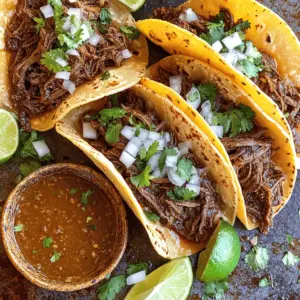 To make Birria beef tacos, you need key ingredients that build flavor and texture. Here’s what you’ll need: - 2 lbs beef chuck roast - 3 dried guajillo chiles, stemmed and seeded - 3 dried pasilla chiles, stemmed and seeded - 1 medium onion, roughly chopped - 4 cloves garlic, minced - 2 bay leaves - 4 cups beef broth - Corn tortillas Spices enhance the rich flavors in Birria. Here are the must-have spices for your taco mix: - 1 teaspoon ground cumin - 1 teaspoon dried oregano - 1 teaspoon smoked paprika - Salt and pepper, to taste - 1 tablespoon apple cider vinegar Garnishes add a fresh touch to your tacos. Consider these options for a perfect finish: - Chopped fresh cilantro - Chopped onion - Lime wedges for serving These ingredients come together to create a dish full of vibrant flavors. The beef becomes tender, and the spices blend perfectly. Enjoy the cooking process, and don’t forget to personalize your tacos with your favorite garnishes. Start by grabbing your dried guajillo and pasilla chiles. In a dry pan, toast them over medium heat for about 1-2 minutes. Watch for a nice aroma; this means they’re ready. Remove them from heat and place the chiles in hot water. Soak them for about 15 minutes until they soften. Drain the chiles and set them aside. Now it's time to mix the marinade. In a blender, add the softened chiles, a chopped onion, minced garlic, bay leaves, ground cumin, dried oregano, smoked paprika, and a splash of apple cider vinegar. Season with a pinch of salt and pepper. Blend until you get a smooth paste. If needed, add a bit of beef broth to help with blending. Take your beef chuck roast and rub the marinade all over it. Make sure it’s well covered. Sprinkle more salt and pepper if you like. Place the marinated beef in your slow cooker. Pour the remaining beef broth over it. Cover the slow cooker and set it to cook on low for 8-10 hours or high for 4-6 hours. The beef should be tender and easy to shred with a fork. Once done, take the roast out and shred it. Save the cooking liquid to make your consommé. To make a rich and tasty consommé, use good quality beef broth. Simmer the broth with the meat in your slow cooker. This will let the flavors blend well. After cooking, strain the liquid to remove bits of spice and meat. Taste the broth and add salt or pepper if needed. A touch of lime juice adds brightness too. Shredding beef can be simple. After cooking, remove the beef from the slow cooker. Use two forks to pull the meat apart. Aim for small, bite-sized pieces. If the beef is tough, it may need more cooking time. You want it tender enough to fall apart with ease. For warm and soft tortillas, toast them right before serving. Heat a skillet over medium heat. Place each corn tortilla in the pan for about 30 seconds per side. Watch them closely; you want them warm, not crispy. This adds a nice touch to your tacos. Serve them right away for the best taste! {{image_4}} You can use different cuts of beef for birria. Beef chuck roast works well, but you might try brisket or short ribs. These cuts add unique flavors. Each choice gives a different bite and texture. Just ensure you cook it long enough for tenderness. You can switch to jackfruit or mushrooms for a great vegan twist. Jackfruit mimics pulled meat well. Use shredded or diced mushrooms for a meaty texture. Add spices like smoked paprika and cumin to keep the flavor strong. Don't forget to use vegetable broth for the consommé. Spice variations can change the taste of your birria. Try adding cinnamon or cloves for warmth. You can also use chipotle for a smoky kick. Adjusting the spice mix can make this dish your own. Experiment with different herbs like thyme or basil for fresh notes. To keep your leftover birria beef fresh, let it cool first. Place it in an airtight container. Make sure to store the beef and consommé separately. This way, each part stays flavorful. You can store it in the fridge for up to 3 days. If you want to keep it longer, freezing is a great option. When you’re ready to eat, reheat the beef and consommé gently. Use a pot over low heat. Stir it often to avoid burning. You can also microwave it, but cover it to keep moisture. Adding a splash of beef broth can help keep it juicy. Serve it hot with fresh tortillas for the best taste. For the best results, freeze the consommé and beef separately. Use freezer-safe bags or containers. Leave some space for the liquid to expand. They can last in the freezer for about 3 months. To enjoy, just thaw overnight in the fridge. Reheat using the tips I shared for great flavor. Birria tacos are a tasty Mexican dish. They come from the Jalisco region. The meat is slow-cooked until tender. You fill soft corn tortillas with this juicy meat. Often, you add toppings like chopped onion and cilantro. You can dip these tacos in a rich, flavorful consommé. This broth is made from the cooking liquid. It adds a unique taste that makes birria tacos special. Yes, you can use other chiles. If you can’t find guajillo or pasilla chiles, try ancho chiles. They give a smoky flavor, too. Just remember to adjust the amount to fit your taste. Experimenting with different chiles can lead to fun new flavors. Each type will change the taste of your birria. Making birria ahead of time is easy. You can prepare the meat and marinade a day before. Store them in the fridge. When ready, just slow cook the meat. It will taste even better after resting. You can also freeze the cooked meat and consommé. This way, you have a quick meal ready when you need it. Just reheat and enjoy your birria tacos! Birria beef tacos blend rich flavors with simple steps. We explored main ingredients, from juicy meats to bold spices. I shared tips for the perfect consommé and easy beef shredding. You can even adapt this dish with different meats or spices. Storing leftovers is easy, and reheating keeps the flavor strong. Birria tacos are not just a meal; they’re a tasty experience. Enjoy making them your own!