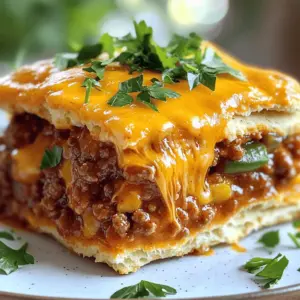 - 1 pound ground beef (or plant-based substitute like lentils) - 1 medium onion, finely diced - 1 bell pepper, diced (any color) - 2 cloves garlic, minced - 1 can (15 oz) tomato sauce - 1/4 cup ketchup - 2 tablespoons brown sugar - 1 tablespoon Worcestershire sauce - 1 teaspoon yellow mustard - Salt and pepper to taste - 1 cup corn kernels (frozen or canned) - 2 cups shredded medium cheddar cheese - 1 can refrigerated biscuits or crescent rolls - Fresh parsley, chopped (for garnish) - Jalapeños for heat - Black olives for saltiness - Chopped green onions for freshness - Different cheeses like mozzarella or pepper jack - Use turkey or chicken for a leaner meat choice. - Opt for gluten-free biscuits or rolls for a gluten-free version. - For a vegan option, replace beef with lentils and cheese with a dairy-free version. - Use agave syrup instead of brown sugar for a healthier sweetener. Start by gathering your ingredients. You will need: - 1 pound ground beef (or lentils for a plant-based option) - 1 medium onion, finely diced - 1 bell pepper, diced - 2 cloves garlic, minced - 1 can (15 oz) tomato sauce - 1/4 cup ketchup - 2 tablespoons brown sugar - 1 tablespoon Worcestershire sauce - 1 teaspoon yellow mustard - Salt and pepper to taste - 1 cup corn kernels - 2 cups shredded medium cheddar cheese - 1 can refrigerated biscuits or crescent rolls - Fresh parsley, chopped Once you have everything, preheat your oven to 375°F (190°C). This step ensures the oven is ready when your casserole needs baking. In a large skillet, heat your pan over medium heat. Add the ground beef first. Cook until it turns brown. Use a spatula to break it up as it cooks. Drain any extra fat. Next, add the diced onion, bell pepper, and minced garlic to the pan. Cook for about 4-5 minutes. You want the veggies to become soft and smell great. Now, stir in the tomato sauce, ketchup, brown sugar, Worcestershire sauce, mustard, and corn. Season with salt and pepper. Let the mixture simmer for 5 minutes. This helps the flavors blend nicely. Carefully pour the meat mixture into a greased 9x13 inch casserole dish. Spread it out evenly. Sprinkle 1 cup of shredded cheddar cheese on top. This will create a cheesy base. Next, take the refrigerated biscuits or crescent rolls. Lay them in a single layer over the cheese. Cover as much of the mixture as you can. Put the casserole in the preheated oven. Bake for 20-25 minutes. You want the dough to turn golden brown and cook through. When the time is up, take the casserole out. Add the rest of the cheddar cheese on top. Return it to the oven for another 5 minutes. This lets the cheese melt perfectly. Once it's done, let the casserole cool for about 5 minutes. Before serving, sprinkle fresh parsley on top for a nice touch. To get the best flavor in your Sloppy Joe Casserole, focus on the spices. The balance of sweet and savory is key. Use brown sugar, ketchup, and Worcestershire sauce for depth. Add salt and pepper to taste. Sauté the onions, bell peppers, and garlic until they are soft. This builds a strong base for your dish. Let the meat mixture simmer for five minutes. This allows the flavors to blend well. Cheese makes this dish creamy and rich. I recommend medium cheddar cheese for a classic taste. It melts well and adds a nice sharpness. You can also try pepper jack for a spicy kick. Mozzarella gives a stretchy texture, while gouda adds a smoky flavor. Feel free to mix different cheeses for a unique twist! One common mistake is not draining the meat properly. Excess fat can make the casserole greasy. Always drain any fat after browning the meat. Another mistake is overbaking. Keep an eye on the casserole during the last few minutes. You want golden biscuits, not burnt ones. Lastly, don’t skip the parsley garnish. It adds a fresh touch and looks great! {{image_4}} To make a vegetarian or vegan Sloppy Joe casserole, swap the ground beef for lentils or textured vegetable protein. These options provide a hearty texture and soak up the savory flavors. You can use the same mix of onions, peppers, and spices to keep it tasty. For the sauce, just ensure your ketchup and Worcestershire sauce are vegan-friendly. You’ll still enjoy that comforting Sloppy Joe vibe without meat. If you need a gluten-free Sloppy Joe casserole, you can use gluten-free biscuits or crescent rolls. There are many brands that offer great taste without gluten. Check labels on ketchup and Worcestershire sauce, as some may contain gluten. Using corn and fresh veggies helps keep this dish light and flavorful. Want to spice things up? Try adding jalapeños for heat or black beans for extra protein. You can also mix in different cheeses like pepper jack or mozzarella for a unique flavor. Topping with avocado slices or sour cream can add creaminess. You can even turn it into a Tex-Mex dish by adding taco seasoning or swapping tomato sauce for salsa. The options are endless! After enjoying your Sloppy Joe casserole, let the dish cool. Use an airtight container for storage. Place any leftovers in the container and cover it tightly. Store in the fridge for up to three days. This keeps the flavors fresh and tasty. To reheat, preheat your oven to 350°F (175°C). Place the casserole in a baking dish. Cover it with foil to keep moisture in. Heat for about 20-25 minutes or until hot. You can also use a microwave. Place a portion on a plate and heat for 1-2 minutes. Stir halfway through for even heating. If you want to save more for later, freezing works great. After cooling, cut the casserole into single servings. Wrap each portion in plastic wrap and then in foil. This helps prevent freezer burn. Store in the freezer for up to three months. When ready to eat, thaw in the fridge overnight before reheating. You can try several options. Lentils are a great choice for a plant-based meal. Textured vegetable protein works well too. Crumbled tofu adds protein and absorbs flavors nicely. You can also use mushrooms for a hearty texture. Each option gives a unique taste while keeping the dish delicious. Yes, you can prepare it ahead. Make the meat mixture and assemble the casserole. Cover it well and store it in the fridge for up to 24 hours. When you are ready to cook, just bake it as directed. This saves time and allows flavors to blend nicely. The casserole is done when the dough is golden brown. A toothpick inserted in the dough should come out clean. The cheese should be melted and bubbly on top. If you see these signs, your casserole is ready to enjoy! This article covered how to make Sloppy Joe Casserole. We looked at the key ingredients and easy steps to cook. I shared tips to enhance flavor and avoid common errors. We also explored tasty variations and storage methods for leftovers. In summary, with some simple changes, you can customize this dish to your liking. Enjoy making this meal for family and friends. It’s a fun and tasty way to gather and share!