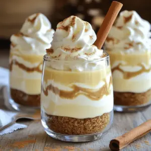 - 1 ½ cups graham cracker crumbs - ¼ cup unsalted butter, melted - 1 cup cream cheese, softened - ½ cup powdered sugar - 1 cup heavy cream, cold - 1 teaspoon vanilla extract - ½ teaspoon ground nutmeg - ½ teaspoon ground cinnamon - Whipped cream, for topping - Cinnamon sticks, for garnish (optional) When measuring ingredients, use dry measuring cups for solids. Pack the graham cracker crumbs lightly. For cream cheese, it should feel soft but not runny. Always use fresh heavy cream for the best whipped texture. For spices, use fresh ground nutmeg and cinnamon for full flavor. They make a big difference. Make sure your butter is unsalted to control salt levels in your dessert. If you don't have graham crackers, use vanilla wafers or crushed cookies. For butter, coconut oil works well as a dairy-free option. If you want to make it lighter, swap cream cheese for Greek yogurt. You can use maple syrup instead of powdered sugar for a different sweetness. Need a dairy-free option? Try using a dairy-free cream cheese and coconut cream for the whipped part. First, grab a medium bowl. Mix 1 ½ cups of graham cracker crumbs with ¼ cup of melted unsalted butter. Stir well until the crumbs are coated. They should look like wet sand. Next, take 2 tablespoons of the crumb mixture. Press it down firmly into the bottom of each cup or glass. Make sure it is compact. This gives a strong base for your cheesecake. In another bowl, beat 1 cup of softened cream cheese with ½ cup of powdered sugar. Use an electric mixer on medium speed. Mix until it is smooth and creamy. You want no lumps in this mixture. Now, pour 1 cup of cold heavy cream into a clean bowl. Use a hand mixer or stand mixer with a whisk attachment. Whip the cream until soft peaks form. Be careful not to over-whip. You want it light and airy. With a spatula, gently fold the whipped cream into the cream cheese mixture. Use a light hand. This keeps the fluffy texture of the whipped cream. Next, add 1 teaspoon of vanilla extract, ½ teaspoon of ground nutmeg, and ½ teaspoon of ground cinnamon. Gently fold these into the mixture until it is evenly blended. Using a spoon or piping bag, fill each cup with the cheesecake mixture. Layer it over the crust. Fill the cups to your desired height. Leave some space for the whipped cream on top. Cover the cups with plastic wrap. Place them in the fridge for at least 4 hours, or overnight if you can. This helps the cheesecake to set and the flavors to mix well. Right before serving, top each cup with whipped cream. Sprinkle a little nutmeg or cinnamon on top for extra flavor. You can also add a cinnamon stick for a fun garnish. To make your no-bake eggnog cheesecake cups shine, follow these tips: - Use Room Temperature Cream Cheese: This helps avoid lumps in your mixture. - Chill Your Bowls: If you chill your mixing bowls before whipping cream, your cream will whip better. - Gentle Folding: Always fold whipped cream into your cream cheese mixture gently. This keeps it light and fluffy. Sometimes, things don’t go as planned. Here’s how to fix common problems: - Lumpy Cheesecake: If your mixture is lumpy, it’s likely the cream cheese was too cold. Always soften it to room temperature. - Runny Cheesecake: If your mixture doesn't set, it may not have chilled long enough. Ensure you refrigerate for at least four hours. - Crust Falling Apart: If the crust crumbles, you may need more melted butter. It should stick together like wet sand. Pairing makes every dessert better. Here are a few ideas to enhance your cheesecake cups: - Garnish Generously: Top with whipped cream and a dusting of nutmeg or cinnamon for extra flavor. - Add a Cinnamon Stick: This adds a fun touch and a subtle flavor boost. - Serve with Coffee or Tea: The warm drink balances the cool, sweet cheesecake perfectly. {{image_4}} You can change the flavor of your no-bake eggnog cheesecake cups. For a twist, try using pumpkin spice instead of nutmeg and cinnamon. This gives a warm, autumn taste perfect for fall. You can switch up the vanilla extract with almond extract for a nutty flavor. You could even try adding a splash of rum extract for an extra kick, staying true to classic eggnog vibes. If you need a dairy-free version, use vegan cream cheese and coconut cream instead of heavy cream. This keeps the texture creamy while being kinder to your tummy. You can also substitute graham cracker crumbs with gluten-free crumbs for a gluten-free treat. Just ensure that all your ingredients are labeled gluten-free for safety. Add-ins can make your cheesecake cups even more fun! Try folding in crushed ginger snaps for a spicy crunch. You can also add mini chocolate chips for a sweet surprise. For toppings, consider using crushed candy canes for a festive touch. Drizzle caramel sauce over the whipped cream for added richness. Don't forget to garnish with cinnamon sticks for a charming look! To store your no-bake eggnog cheesecake cups, cover them tightly with plastic wrap. You can also use an airtight container. This keeps them fresh and prevents odors from seeping in. Make sure to refrigerate them right after serving to maintain their creamy texture. If you want to freeze the cheesecake cups, do it before adding whipped cream. Wrap each cup tightly in plastic wrap, then in foil. This extra layer stops freezer burn. You can freeze them for up to three months. When ready to eat, let them thaw in the fridge overnight. These cheesecake cups last for about 4 days in the fridge. For the best taste, enjoy them within the first two days. The flavors meld beautifully, giving you that rich, holiday taste. If stored properly, they will maintain their creamy texture and flavors. Yes, you can use other crusts. You might try crushed cookies like Oreos or vanilla wafers. These options add unique flavors to your cheesecake cups. Just be sure to adjust the amount of butter based on your crust choice. You should chill the cheesecake cups for at least 4 hours. Chilling helps the mixture set properly. For the best flavor and texture, I recommend refrigerating them overnight. This gives the flavors time to meld together. If you need a substitute for heavy cream, you can use whipped topping. You can also try coconut cream for a dairy-free option. Just make sure to whip it to soft peaks, like you would with heavy cream. Absolutely! These cheesecake cups are great for making ahead. You can prepare them a day or two before serving. Just keep them covered in the fridge until you are ready to enjoy them. To get a smooth cheesecake mixture, make sure your cream cheese is at room temperature. Mix it well with the powdered sugar until there are no lumps. Fold in the whipped cream gently to keep it light and airy. This step is key for a creamy texture. This guide covered the key steps for making no-bake cheesecake. We explored ingredients, tips, and different variations to try. I shared how to prepare the crust and mix the filling. You learned how to layer, chill, and serve the cheesecake. In closing, these easy steps and tips will help you create a delicious treat. Get creative with flavors and toppings to make it your own. Enjoy your cheesecake journey!