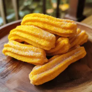 - 1 cup all-purpose flour - 1/2 cup pumpkin puree - 1/4 cup granulated sugar (for the dough) - 2 tablespoons unsalted butter, melted - 1 teaspoon baking powder - 1/2 teaspoon ground cinnamon - 1/4 teaspoon ground nutmeg - 1/4 teaspoon salt - 1/2 cup water - 1/4 cup granulated sugar (for coating) - 1 teaspoon ground cinnamon (for coating) To make these churros, you will need a few key tools: - Air fryer - Medium saucepan - Wooden spoon - Piping bag with a star-shaped tip - Parchment paper - Shallow bowl for coating These tools help you create churros that are crispy on the outside and soft inside. While the churros are tasty on their own, you can add some fun extras: - Chocolate sauce for dipping - Caramel sauce for a sweet twist - A sprinkle of extra cinnamon for garnish These options make your churros even more special and fun to eat! For the dough, start by heating a medium saucepan on medium heat. Add 1/2 cup of pumpkin puree, 1/4 cup granulated sugar, and 2 tablespoons of melted butter. Pour in 1/2 cup of water. Stir gently until it boils, which takes about 3-4 minutes. Once boiling, take it off the heat. Now, quickly add 1 cup of all-purpose flour, 1 teaspoon baking powder, 1/2 teaspoon ground cinnamon, 1/4 teaspoon ground nutmeg, and 1/4 teaspoon salt. Use a wooden spoon to mix until the dough pulls away from the pan. This should take about 1-2 minutes. Let the dough cool for about 5 minutes to make it easier to handle. While the dough cools, preheat your air fryer to 375°F (190°C). Once the dough has cooled, transfer it into a piping bag fitted with a star tip. Pipe the dough onto parchment paper into long strips, about 5 inches each. Place the churros in the air fryer basket without crowding them. You may need to cook in batches. Air fry the churros for 10-12 minutes, checking at 10 minutes to avoid burning. They should be golden brown and crispy when done. In a shallow bowl, mix 1/4 cup granulated sugar with 1 teaspoon ground cinnamon. Right after cooking, toss the warm churros in this cinnamon-sugar mixture until they are fully coated. Serve them warm for the best taste. Enjoy every bite of these pumpkin churros! To make great churros, the dough must be just right. Start by mixing the water, pumpkin puree, melted butter, and sugar until it boils. This step is key. When you add the flour and other dry ingredients, stir hard. You want a dough that pulls away from the pan. If the dough feels sticky, add a touch more flour. If it’s too dry, add a bit of water. For crispy churros, you must preheat your air fryer to 375°F (190°C). This helps them cook evenly. Once you pipe the dough, keep the churros spaced out in the basket. Overcrowding makes them steam instead of fry. Cook them for 10-12 minutes, checking at 10 minutes. They should be golden brown. If your churros are too soft, you may not have cooked them long enough. Always check for that nice golden color. If they stick to the air fryer, try using parchment paper or spray the basket with a little oil. For churros that lack flavor, make sure to measure your spices accurately. A little more cinnamon can make a big difference! {{image_4}} You can play with flavors in these churros. Try adding cocoa powder for chocolate churros. Mix in 2 tablespoons of cocoa with the dry ingredients. If you love vanilla, add a splash of vanilla extract to your wet mix. This gives a sweet touch that pairs well with pumpkin. You can even mix in spices like ginger or allspice to create a unique taste. For a gluten-free version, swap all-purpose flour for a gluten-free blend. Look for a blend that includes xanthan gum for better texture. You can also use almond flour for a nutty flavor. Just keep in mind that the dough may need slight adjustments. Add a bit more water if the dough is too dry. This way, you can enjoy the churros without gluten. Serving these churros can be fun! Place them in a tall glass for a nice look. Add a small bowl of chocolate sauce or caramel for dipping. This adds more flavor and excitement. You can also sprinkle some crushed nuts or sprinkles on top for a crunch. Pair them with hot chocolate or coffee for a cozy treat. Enjoying these churros warm makes them even better! To keep your leftover churros fresh, place them in an airtight container. This helps maintain their texture and flavor. If you have a few churros, you can stack them with parchment paper between layers. This keeps them from sticking together. Store the container in a cool, dry spot for up to two days. For longer storage, consider freezing. When you want to enjoy your churros again, reheating is key. Preheat your air fryer to 350°F (175°C). Place the churros in the basket, making sure they are not crowded. Heat them for about 3-5 minutes. This method keeps them crispy and avoids sogginess. You can also use a conventional oven at the same temperature for 5-7 minutes. Freezing churros is a great way to save them for later. First, let the churros cool completely. Then, place them in a single layer on a baking sheet. Freeze them for about an hour. Once frozen, transfer the churros to a freezer-safe bag or container. They can stay in the freezer for up to three months. When you’re ready to eat them, cook from frozen using the air fryer. Adjust the time to about 8-10 minutes. Enjoy your pumpkin churros any time! Yes, you can use fresh pumpkin. Start by roasting a small pumpkin. Cut it in half and scoop out the seeds. Roast the halves cut side down on a baking sheet at 400°F (200°C) for about 30-40 minutes. Once soft, scoop out the flesh and mash it until smooth. Use this fresh pumpkin in place of canned puree in the recipe. This adds a lovely flavor and freshness to your churros. To stop churros from sticking, coat your air fryer basket with cooking spray or a light layer of oil. It helps create a barrier between the churros and the basket. Be careful not to overcrowd the basket. Leave space between each churro for hot air to flow, ensuring even cooking. This also helps them crisp up nicely. Serve your churros warm for the best taste. You can stack them in a tall glass for a fun look. Add a side of chocolate sauce or caramel for dipping. You might sprinkle extra cinnamon on top for a nice touch. This makes them even more appealing and delicious! You learned how to make delicious air fryer pumpkin churros from scratch. We covered the ingredients, tools, and optional toppings. The step-by-step guide helped you prepare the dough and achieve that perfect crispy texture. You also found tips for variations and storage. With these methods, you can enjoy churros anytime. Now, it’s time to bring fun to your kitchen. Enjoy making these tasty treats with family and friends!