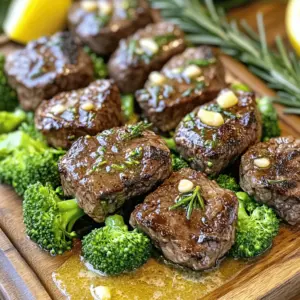 - 1 lb sirloin steak, cut into bite-sized pieces - 2 tablespoons unsalted butter - 3 cloves garlic, finely minced - 1 teaspoon fresh rosemary, finely chopped - 1 teaspoon fresh thyme, finely chopped - 2 cups broccoli florets - 1 tablespoon olive oil - Zest of 1 lemon (about 1 teaspoon) - 1 tablespoon freshly squeezed lemon juice - Salt and freshly ground black pepper to taste In this dish, we use sirloin steak for its rich flavor and tenderness. Unsalted butter adds a creamy texture. Fresh garlic gives a strong, savory kick, while rosemary and thyme bring fragrant notes. Broccoli adds color and crunch, making this plate more vibrant. Olive oil helps with cooking and adds richness. Lemon zest and juice brighten the dish, balancing the savory flavors. Don’t forget to season well with salt and pepper for the best taste. Each ingredient plays an important role in this recipe. The steak delivers protein, while the broccoli adds vitamins. Together, they create a balanced and delightful meal. Start by seasoning the sirloin steak bites. Sprinkle salt and black pepper on all sides. This step adds flavor to each bite. It’s crucial to have an even cook. When the steak cooks evenly, it stays juicy and tender. Bring a medium pot of salted water to a boil. Add the broccoli florets and cook for about two minutes. You want them bright green and tender-crisp. After that, drain the broccoli quickly. Plunge it into ice water to stop the cooking. This keeps the broccoli crunchy and colorful. Heat one tablespoon of olive oil in a large skillet over medium-high heat. Once the oil is hot, add the seasoned steak bites in a single layer. Make sure there is space between each piece for even cooking. Sear the steak for about two to three minutes. Flip them and sear for another two to three minutes until they reach your desired doneness. Remove the steak bites and set them aside. In the same skillet, reduce the heat to medium and add the unsalted butter. Let it melt completely. After it melts, add the minced garlic, chopped rosemary, and thyme. Sauté the mixture for about one minute. Stir as it cooks until it smells good, but be careful not to brown the garlic. Browned garlic can taste bitter. Return the seared steak bites to the skillet. Toss them in the garlic butter mixture until well coated. Next, add the blanched broccoli along with the lemon zest and lemon juice. Toss everything together for two minutes. Make sure everything is hot and well mixed. Taste your dish and adjust the seasoning. You may want to add more salt and freshly ground black pepper. This allows you to customize the flavors to your liking. Choosing the Right Cut For this dish, I suggest using sirloin steak. It’s tender and flavorful. Look for cuts with good marbling. This fat gives the meat great taste and keeps it juicy. Tips for Achieving the Best Sear To get the best sear, heat your skillet well. Use medium-high heat and let the oil shimmer. Place steak pieces in a single layer. Avoid crowding the pan to ensure even cooking. Flip them only once to get a nice crust. Preventing Overcooking When blanching broccoli, time is key. Cook it for just 2 minutes. This keeps the bright green color and crisp texture. Watch closely to avoid mushy broccoli. Alternatives to Ice Water If you don’t have ice water, try cold water instead. Just make sure it’s very cold. This will help stop the cooking right away. Suggested Herb Substitutions While rosemary and thyme are great, you can switch them out. Try parsley or basil for a fresh twist. Each herb brings its own unique taste to your dish. Option to Add Spices or Sauces Want to kick it up a notch? Add a pinch of red pepper flakes for heat. You can also drizzle soy sauce or Worcestershire sauce for added depth. Each option will elevate the flavor of your steak bites. {{image_4}} You can swap the sirloin steak for other proteins. Chicken works well for a lighter dish. Shrimp is another great choice. It cooks fast and adds a nice flavor. For a vegetarian option, consider using mushrooms or firm tofu. Both soak up flavors nicely. They can be cooked in the same garlic butter for a rich taste. Adding more veggies boosts the nutrition. Bell peppers add color and sweetness. Carrots bring a nice crunch. Snap peas or green beans are also tasty. They cook quickly and blend well. You can pair this dish with rice or quinoa for a filling meal. Mixing in a salad adds freshness. This gives your plate a vibrant look and a variety of textures. To change the flavor, try different seasonings. Smoky paprika or cumin adds warmth. Fresh parsley or cilantro can brighten the dish. If you like heat, add hot sauce or red pepper flakes. This gives a spicy kick. You can also try a splash of soy sauce for depth. These twists keep the recipe fun and exciting every time you make it. To keep your garlic butter steak bites and broccoli fresh, store leftovers in an airtight container. Make sure they cool down first. Refrigerate them within two hours of cooking. They stay good for up to three days. Avoid leaving them out too long, as bacteria can grow quickly. When it’s time to enjoy your leftovers, reheating properly is key. Use the stovetop for best results. Heat a pan over medium heat and add a splash of water or broth. This keeps the steak moist. Place the leftovers in the pan, cover it with a lid, and heat for about five minutes. Stir occasionally to ensure even warmth. You can also use the microwave, but be careful. Heat in short bursts, stirring in between, to avoid drying out the dish. To make garlic butter steak bites, follow these simple steps: 1. Season the Steak: Use salt and black pepper on bite-sized sirloin pieces. 2. Blanch Broccoli: Boil broccoli florets for 2 minutes, then cool in ice water. 3. Sear the Steak: Heat olive oil and cook the steak for 2-3 minutes on each side. 4. Make Garlic Butter: Melt butter, add garlic, rosemary, and thyme, sauté until fragrant. 5. Combine: Toss the steak and broccoli in the garlic butter, add lemon zest and juice. These steps create a quick and tasty meal. Yes, you can meal prep this dish. Here are some tips: - Cook the Steak: Sear the steak bites and store them in the fridge. - Prepare the Broccoli: Blanch and cool the broccoli, then store it as well. - Make Garlic Butter: Prepare the garlic butter and keep it in a jar. - Combine Later: When ready to eat, reheat steak and broccoli, then toss with garlic butter. Meal prepping saves time on busy nights. This dish pairs well with several sides: - Rice: White or brown rice absorbs the garlic butter well. - Potatoes: Mashed or roasted potatoes offer great texture. - Salad: A fresh green salad adds crunch and balance. - Bread: Garlic bread can soak up the extra sauce. These sides complement the dish nicely. Yes, this recipe is gluten-free. All ingredients used are safe. - Steak: Sirloin steak has no gluten. - Butter and Olive Oil: Both are gluten-free. - Herbs: Fresh herbs like rosemary and thyme are also safe. Always check labels if using packaged items. To get a tender steak, try these tips: - Choose the Right Cut: Sirloin is great for bite-sized pieces. - Season Well: Salt enhances flavor and helps tenderize. - Do Not Overcook: Cook to medium-rare for the best tenderness. - Let it Rest: Resting the steak for a few minutes helps juices redistribute. These steps will help your steak stay juicy and tender. This blog post covered how to make delicious garlic butter steak bites and broccoli. You learned about key ingredients, like sirloin steak, garlic, and fresh herbs. We explored step-by-step methods for cooking, blanching, and enhancing flavor. You also found helpful tips on variations, storage, and answering common questions. Cooking can be fun and rewarding. With practice, you’ll create tasty meals that impress. Keep experimenting with flavors and enjoy each dish you make!