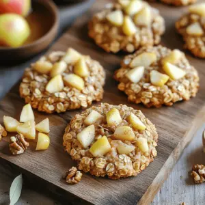 - 1 cup rolled oats - 1 cup whole wheat flour - 1 teaspoon baking soda - 1 teaspoon ground cinnamon - 1/2 teaspoon ground nutmeg - 1/4 teaspoon salt - 1/2 cup unsweetened applesauce - 1/4 cup almond butter (or preferred nut butter) - 1/4 cup honey or maple syrup - 1 teaspoon pure vanilla extract - 1 cup diced apples (peeled and cored) - 1/3 cup raisins or chopped walnuts I love using simple and healthy ingredients for my Apple Pie Oatmeal Breakfast Cookies. The base starts with rolled oats and whole wheat flour, which give my cookies great texture. Baking soda helps them rise, making them soft and chewy. Next, I add spices to create that warm, cozy apple pie flavor. Ground cinnamon and nutmeg bring a lovely taste, while a little salt balances everything out. For moisture and sweetness, I use unsweetened applesauce and almond butter. Honey or maple syrup adds a touch of natural sweetness. The vanilla extract rounds it all out with a rich aroma. I often toss in diced apples for a fresh crunch. If you want a little extra, raisins or walnuts make perfect add-ins. They boost flavor and add fun texture. These ingredients come together to make cookies that are not just tasty but also wholesome. - Preheat the oven to 350°F (175°C). - Line a baking sheet with parchment paper. Start by preheating your oven. It helps the cookies bake evenly. While the oven warms, grab a baking sheet and line it with parchment paper. This step keeps the cookies from sticking and makes cleanup simple. - Combine rolled oats, whole wheat flour, baking soda, cinnamon, nutmeg, and salt. In a large bowl, mix the rolled oats and whole wheat flour. Add baking soda, cinnamon, nutmeg, and salt. Stir these dry ingredients well until they blend evenly. This mix gives the cookies their great flavor and texture. - Whisk together applesauce, almond butter, honey (or maple syrup), and vanilla extract. In another bowl, whisk together the applesauce and almond butter. Add honey or maple syrup, along with the vanilla extract. Whisk until smooth. This mix adds moisture and sweetness to the cookies. - Gradually add wet ingredients to dry ingredients and mix. - Fold in diced apples and optional add-ins. Now, pour the wet mix into the dry mix. Stir well until everything combines. Next, fold in the diced apples. If you want extra flavor, add raisins or chopped walnuts. This step brings in that apple pie taste. - Scoop dough onto prepared baking sheet, leaving space between cookies. - Flatten cookies slightly and bake for 12-15 minutes. Using a tablespoon, scoop the dough onto the baking sheet. Leave some space between each scoop. Lightly flatten the tops with your spoon. Bake them in the oven for 12 to 15 minutes. Watch for the edges to turn golden brown. - Cool cookies on the baking sheet for 5 minutes. - Transfer to a wire rack to cool completely. Once baked, let the cookies cool on the sheet for about five minutes. This allows them to set. After that, move them to a wire rack to cool fully. Enjoy the wonderful smell while they cool down! To make your cookies chewy, use less flour. A thicker dough means a crunchier cookie. Try baking your cookies for 12 minutes for chewiness. For a crispier texture, bake them for up to 15 minutes. Keep an eye on them to avoid burning. If you need a nut-free option, swap almond butter for sunflower seed butter. You can also use cashew or peanut butter if you prefer. For sweeteners, replace honey with agave syrup for a lighter taste. Maple syrup adds a nice flavor too. For uniform cookies, use a tablespoon to scoop the dough. This ensures each cookie is the same size. If you want to make a big batch, simply double the recipe. Just remember to adjust your baking time based on the size of your cookies. {{image_4}} You can make these cookies even more fun! Here are a few ideas: - Add spices like ginger or cloves. These spices bring warmth and depth. - Try dark chocolate chips for a rich, sweet twist. They pair well with apples. Need to adapt the recipe? No problem! - For gluten-free cookies, use oat flour or almond flour. They work great and taste good. - You can also make them vegan. Just swap the honey for maple syrup. Don’t be afraid to get creative! - Use different fruits like juicy pears or mixed berries. They add a fresh taste. - Experiment with nuts and seeds. Walnuts, almonds, or sunflower seeds give a nice crunch. To keep your cookies fresh, store them in an airtight container. This helps prevent them from getting dry. Place a piece of bread in the container to help keep cookies soft. Use a container made of glass or plastic with a tight lid. Keep the cookies at room temperature, away from heat and light. Freezing cookies is easy. Let them cool completely first. Place cookies in a single layer on a baking sheet. Freeze them for about an hour until firm. After that, transfer them to a freezer bag. Remove as much air as possible before sealing. To thaw, take out a cookie and leave it at room temperature. For warm cookies, microwave them for about 10 seconds. When stored properly, these cookies last about a week at room temperature. You can keep frozen cookies for up to three months. Signs that cookies have gone stale include a hard texture or a dry taste. If they lose their tasty flavor, it's time to toss them out. Enjoy your fresh cookies while they last! Yes, you can make these cookies gluten-free! Use gluten-free rolled oats and almond flour instead of whole wheat flour. You can also try oat flour, which works well. To make the cookies sweeter, you can add more honey or maple syrup. You could also use mashed bananas for natural sweetness. If you like, try adding a bit of brown sugar too. Store the cookies in an airtight container at room temperature. They stay fresh for about a week. You can also refrigerate them for longer shelf life. Just let them warm up before serving. Yes, you can add protein powder! Start with one scoop and mix it into the dry ingredients. Make sure to reduce the flour slightly to keep the texture nice. Serve the cookies warm with a sprinkle of cinnamon. Pair them with yogurt or fresh fruit for a balanced breakfast. You can also add a drizzle of honey for extra sweetness. You now have a simple and tasty recipe for Apple Pie Oatmeal Breakfast Cookies. We covered the key ingredients, easy steps, and helpful tips. You can customize the flavors and even store them well for later. Remember, perfect cookies start with the right mix of dry and wet ingredients. Try new flavors and adjust to your taste. Enjoy making these cookies as a fun breakfast or snack option!