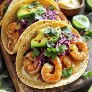 To make Spicy Garlic Butter Shrimp Tacos, you need a few key items: - 1 lb large shrimp, peeled and deveined - 4 tablespoons unsalted butter - 4 cloves garlic, minced - 1 teaspoon red pepper flakes - 1 teaspoon smoked paprika - Salt and freshly cracked black pepper to taste - 8 small corn tortillas - 1 cup finely shredded red cabbage - 1 ripe avocado, sliced - 1 fresh lime, cut into wedges - Fresh cilantro, chopped, for garnish These ingredients create a balance of flavors. The shrimp provides protein, while the garlic and butter add rich taste. The lime and fresh veggies bring brightness and crunch. Using fresh shrimp gives the best taste and texture. Fresh shrimp cooks quickly and stays tender. However, frozen shrimp is a good option if fresh isn’t available. Just make sure to thaw it properly before cooking. It’s easy to do; let it sit in the fridge overnight or run it under cold water. If you don’t have all the ingredients, here are some swaps: - Use olive oil instead of butter for a lighter option. - Any white fish can replace shrimp if you prefer. - Swap red cabbage for green or even lettuce for a different crunch. - If you want creaminess but lack avocado, try sour cream or Greek yogurt. These substitutions keep the dish tasty while allowing for personal preferences. Start by melting 4 tablespoons of unsalted butter in a large skillet over medium heat. Watch closely as it melts. We want it creamy, not brown. Next, add 4 minced garlic cloves and 1 teaspoon of red pepper flakes. Stir this mix for about 1 minute. You want the garlic to smell great but not burn. Now, season 1 pound of shrimp with 1 teaspoon of smoked paprika, salt, and black pepper. Add the shrimp to the skillet. Cook them for 2-3 minutes on each side. They will turn pink and opaque when done. While the shrimp cooks, take another skillet or a dry pan. Warm 8 small corn tortillas over medium heat. You can also warm them over a low flame. Flip them often until they are soft and easy to fold. This should take about 30 seconds to 1 minute on each side. Keep an eye on them so they do not get too crispy. Once your shrimp is ready, remove it from the heat. Now it’s time to build your tacos! Place a good amount of shrimp on each warm tortilla. Add a handful of finely shredded red cabbage for some crunch. Then, layer a few slices of ripe avocado on top for creaminess. Squeeze fresh lime juice over each taco. Finally, sprinkle chopped cilantro for a fresh touch. Serve your tacos with extra lime wedges on the side for more zest with every bite. To cook shrimp just right, keep an eye on the color. You want them pink and opaque. Start with medium heat and cook for 2-3 minutes on each side. If you overcook them, they turn rubbery. Use fresh shrimp for the best taste but frozen works too. Just thaw them before cooking. To boost the flavor, add lime juice right before serving. The zesty lime cuts through the richness of the garlic butter. You can also add more red pepper flakes if you like it hot. Fresh herbs like cilantro add a nice touch. Try a bit of cumin for a deeper flavor. When serving, stack the tacos on a wooden board for a fun look. Add lime wedges for extra zest. Serve with a small bowl of leftover garlic butter for dipping. This gives a tasty twist with every bite. Don't forget to include extra toppings like salsa or hot sauce for variety. {{image_4}} If you love heat, you can switch up the spices. Try adding more red pepper flakes for a bolder kick. You can also mix in some cayenne pepper or hot sauce. Another good choice is to use chipotle powder. It gives a smoky flavor along with the spice. This will make your tacos stand out even more. For a meat-free twist, replace the shrimp with mushrooms or cauliflower. Both options soak up flavors well. You can sauté them in the same garlic butter mix. Add some black beans for protein and fiber. This keeps the meal filling and delicious. You can also use grilled zucchini or bell peppers as a tasty base. Toppings can change the game for your tacos. Try crunchy pickled onions for a zesty taste. Fresh mango or pineapple salsa adds sweetness and freshness. You can also use a spicy crema made of sour cream and lime juice. For a nutty flavor, sprinkle some toasted pumpkin seeds on top. Each topping adds its own flair and makes the tacos unique. You can store leftover shrimp in an airtight container. Make sure it cools down first. Place it in the fridge for up to two days. Shrimp can dry out, so keep it sealed well. You can also add a bit of the garlic butter to keep it moist. When you are ready to eat, heat leftover shrimp gently. Use a skillet on low heat. This way, the shrimp stays tender. Stir it often to avoid overcooking. You can also microwave it, but do so in short bursts. This helps prevent rubbery shrimp. You can freeze the shrimp if you need to store it longer. Put it in a freezer-safe bag and remove as much air as possible. It will last for about three months. To freeze tacos, wrap them tightly in foil or plastic wrap. Keep them in a freezer bag. For the best taste, eat them within two months. You can also freeze the cabbage and avocado slices separately. Just remember, avocado may brown a bit after thawing. Yes, you can! Feel free to swap shrimp for other seafood. Good options include scallops, crab, or even fish like tilapia. Just remember to adjust the cooking time. For example, fish cooks faster than shrimp, so keep an eye on it. To reduce the spice, cut back on red pepper flakes. You can also add more butter to tone down the heat. Another option is to add a creamy topping, like sour cream or yogurt. These will help balance the spice and add richness. The best way to warm corn tortillas is in a skillet. Heat a dry skillet over medium heat. Place the tortillas in for about 30 seconds. Flip them, and warm the other side for another 30 seconds. You can also warm them over a low flame directly on the stove. Just watch closely to avoid burning! Yes, these tacos are gluten-free! Corn tortillas do not contain gluten. Always check labels to make sure. If you use any other toppings, like sauces or dips, confirm that they are gluten-free too. Enjoy your meal without worry! You’ve learned about making spicy garlic butter shrimp tacos from scratch. We discussed main ingredients, tips for cooking shrimp, and how to assemble tacos. Remember, fresh ingredients enhance flavor, but frozen works too. Try different toppings to match your taste. Store leftovers properly, and don’t hesitate to explore variations, such as vegetarian options or less spicy recipes. Enjoy these tacos and get creative! Your journey in taco-making can only get better from here.