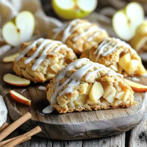- 2 cups all-purpose flour - 1/3 cup granulated sugar - 1 tablespoon baking powder - 1 teaspoon ground cinnamon - 1/2 teaspoon salt - 1/2 cup unsalted butter, cold and cut into small cubes - 1 large apple, peeled and diced (about 1 cup) - 1/2 cup heavy cream - 1 large egg - 1 teaspoon pure vanilla extract - 1 cup powdered sugar - 1 tablespoon milk - 1 teaspoon pure vanilla extract You can swap some ingredients for great results. Use whole wheat flour instead of all-purpose flour for a nutty flavor. If you want less sugar, try using maple syrup. You can replace heavy cream with almond milk or coconut cream for a lighter option. For a different spice, you might use nutmeg instead of cinnamon. Get creative and make this recipe your own! First, set your oven to 400°F (200°C). This will help your scones bake evenly. Next, line a baking sheet with parchment paper. This step stops the scones from sticking. In a large bowl, whisk together the following dry items: - 2 cups all-purpose flour - 1/3 cup granulated sugar - 1 tablespoon baking powder - 1 teaspoon ground cinnamon - 1/2 teaspoon salt Mix these well. This ensures the flavors are balanced in every bite. Now, add 1/2 cup of cold, cubed butter. You can use your fingers or a pastry cutter to blend it in. Mix until the mixture looks crumbly. It should resemble coarse sand or small peas. This step adds richness to your scones. Next, take 1 large apple, peeled and diced. Gently fold in the apple pieces. Make sure they are well mixed in without breaking apart. These apples add a fresh, sweet burst in each scone. In a small bowl, whisk together: - 1/2 cup heavy cream - 1 large egg - 1 teaspoon pure vanilla extract This mixture adds moisture and flavor to your dough. Pour the wet mixture into the dry ingredients. Stir gently until just combined. Be careful not to overmix. Transfer the dough to a floured surface. Shape it into a round disc about 1 inch thick. Cut the disc into 8 wedges, like slicing a pizza. Move them carefully to the prepared baking sheet. Place the baking sheet in the preheated oven. Bake for 15-20 minutes. You want them to turn golden brown. Check with a toothpick; it should come out clean when they are done. While the scones bake, prepare the glaze. In a small bowl, mix: - 1 cup powdered sugar - 1 tablespoon milk - 1 teaspoon pure vanilla extract Stir until smooth. Adjust the thickness by adding more milk or sugar as needed. After baking, cool the scones for about 10 minutes on a wire rack. Drizzle the vanilla glaze over the warm scones. For a nice touch, sprinkle a pinch of cinnamon and add thin apple slices for decoration. Now, you have a beautiful treat to enjoy! To make fluffy scones, focus on how you mix. Start by whisking dry ingredients well. This helps the baking powder spread evenly. When you add butter, use a pastry cutter or your fingers. Aim for a crumbly texture, not a smooth dough. Gently fold in apples to keep them intact. Overmixing can make scones tough, so stir just until combined. If you have leftover scones, store them in an airtight container. This keeps them fresh for a couple of days. You can also wrap them in plastic wrap and place them in the fridge. For longer storage, freeze them. Just make sure they are completely cool before wrapping. When you want to enjoy them again, thaw at room temperature. Serve scones warm for the best taste. They taste best right out of the oven, but you can also enjoy them later. If you want to serve them fresh, bake just before your guests arrive. If you prepare ahead, warm them in the oven for a few minutes. This will revive that lovely, fresh-baked taste. {{image_4}} You can easily change the flavor of your cinnamon apple scones. Adding nuts like walnuts or pecans gives a nice crunch. Chop them finely and mix them into the dough. You can also try spices like nutmeg or cardamom. Just a pinch adds a unique twist to the classic flavor. These small changes can make your scones exciting and new. If you're looking for a gluten-free option, use a gluten-free all-purpose flour blend. Make sure it has xanthan gum for the right texture. This swap allows everyone to enjoy these tasty scones. Follow the same steps in the recipe. You won't lose any flavor or fluffiness. It's a great way to include friends with dietary needs. For bite-sized treats, try making mini scones. Use half the dough and shape it into smaller discs. Cut each disc into smaller wedges. This way, you’ll have cute, small scones perfect for sharing. They bake quickly too, so keep an eye on them. Mini scones are fun for brunch or tea parties. To keep your scones fresh, place them in an airtight container. This helps retain moisture and flavor. You should store them at room temperature for up to two days. If you want to keep them longer, consider freezing. For long-term storage, freeze your scones after they cool. Wrap each scone in plastic wrap, then place them in a freezer bag. This method will keep them fresh for up to three months. When you're ready to enjoy them, just pull out the desired number. To reheat scones, preheat your oven to 350°F (175°C). Place the scones on a baking sheet. Heat for about 10-15 minutes until warm. You can also microwave them for 15-20 seconds. This will help keep their soft texture and delicious flavor. Yes, you can use any apple. I like to use Granny Smith for a tart flavor. Fuji or Honeycrisp work great too and add sweetness. Just make sure to peel and dice them for even cooking. The scones are done when they turn a golden brown. Insert a toothpick in the center. If it comes out clean, they are ready. Keep an eye on them during baking, usually around 15 to 20 minutes. Yes, you can make the dough ahead. Wrap it tightly in plastic wrap. Store it in the fridge for up to 24 hours. Just remember to bring it to room temperature before baking. You can use whole milk or half-and-half. Use 3/4 cup to replace 1/2 cup of heavy cream. If you want a non-dairy option, try coconut milk or almond milk. These scones last about 2 to 3 days when stored in an airtight container. For longer freshness, freeze them. They can last up to 2 months in the freezer. Just thaw them before serving. Cinnamon apple scones are easy and fun to make. We covered the ingredients, including helpful substitutions. You learned step-by-step how to bake and add the vanilla drizzle. Tips for fluffy scones and storage kept your treats fresh. From variations to FAQs, you now have all the knowledge you need. Enjoy baking and sharing these delightful treats with others!