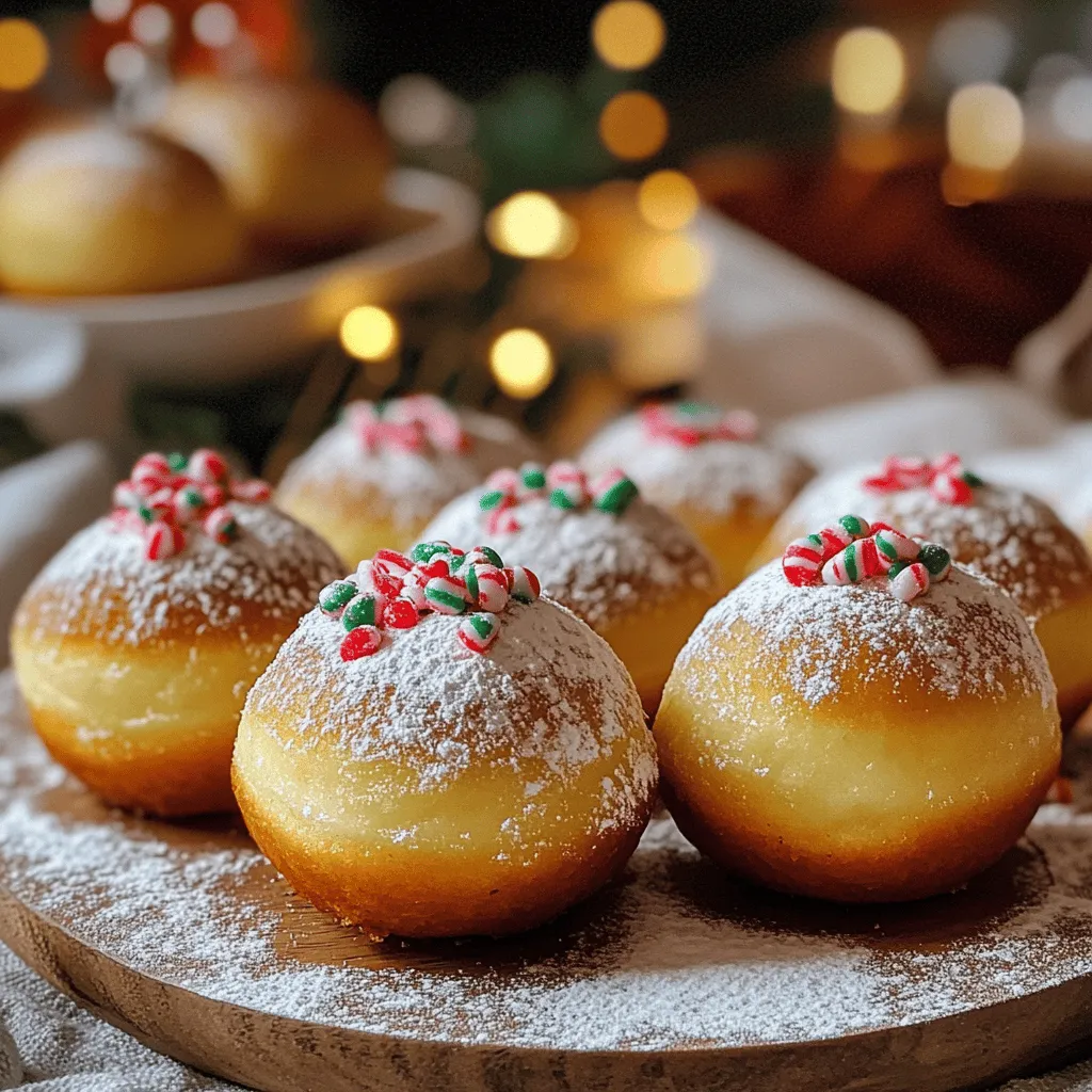 To create Air Fryer Peppermint Mocha Donut Holes, gather the following ingredients: - 1 cup all-purpose flour - 1/4 cup granulated sugar - 1/2 teaspoon baking powder - 1/4 teaspoon baking soda - 1/4 teaspoon salt - 1/2 teaspoon ground cinnamon - 1/4 cup unsweetened cocoa powder - 1/2 cup buttermilk - 1 large egg - 2 tablespoons melted butter - 1/2 teaspoon peppermint extract - 1/2 cup powdered sugar (for coating) - Crushed peppermint candies (for garnish) For those with dietary restrictions, here are some alternatives: - Gluten-Free: Use gluten-free all-purpose flour instead of regular flour. - Dairy-Free: Substitute buttermilk with almond milk mixed with a splash of vinegar. - Vegan: Replace the egg with a flax egg (1 tablespoon flaxseed meal + 2.5 tablespoons water). 1. First, take a large bowl. Add the following dry ingredients: - 1 cup all-purpose flour - 1/4 cup granulated sugar - 1/2 teaspoon baking powder - 1/4 teaspoon baking soda - 1/4 teaspoon salt - 1/2 teaspoon ground cinnamon - 1/4 cup unsweetened cocoa powder Whisk them well until mixed. 2. In a separate bowl, mix together these wet ingredients: - 1/2 cup buttermilk - 1 large egg - 2 tablespoons melted butter - 1/2 teaspoon peppermint extract Whisk until smooth. 3. Gradually add the wet mix to the dry mix. Stir gently until just combined. Don’t overmix; this keeps the donut holes light and fluffy. 4. Preheat your air fryer to 350°F (175°C). This helps the donut holes cook evenly. 5. Lightly coat the air fryer basket with cooking spray. This step prevents the donut holes from sticking. 6. Use a small cookie scoop or your hands to form the dough into small balls, about 1 tablespoon each. Place them in the basket, ensuring they are spaced apart. 7. Air fry the donut holes for about 5-6 minutes. They should puff up. Check for doneness by inserting a toothpick; it should come out clean. 8. When done, remove the donut holes carefully. Let them cool for a few minutes. 9. On a shallow plate, pour in 1/2 cup powdered sugar. Roll each warm donut hole in the powdered sugar. This creates a sweet and snowy coating. 10. To finish, sprinkle crushed peppermint candies over the top. This adds color and flavor for a festive touch. - Overmixing the batter: This can lead to tough donut holes. Mix just until combined. - Incorrect air fryer settings: Always preheat the air fryer. This ensures even cooking. - Best techniques for rolling the dough: Use your hands or a cookie scoop. Aim for 1 tablespoon size for even cooking. - Achieving ideal texture and flavor: Keep the dough light by not overmixing. The right amount of air will keep them fluffy. - Suggestions for additional toppings: Try drizzling chocolate or adding sprinkles. A touch of caramel can also add a nice twist. - Using different extracts for variation: Swap peppermint for vanilla or almond for a different taste. Experiment to find your favorite! {{image_4}} You can change the flavors of your donut holes easily. For a chocolate mocha version, add more cocoa powder. This gives your donut holes a richer taste and a deeper color. You can also use coffee in place of buttermilk for an extra mocha kick. If you want a lighter option, try the vanilla bean peppermint variation. Just swap the cocoa powder for vanilla extract. This creates a sweet and creamy donut hole that tastes great. The peppermint extract will still shine through. Need gluten-free options? Use a gluten-free flour blend. It works well in this recipe and keeps the texture light. Make sure your baking powder is also gluten-free. For a vegan version, replace the egg with a flax egg. To make a flax egg, mix 1 tablespoon of ground flaxseed with 3 tablespoons of water. Let it sit for five minutes to thicken. You can also use almond or soy milk instead of buttermilk. You can make these donut holes extra festive. Adding spices like nutmeg or ginger can give them a holiday flair. Just a pinch will do, and it makes them smell amazing. Want to make them fun for a party? Use colorful sprinkles on top of the powdered sugar. This simple touch brightens them up for any occasion. You can match the sprinkles to the theme of your event. To keep your donut holes fresh, store them in an airtight container. Place a paper towel in the container to absorb any moisture. This helps keep them fluffy. You can refrigerate them for up to three days. If you want to enjoy them later, freezing is a great option. When it's time to enjoy your donut holes again, you can reheat them in the air fryer. Set it to 300°F (150°C) and warm them for about 3 minutes. This method keeps them crisp. Avoid microwaving them, as this can make them soggy. Always check if they are warm all the way through. To freeze your donut holes, place them in a single layer on a baking sheet. Freeze them for about an hour until firm. Then, transfer them to a freezer bag. They can last for up to three months in the freezer. When you want to eat them, thaw them overnight in the fridge. Reheat them in the air fryer for the best texture. Air Fryer Peppermint Mocha Donut Holes stay fresh for about 2 days at room temperature. Store them in an airtight container, away from heat. If you keep them in the fridge, they can last up to a week. Just remember to take them out and let them warm up before enjoying! Yes, you can bake these donut holes in the oven! Preheat your oven to 350°F (175°C). Place the donut holes on a lined baking sheet, spaced apart. Bake for about 10-12 minutes, or until a toothpick comes out clean. The texture will be slightly different, but still delicious! If you don’t have buttermilk, don’t worry! You can easily make a substitute. Combine 1/2 cup of milk with 1/2 tablespoon of vinegar or lemon juice. Let it sit for about 5 minutes to thicken. You can also use yogurt or sour cream, mixed with a bit of water to thin it out. Absolutely! You can switch peppermint extract for vanilla or almond extract. For a twist, try using orange or hazelnut extract. Each will give your donut holes a unique flavor that still pairs well with chocolate and spices. Feel free to experiment! You learned how to make tasty Air Fryer Peppermint Mocha Donut Holes. We covered ingredients, detailed steps, and useful tips for perfecting the recipe. Remember, avoid overmixing your batter for the best texture. Experiment with flavors and toppings to make these treats your own. Store any extras properly to keep them fresh. Enjoy these delightful donut holes for any occasion! They are easy to make and full of flavor. Try them out, and share your favorite variations!