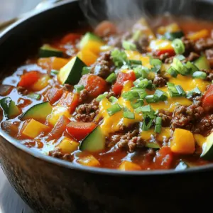 - 1 lb ground beef or turkey - 2 cups diced tomatoes - 1 cup chicken broth - 1 medium yellow onion, finely diced - 3 cloves garlic, minced - 1 bell pepper, diced - 1 tablespoon chili powder - 1 teaspoon ground cumin - 1 teaspoon smoked paprika - 1/2 teaspoon dried oregano - 1/2 teaspoon salt - 1/4 teaspoon black pepper - 1 cup zucchini, diced - 1/2 cup chopped green onions - 1/2 cup shredded cheddar cheese (optional) --- The main ingredients in cozy keto chili set the stage for flavor. The ground beef or turkey gives a rich base. Diced tomatoes add sweetness and moisture. Chicken broth brings everything together. Next, we have the additional ingredients. The yellow onion gives a nice, sweet bite. Garlic adds depth and aroma. The bell pepper brings color and crunch. For the seasonings and garnishes, chili powder is key for heat. Ground cumin and smoked paprika add warmth and smokiness. Oregano brings a touch of earthiness. Salt and pepper enhance all the flavors. Finally, we add zucchini for a nutritious touch. Green onions make a fresh garnish, while shredded cheddar cheese adds creaminess. This mix of ingredients makes the chili hearty and satisfying. 1. Start by heating a large pot over medium heat. 2. Add 1 pound of ground beef or turkey. 3. Cook the meat for about 5 to 7 minutes. 4. Use a spatula to break up the meat as it cooks. 5. Once it’s browned and fully cooked, it's ready. 6. Now, add 1 medium yellow onion. 7. Dice the onion finely for even cooking. 8. Sauté for about 3 to 4 minutes until soft and translucent. 1. Next, stir in 3 cloves of minced garlic. 2. Add 1 diced bell pepper for a pop of color. 3. Cook this mixture for another 2 to 3 minutes. 4. Let the bell pepper soften and the garlic become fragrant. 5. Now, add 2 cups of diced tomatoes to the pot. 6. Pour in 1 cup of low-sodium chicken broth. 7. Add 1 tablespoon of chili powder for heat. 8. Mix in 1 teaspoon of ground cumin and 1 teaspoon of smoked paprika. 9. Don't forget 1/2 teaspoon of dried oregano, 1/2 teaspoon of salt, and 1/4 teaspoon of black pepper. 10. Stir well to combine all the flavors. 1. Increase the heat to bring the mixture to a gentle simmer. 2. Once it starts to simmer, reduce the heat to low. 3. Cover the pot and cook for about 20 minutes. 4. This step helps the flavors meld beautifully. 5. After 20 minutes, add in 1 cup of diced zucchini. 6. Stir well and cover the pot again. 7. Let it simmer for another 10 minutes. 8. This will make the zucchini tender but not mushy. 9. Taste your chili and adjust the seasoning if needed. - Adjusting cook times: Keep an eye on your meat. If you use turkey, it cooks faster than beef. Brown it well for great flavor. When you add the zucchini, let it simmer for just 10 minutes. This keeps it tender and bright. - Adding flavor depth: Use smoked paprika for a rich taste. You can also try adding a splash of Worcestershire sauce. This will enhance the umami and give your chili a nice kick. - Perfect pairings with bread or sides: Serve your chili with keto-friendly bread. A slice of almond flour bread works well. You can also pair it with a fresh salad for a light side. - Ideal toppings for extra flavor: Top your chili with chopped green onions and shredded cheddar cheese. For a spicy kick, add jalapeños. Avocado slices also make a creamy touch. - How to store leftovers: Put any leftovers in an airtight container. It stays fresh in the fridge for up to four days. You can also freeze it for longer storage. - Best reheating methods: Reheat on the stove over medium heat. Stir it often to heat evenly. You can also use the microwave. Heat in short bursts and stir in between to avoid hot spots. {{image_4}} You can switch out the ground beef or turkey for chicken. Ground chicken offers a leaner choice. Alternatively, try plant-based options like lentils or beans. These add texture and keep the dish hearty. If you want a different meat, consider using pork or lamb. Each type brings a unique flavor. Feel free to add more low-carb vegetables to your chili. Chopped spinach or kale works great. You can also use mushrooms or cauliflower for added texture. Customizing veggies helps you tailor the dish to your taste. If you love a certain vegetable, toss it in! To adjust the spice level, start with the chili powder. You can add more if you like heat. For a milder chili, reduce the chili powder. You can also add diced jalapeños for heat. If you love flavor, consider adding smoked paprika or cayenne pepper. These ingredients boost taste and warmth. Each serving of Cozy Keto Chili has about 350 calories. Here’s how the macros break down: - Protein: About 30 grams. This comes mainly from the ground beef or turkey. - Fats: Roughly 20 grams. This comes from the meat and optional cheese. - Carbohydrates: Around 8 grams. Most carbs come from the veggies, making it keto-friendly. This chili is filling and fits well in a low-carb diet. Eating low-carb meals, like this chili, has many perks. First, they can help you feel full longer. This means fewer snacks between meals. Low-carb meals can also support weight loss. They may help regulate blood sugar levels, which is great for energy. Cozy Keto Chili uses healthy ingredients like lean meat and fresh veggies. These ingredients provide vitamins and minerals, boosting your health while you enjoy comfort food. Cozy Keto Chili is a great choice for many diets. It is naturally gluten-free, making it safe for those with gluten sensitivities. If you're planning a family meal, this chili works well. Kids love the taste, and you can adjust the heat. You can even add extra toppings like cheese or sour cream for a fun twist. This dish makes a perfect weeknight dinner that everyone can enjoy! Keto-friendly chili fits into a low-carb diet. The keto diet focuses on low carbs and high fats. This chili uses ground beef or turkey, veggies, and spices. It avoids beans and grains, which are high in carbs. By using zucchini and tomatoes, the dish stays low in carbs but high in flavor. Yes, you can freeze Cozy Keto Chili. Freezing helps keep it fresh for later. First, let the chili cool to room temperature. Then, place it in airtight containers or freezer bags. Be sure to remove as much air as possible. Label the bags with the date. You can freeze it for up to three months. When ready to eat, thaw it in the fridge overnight. Reheat it on the stove or in the microwave until hot. To add heat to your chili, try these tips: - Add more chili powder. Start with an extra half tablespoon. - Toss in diced jalapeños or serrano peppers for fresh heat. - Use hot sauce to boost spice levels to your liking. - Stir in a pinch of cayenne pepper for a quick kick. These tweaks can help you find the perfect heat level for your taste. Enjoy your spicy Cozy Keto Chili! This chili recipe combines beef, tomatoes, and tasty spices, creating a comforting dish. You can adjust the ingredients to fit your taste or dietary needs. Pay attention to cooking tips and storage methods for the best experience. With various protein options and veggie add-ins, it’s perfect for everyone. Enjoy this hearty meal that’s not only delicious but nutritious too. Now, get cooking and delight in your own cozy keto chili creation!