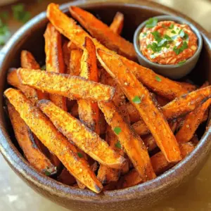 - 2 large sweet potatoes - 2 tablespoons olive oil - 1 teaspoon smoked paprika - 1/2 teaspoon garlic powder - 1/2 teaspoon onion powder - 1/2 teaspoon fine sea salt - 1/4 teaspoon freshly ground black pepper - 1/4 teaspoon cayenne pepper I love using sweet potatoes for fries. They are sweet, colorful, and packed with nutrients. You start with two large sweet potatoes. Peel them and cut them into even fries. This helps them cook evenly. Next, you will need olive oil and some spices for flavor. I use smoked paprika for a nice smoky taste. Garlic powder and onion powder give depth. Sea salt and black pepper add seasoning. Cayenne pepper adds heat, but you can adjust this based on your spice level. - 1/2 cup mayonnaise - 1 tablespoon Dijon mustard - 1 tablespoon sriracha sauce - 1 tablespoon fresh lemon juice The spicy aioli is a game-changer. I mix mayonnaise with Dijon mustard for creaminess and flavor. Adding sriracha gives it a spicy kick. I also squeeze in fresh lemon juice for brightness. This aioli pairs so well with the fries. You can adjust the sriracha to make it milder or hotter, depending on your taste. - Fresh parsley For a pop of color, I like to garnish with fresh parsley. It adds a nice touch to the fries and aioli. Just chop it finely and sprinkle it over the fries right before serving. This little detail makes your dish look professional and inviting. Preheating your air fryer is key to perfect fries. Set it to 400°F (200°C) for about 5 minutes. This helps the fries cook evenly and become crispy. If you skip this step, your fries may not turn out as good. Now, let's get those sweet potatoes ready. Take 2 large sweet potatoes and peel them. Cut them into uniform fries. This helps them cook at the same rate. Place the cut fries in a large bowl. Drizzle with 2 tablespoons of olive oil. Next, add the spices: - 1 teaspoon smoked paprika - 1/2 teaspoon garlic powder - 1/2 teaspoon onion powder - 1/2 teaspoon fine sea salt - 1/4 teaspoon freshly ground black pepper - 1/4 teaspoon cayenne pepper Toss everything well until the fries are coated. This mix gives them a great flavor and a bit of heat. Now, it’s time to air fry. Place the seasoned fries in the air fryer basket. Make sure to spread them out in a single layer. If they are too crowded, they won’t cook well. Cook the fries for 15 to 18 minutes. Shake the basket halfway through. This helps them cook evenly and become golden brown. Once done, they should look crispy and delicious. Enjoy! To make your sweet potato fries super crispy in the air fryer, follow these simple steps: - Cut Uniformly: Cut your sweet potatoes into even-sized fries. This helps them cook evenly. - Preheat the Air Fryer: Always preheat your air fryer to 400°F (200°C). This ensures that the fries start cooking right away. - Don’t Overcrowd: Place fries in a single layer in the basket. If you add too many, they will steam instead of fry. - Shake the Basket: Shake the basket halfway through cooking. This lets the hot air reach all sides of the fries. These tips will give you that perfect crunch on each fry! You can switch up the flavors of your sweet potato fries easily. Here are some fun ideas: - Cajun Spice: Use Cajun seasoning for a kick. - Italian Blend: Try Italian herbs like oregano and basil for a fresh taste. - Cinnamon Sugar: For a sweet twist, mix cinnamon and a bit of sugar. Feel free to mix and match these spices to suit your taste! Sweet potato fries pair well with many foods. Here are some great ideas: - Burgers: Serve them alongside your favorite burger. - Salads: Add them to a salad for extra crunch. - Dips: Besides spicy aioli, try ranch dressing or ketchup. These options will enhance your meal and make it more enjoyable! {{image_4}} You can change the flavor of your sweet potato fries easily. Try adding different spices for a fun twist. Here are some options: - Cinnamon and Sugar: For a sweet treat, mix cinnamon and a bit of sugar. - Cajun Spice Mix: Add a kick with a blend of cayenne, paprika, and garlic powder. - Italian Herbs: Use dried basil, oregano, and thyme for a fresh flavor. Each combination gives the fries a new personality. You can mix and match as you like! Sweet potato fries taste great with many sauces. Here are a few tasty options to try: - Garlic Ranch: Mix ranch dressing with minced garlic for a creamy dip. - Honey Mustard: Blend honey with mustard for a sweet and tangy option. - Avocado Lime Sauce: Mash avocado with lime juice for a fresh, creamy dip. Experiment with these sauces to find your favorite pairings. Each dip adds a new layer of flavor to your fries. If you don’t have an air fryer, you can still enjoy sweet potato fries. Here’s how to bake them: 1. Preheat the Oven: Set your oven to 425°F (220°C). 2. Prepare the Fries: Toss your seasoned sweet potato fries with olive oil and spices. 3. Arrange on a Baking Sheet: Lay the fries in a single layer on a baking sheet. Use parchment paper for easy cleanup. 4. Bake: Cook for 25-30 minutes, flipping halfway through to ensure even crisping. Baked fries have a different texture but are still delicious! Enjoy your crispy treat. To keep your sweet potato fries fresh, store them in an airtight container. Place a paper towel inside to absorb moisture. This helps keep the fries crispy. You can refrigerate them for up to three days. For longer storage, freeze the fries in a single layer on a baking sheet. Once frozen, transfer them to a freezer bag. They can last up to three months in the freezer. To reheat fries and keep them crispy, use the air fryer. Set it to 375°F (190°C) and cook for about 5-7 minutes. This method revives their crunch. Alternatively, you can use an oven. Preheat the oven to 400°F (200°C), spread the fries on a baking sheet, and bake for 10-12 minutes. Avoid using the microwave, as this will make them soft. Sweet potato fries can last about three days in the fridge. The spicy aioli, when stored properly, lasts about one week in the fridge. For frozen fries, they maintain their quality for up to three months. Just ensure you seal them well to prevent freezer burn. Yes, you can use frozen sweet potatoes for this recipe. Just remember that frozen fries may cook faster. Start checking them at 12 minutes. If they seem soft but not crispy, give them a few more minutes. Adjust the cooking time, and they can still taste great! To make the aioli less spicy, simply cut back on the sriracha. Start with a teaspoon, then taste it. If you want it milder, add more mayonnaise. You can also swap sriracha for regular mayo or Greek yogurt for a creamy dip without the heat. Most air fryers work well for fries. I recommend air fryers with adjustable temperature settings. Look for models like the Philips or Ninja. These brands cook evenly and have good capacity. They help you achieve that perfect crispiness every time! This post covered how to make delicious sweet potato fries and spicy aioli. We discussed ingredients, air frying steps, and ways to add flavor. Remember to preheat the air fryer and shake the basket for the crispiest fries. Explore variations and storage tips for leftovers. Experiment with different spices and sauces to find your favorite flavor. With these tips, you can enjoy awesome sweet potato fries anytime. Embrace the fun of cooking and make this dish your own!