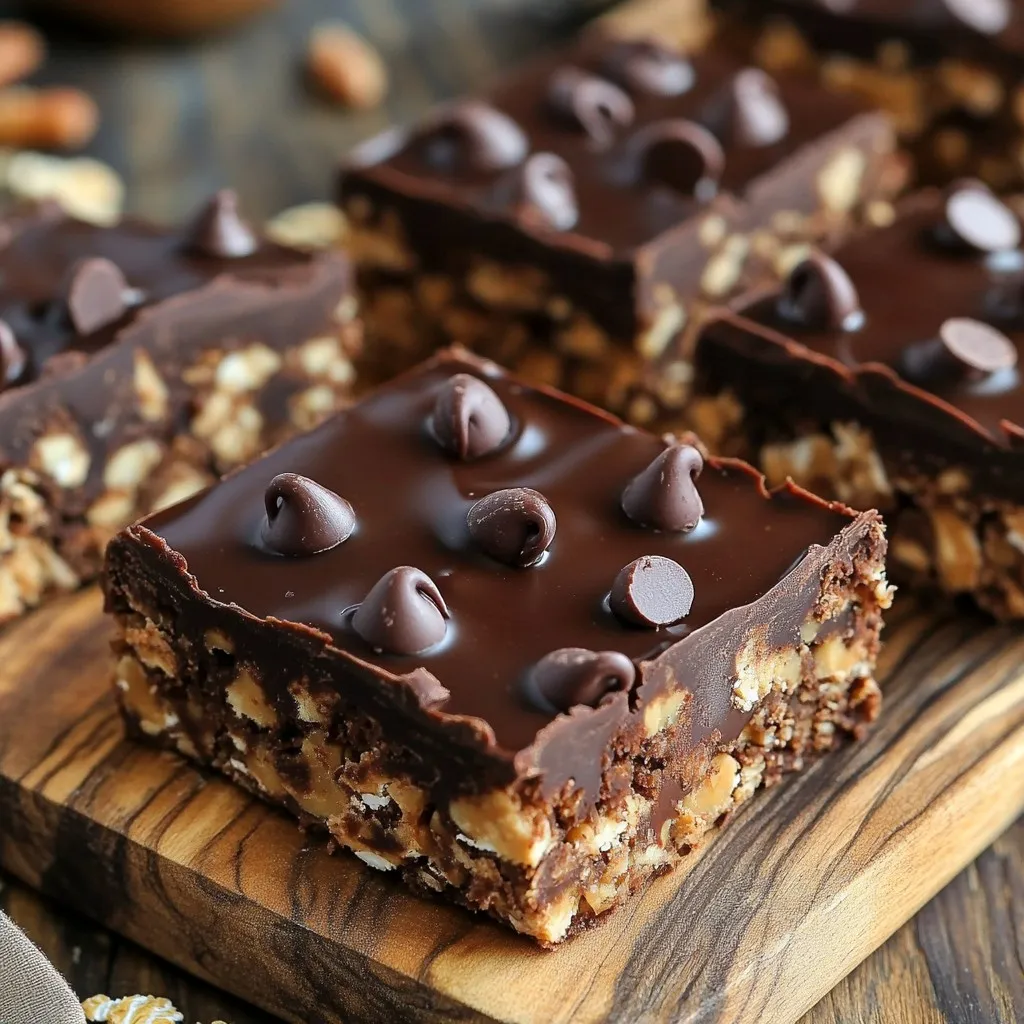 To make these tasty no-bake chocolate peanut butter protein bars, you need just a few simple ingredients. Here’s the list: - 1 cup rolled oats - 1/2 cup natural peanut butter - 1/4 cup honey or maple syrup - 1/2 cup protein powder - 1/4 cup dark chocolate chips - 1/4 teaspoon sea salt - 1 teaspoon vanilla extract - Optional toppings: extra chocolate chips or chopped nuts Each ingredient plays a role. The rolled oats give a nice chewy base. Natural peanut butter adds creaminess and flavor. Honey or maple syrup brings sweetness and helps the bars stick together. Protein powder boosts the protein content, making these bars a great snack. Dark chocolate chips add a delightful touch of chocolate. Sea salt enhances the taste, and vanilla extract adds a warm flavor. You can also add extra toppings if you want some crunch. Gather these ingredients, and let’s get ready to mix! - Gather a large mixing bowl. Combine the rolled oats and protein powder. - In a microwave-safe bowl, mix the peanut butter and honey. Microwave for 30 seconds. - Stir the warm mixture until it blends well. Add vanilla and sea salt. - Pour the warm peanut butter blend into the oats and protein powder. Mix until coated. - Line an 8x8 inch baking pan with parchment paper. This helps with easy removal. - Transfer the mixture to the pan. Use your hands or a measuring cup to press it down. - If you want, add extra chocolate chips or nuts on top. Press them in gently. - Place the pan in the fridge. Chill for 1-2 hours to firm up the bars. - Once set, lift the bars out using the parchment paper. Cut into squares or rectangles. Choosing between smooth or crunchy peanut butter can change the bar's texture. If you like a creamy feel, go with smooth. If you prefer a bit of crunch, choose crunchy. Both options offer a rich peanut flavor. Selecting the right protein powder is key. I suggest chocolate for a rich taste or vanilla for a milder flavor. Check for one that fits your dietary needs and taste buds. Pressing the mixture is important for a great bar. Use a measuring cup to pack it down firmly. This helps the bars hold together when you cut them. You want them nice and dense! For a quick snack, wrap each bar individually in parchment paper. This makes them easy to grab on busy days. You can also use plastic wrap if that’s easier for you. Pair these bars with a warm cup of tea or coffee. The chocolate and peanut butter flavor works great with these drinks. You can even enjoy them with milk or a smoothie for a fun twist. These bars are high in protein, making them a great snack. Protein helps build muscles and keeps you full. Each bar packs a good punch of energy for your day. The ingredients bring many nutritional perks. Rolled oats provide fiber, which is good for digestion. Peanut butter gives healthy fats, while dark chocolate adds antioxidants. Together, they make a tasty and healthy treat. {{image_4}} You can change the flavor of these bars easily. Try using different nut butters. Almond butter or cashew butter both work well. They add unique tastes and nutrition. You can also explore flavored protein powders. Chocolate mint or cookie dough flavors give a fun twist. Each variation can make the bars feel brand new. If you need vegan options, swap honey for maple syrup. This keeps the bars sweet and tasty without using animal products. For nut-free choices, use sunflower seed butter. It gives a similar texture and flavor without nuts. You can also skip the chocolate chips or use carob chips. These swaps keep the bars safe for everyone. Seasonal fruits and spices can add fun flavors. In summer, mix in chopped strawberries or blueberries. Fall spices like cinnamon or nutmeg can warm up the taste. You can also add pumpkin puree for a creamy texture. These changes let you enjoy the bars year-round. To keep your no-bake chocolate peanut butter protein bars fresh, use an airtight container. Glass or plastic containers work well. Make sure the bars are cool before storing them. In the fridge, these bars last up to one week. If you plan to eat them later, consider freezing them instead. To freeze the bars, cut them into squares first. Then, place them in a single layer on a baking sheet. Freeze them for about an hour. After that, transfer the bars to a freezer-safe bag. Remove as much air as possible before sealing. They can stay fresh in the freezer for up to three months. When you want to enjoy one, take it out and thaw in the fridge for a few hours. For a quick snack, you can eat them straight from the freezer! How to make these protein bars vegan? To make these protein bars vegan, simply replace honey with maple syrup. This keeps the bars sweet and delicious without any animal products. Can I use other types of protein powder? Yes, you can use any protein powder you like. Chocolate or vanilla works best, but feel free to try other flavors. Just be sure to check the ingredients to ensure they fit your diet. What can I substitute for honey? You can use maple syrup instead of honey. Agave syrup is another great option. Both will keep the bars sweet and sticky. How do I know when the bars are set? The bars are set when they feel firm to the touch. After chilling them for 1-2 hours, you can check by gently pressing on the top. If it holds its shape, they are ready. Are these bars gluten-free? Yes, these bars are gluten-free if you use gluten-free oats. Always check the label on your oats to be sure. This makes them a great snack for those with gluten sensitivities. These protein bars are simple and tasty. We covered all key steps, from mixing the ingredients to storage options. You learned about ingredients like oats, peanut butter, and protein powder that boost nutrition. Plus, you saw how to customize flavors and textures. Enjoy experimenting with variations and keeping healthy snacks on hand. With these easy tips and insights, you will make delicious bars that suit your taste. Keep these ideas in mind to fuel your day with energy and satisfaction.