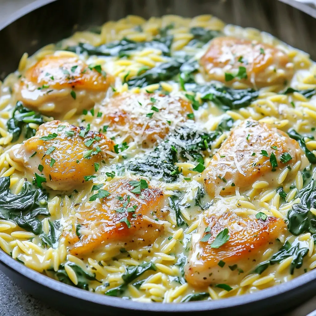 Creamy Garlic Herb Chicken Orzo Skillet Delight