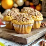 All-purpose flour is key for these muffins. I use 1 ½ cups. It gives the muffins structure and a nice crumb. This flour blends well with other dry ingredients. It keeps the muffins light but not too airy. You’ll need a few more items to make these muffins delicious: - 1 teaspoon baking powder - ½ teaspoon baking soda - 1 teaspoon pumpkin pie spice - ¼ teaspoon salt - ½ cup unsalted butter, softened - 1 cup granulated sugar - 1 large egg - 1 cup canned pumpkin puree - 1 teaspoon vanilla extract - ½ cup buttermilk (or milk) Each ingredient plays a big role. The baking powder and baking soda help the muffins rise. The pumpkin adds moisture and flavor. The sugar gives sweetness, while the butter adds richness. For added flavor and crunch, consider these options: - ½ cup chopped pecans (optional) - ¼ cup brown sugar (for topping) - 1 tablespoon ground cinnamon (for topping) Chopped pecans give a nice bite. The brown sugar and cinnamon topping creates a sweet crust. You can mix and match to make these muffins your own! Start by gathering your ingredients. You will need 1 ½ cups of all-purpose flour, 1 teaspoon of baking powder, ½ teaspoon of baking soda, 1 teaspoon of pumpkin pie spice, and ¼ teaspoon of salt. In a medium bowl, mix these dry ingredients well. This step helps blend the flavors evenly. Set the bowl aside for later use. In a large bowl, cream ½ cup of softened unsalted butter and 1 cup of granulated sugar. Use an electric mixer to mix them until light and fluffy. This should take about 3-4 minutes. Next, add 1 large egg and beat it into the mixture until smooth. Now, stir in 1 cup of canned pumpkin puree and 1 teaspoon of vanilla extract. Mix until everything is well combined. Gradually add the dry ingredients to this mixture, alternating with ½ cup of buttermilk. Start and end with the dry mix. Be careful not to overmix. If you like, fold in ½ cup of chopped pecans for extra crunch. Preheat your oven to 350°F (175°C). Prepare a muffin tin by lining it with paper liners or greasing the cups. Scoop the muffin batter into the cups, filling each about two-thirds full. In a small bowl, mix ¼ cup of brown sugar and 1 tablespoon of ground cinnamon for a topping. Sprinkle this mixture on top of each muffin. Place the muffin tin in the oven and bake for 20-25 minutes. Check if they are done by inserting a toothpick into the center. If it comes out clean, they are ready. Let the muffins cool in the tin for about 5 minutes, then move them to a wire rack to cool completely. Enjoy your warm and cozy treats! To make the best pumpkin spice coffee cake muffins, follow these tips: - Measure Flour Correctly: Spoon flour into your measuring cup. Avoid scooping directly from the bag. This keeps muffins light. - Room Temperature Ingredients: Use room temperature butter, egg, and buttermilk. They mix better and create a smoother batter. - Don’t Overmix: Mix until just combined. Overmixing makes muffins dense. A few lumps are okay. - Use Fresh Spices: Fresh pumpkin pie spice adds more flavor. Check the expiration date on your spices. When baking, some errors can spoil your muffins: - Ignoring Oven Temperature: Always preheat the oven. A hot oven gives muffins a good rise. - Skipping the Topping: The brown sugar and cinnamon topping adds a nice crunch. Don’t skip it! - Filling Muffin Cups Too Full: Fill cups only two-thirds full. This allows space for rising. - Not Testing for Doneness: Use a toothpick to check. If it comes out clean, your muffins are done. Having the right tools helps a lot: - Muffin Tin: A good quality non-stick muffin tin is key. It helps muffins release easily. - Mixing Bowls: Use large bowls for mixing. This gives you space to stir without mess. - Electric Mixer: A hand mixer makes creaming butter and sugar simple. It saves time and effort. - Measuring Cups and Spoons: Accurate measurements are crucial. Use dry measuring cups for flour and sugar. With these tips, you’ll create warm, cozy muffins perfect for any occasion. Happy baking! {{image_4}} You can make these muffins gluten-free. Simply swap the all-purpose flour for a gluten-free blend. Look for a mix that has xanthan gum in it. This will help keep your muffins light and fluffy. Follow the same steps in the recipe. You will enjoy the warm spices without worry. To make vegan pumpkin muffins, replace the egg with a flax egg. Mix one tablespoon of ground flaxseed with three tablespoons of water. Let it sit for five minutes until it thickens. Use plant-based butter instead of regular butter. Choose almond or oat milk in place of buttermilk. These swaps keep the great taste while being plant-based. You can add extra flavors to these muffins. For a sweet surprise, fold in chocolate chips. They go well with pumpkin spice. You can also add dried fruit like cranberries or raisins. This adds a chewy texture. Chopped nuts like walnuts or pecans give a nice crunch. Feel free to mix and match your favorites! To keep your muffins fresh, store them in an airtight container. Place them at room temperature for up to three days. If you want to keep them longer, refrigerate them for up to a week. Just make sure to let them cool completely before storing. This helps prevent moisture buildup. Freezing muffins is a great way to enjoy them later. First, let the muffins cool fully. Then, wrap each muffin in plastic wrap or aluminum foil. Place them in a freezer bag to keep them safe from freezer burn. You can freeze them for up to three months. Label the bag with the date, so you know when to eat them! To reheat, take a muffin out of the freezer. Remove the wrap and place it on a microwave-safe plate. Heat it in the microwave for about 20-30 seconds. If you want a crispier texture, pop it in the oven. Preheat the oven to 350°F (175°C) and bake for about 10 minutes. Enjoy your warm, cozy muffin! Yes, you can use fresh pumpkin. First, roast or steam the pumpkin to soften it. After that, mash it until smooth. You will need about the same amount as canned pumpkin. Fresh pumpkin gives a vibrant flavor, but it may be a bit watery. Make sure to drain excess moisture for the best results. If you don't have buttermilk, you can make a quick substitute. Mix ½ cup of milk with 1 tablespoon of lemon juice or vinegar. Let it sit for five minutes. This mixture will mimic buttermilk's tangy flavor and acidity. You can also use plain yogurt or sour cream mixed with water for a similar effect. To check if the muffins are done, insert a toothpick into the center of one muffin. If it comes out clean or with a few crumbs, your muffins are ready. If it has wet batter, they need more time. Keep an eye on them, as baking times can vary based on your oven. This blog post covered how to make delicious muffins from scratch. We explored key ingredients, like flour and optional add-ins. I shared step-by-step instructions to prep, mix, and bake. You learned tips for perfect muffins, common mistakes, and helpful tools. We also talked about tasty variations and how to store leftovers. In closing, baking can be fun and easy. Enjoy experimenting with flavors and sharing your tasty treats!