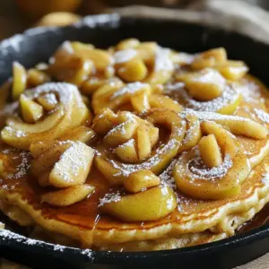 To make the Apple Cinnamon Swirl Pancake Skillet, gather these ingredients: - 1 ½ cups all-purpose flour - 2 tablespoons granulated sugar - 1 tablespoon baking powder - ½ teaspoon baking soda - ½ teaspoon salt - 1 teaspoon ground cinnamon - 1 ¼ cups buttermilk - 2 large eggs - 3 tablespoons unsalted butter, melted - 2 medium Granny Smith apples, peeled and diced - ½ teaspoon vanilla extract - 1 tablespoon brown sugar - 1 tablespoon fresh lemon juice - Extra butter or oil for cooking These simple ingredients come together to create a warm, fluffy pancake. The apples add a nice crunch and sweetness. The cinnamon gives it that cozy flavor that everyone loves. Be sure to use fresh apples for the best taste. Granny Smith apples work great because they are tart and hold their shape well. The buttermilk makes the pancakes tender and fluffy. Each bite brings warmth and comfort, making it a perfect treat for breakfast or brunch. In a large bowl, combine the following dry ingredients: - 1 ½ cups all-purpose flour - 2 tablespoons granulated sugar - 1 tablespoon baking powder - ½ teaspoon baking soda - ½ teaspoon salt - 1 teaspoon ground cinnamon Whisk these together until they blend well. This mix will give your pancakes a nice rise and great flavor. In a separate bowl, whisk together: - 1 ¼ cups buttermilk - 2 large eggs - 3 tablespoons unsalted butter, melted - ½ teaspoon vanilla extract Make sure they are well combined. The buttermilk and eggs add moisture and fluffiness to your pancakes. Now, gently pour the wet mixture into the dry ingredients. Stir lightly with a spatula until just combined. A few lumps are okay. Next, prepare the apples. In a small bowl, toss: - 2 medium Granny Smith apples, peeled and diced - 1 tablespoon fresh lemon juice - 1 tablespoon brown sugar This adds sweetness and helps prevent browning. Preheat a large skillet over medium heat. Add a small amount of butter or oil to coat the pan. Pour about ½ cup of pancake batter into the skillet, forming one large pancake. Then, sprinkle a handful of the apple mixture on top. Drizzle a little extra batter over the apples to create a swirl. Cook for about 3-4 minutes. Look for bubbles forming on the surface. Once the edges firm up, carefully flip the pancake. Cook for another 2-3 minutes until golden brown. Repeat this process for the remaining batter and apple mixture. Don't forget to add more butter or oil as needed between batches. For a fun finish, stack the pancakes back into the skillet. Drizzle with maple syrup or a warm mix of melted butter and brown sugar. Enjoy! To get fluffy pancakes, do not overmix the batter. Mix just until combined. A few lumps help keep the pancakes light. If you mix too much, they will be dense, and we want fluffy bites of goodness. Use medium heat when cooking your pancakes. This heat ensures even cooking. Too high heat burns the pancakes outside while leaving them raw inside. Watch the bubbles form on top; that's your cue to flip! When cooking in batches, add butter or oil between each one. This step helps keep the pancakes from sticking. It also adds flavor and keeps the pancakes nice and golden. Repeat this for each pancake for the best results. {{image_4}} You can make the Apple Cinnamon Swirl Pancake Skillet more fun. Try adding nuts like walnuts or pecans for a crunchy twist. You could also add spices like nutmeg for extra warmth. These additions will make your pancakes even more tasty and unique. If you want to mix it up, use different fruits. Try other apple types, like Honeycrisp or Fuji, for a sweeter flavor. You can also swap apples for pears or berries. Each fruit brings a new taste and makes your skillet special. For those who need a gluten-free choice, just swap the all-purpose flour. Use a gluten-free flour blend instead. This simple change keeps the pancakes delicious while being safe for gluten-free diets. Don't worry; they will still taste great! Store leftover pancakes in an airtight container in the fridge. They stay fresh for up to three days. When you want a quick breakfast, just grab them and enjoy! To freeze pancakes, lay them in a single layer on a baking sheet. Once they are frozen solid, transfer them to a freezer bag. This keeps them from sticking together. They can last in the freezer for up to three months. Reheat pancakes in a microwave or toaster. For the microwave, heat for about 30 seconds. If using a toaster, toast them until warm and crispy. Both methods work well to bring back that fluffy texture! Yes, but add a bit of vinegar or lemon juice to mimic buttermilk's acidity. This small addition helps create the tangy flavor that buttermilk gives. It also helps make the pancakes fluffy. Just mix one tablespoon of vinegar or lemon juice into the regular milk. Let it sit for five minutes, and you’re good to go! Place pancakes on a warm plate in a low oven (around 200°F). This helps keep them hot without cooking them more. You can stack them up as you cook. Just be careful not to let them dry out. Maple syrup, whipped cream, or additional sautéed apples are great choices. Maple syrup adds sweetness, while whipped cream makes it extra creamy. Sautéed apples can enhance the apple flavor. You can even mix and match these toppings for a fun twist! These Apple Cinnamon Swirl Pancakes are a delightful treat you can easily make. We covered choosing the right ingredients, mixing the batter, and cooking to golden perfection. Don’t forget the tips for fluffiness and cooking temperature. You can even customize these pancakes with nuts or different fruits. Store leftovers properly, and reheat when ready. Enjoy these pancakes with warm maple syrup or whipped cream. The simple recipes and tips make it easy to savor this dish anytime. Happy cooking!