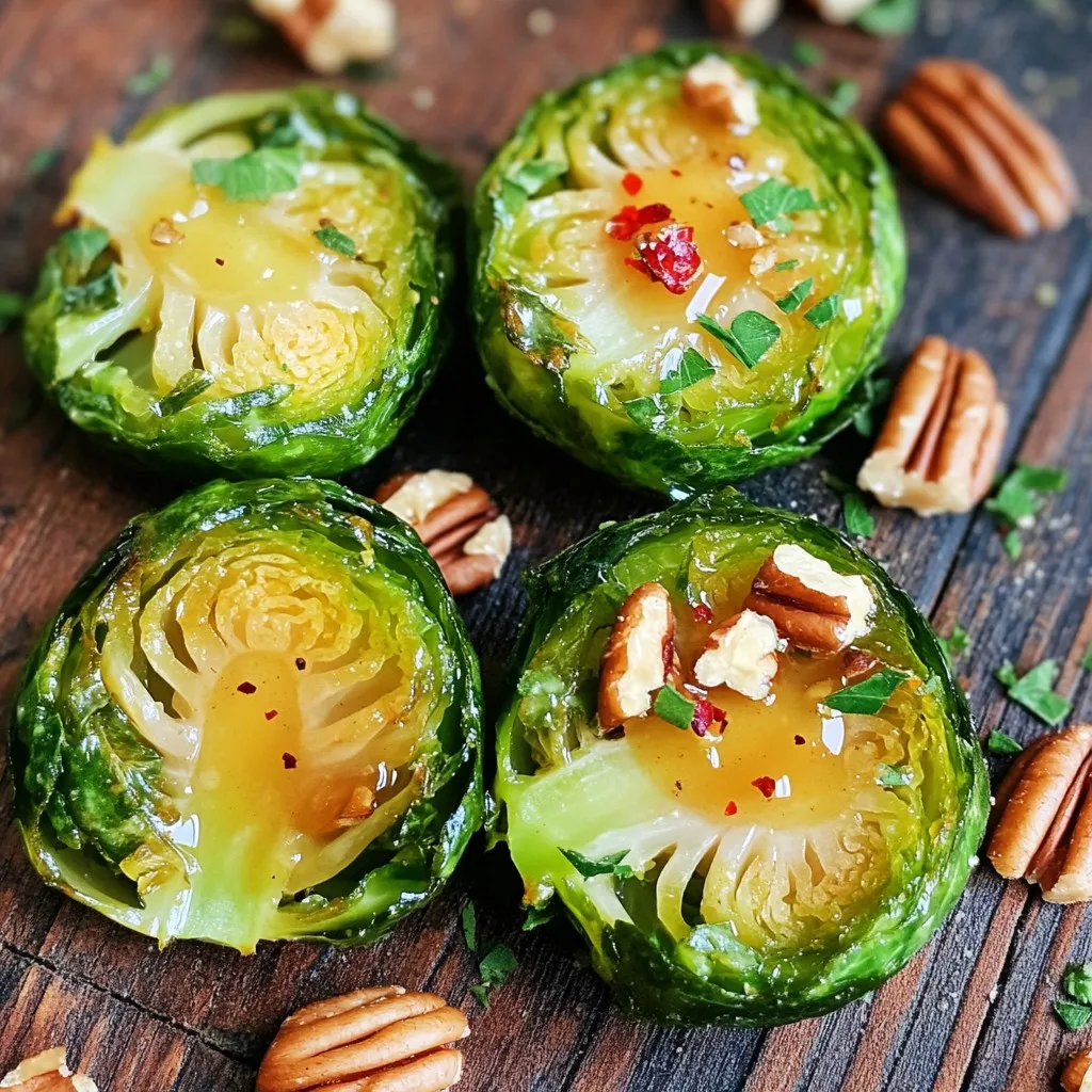 To start, you'll need 1 pound of fresh Brussels sprouts. Look for bright green ones with no blemishes. Trim the ends and cut them in half. This helps them cook evenly and become crispy. For the flavor, gather these ingredients: - 2 tablespoons high-quality olive oil - 2 tablespoons pure maple syrup - 1 tablespoon smooth Dijon mustard - 1 teaspoon garlic powder - Salt and freshly cracked black pepper, to taste Mix these in a bowl. The olive oil gives moisture, while the maple syrup and Dijon add sweet and tangy notes. Garlic powder enhances the flavor, making it rich and tasty. If you want to add some crunch and spice, consider these options: - 1/4 cup pecans, roughly chopped - 1/4 teaspoon red pepper flakes These add-ins are not necessary but can make your dish even better. Pecans offer a nice texture, while red pepper flakes add a bit of heat. You can choose to use one or both based on your preference. First, set your air fryer to 375°F (190°C). Preheat it for about 5 minutes. This step ensures even cooking and crispy Brussels sprouts. In a large bowl, mix together 2 tablespoons of olive oil, 2 tablespoons of pure maple syrup, and 1 tablespoon of Dijon mustard. Add 1 teaspoon of garlic powder, salt, and freshly cracked black pepper to taste. Whisk until the mixture is smooth and well combined. Take 1 pound of fresh Brussels sprouts, trimmed and halved. Add them to the bowl with the maple Dijon mixture. Toss them until each sprout is coated evenly. If you like a crunch, mix in 1/4 cup of roughly chopped pecans and 1/4 teaspoon of red pepper flakes for a bit of heat. Next, arrange the coated Brussels sprouts in a single layer in the air fryer basket. Avoid overcrowding to help them crisp up nicely. Air fry the Brussels sprouts for 12-15 minutes. Shake the basket halfway through to ensure even cooking. They are ready when they turn golden brown and are tender. Once cooked, let them rest for a minute. Taste and adjust the seasoning if needed. Serve them hot for a delightful side or appetizer. You can drizzle more maple syrup on top for added sweetness. To get your Brussels sprouts crispy, start with dry sprouts. Trim and cut them in half. After coating them, use only enough oil to cover each piece lightly. Overcrowding the air fryer basket can lead to steaming instead of crisping. So, arrange them in a single layer. Shake the basket halfway through cooking. This helps them brown evenly. These Brussels sprouts shine as a side dish. Pair them with roasted chicken or grilled fish for a balanced meal. They also work great as a snack. Serve them warm with a side of yogurt dip or a sprinkle of feta cheese for extra flavor. For a special touch, drizzle more maple syrup on top before serving. Feel free to adjust the seasonings to your taste. If you love heat, add more red pepper flakes. For a tangy twist, mix in a bit of lemon juice. You can also swap the Dijon mustard for a spicy brown mustard. Experiment with different spices like smoked paprika for a unique flavor. Each change can create a new favorite dish. {{image_4}} You can boost flavor by adding nuts to your Brussels sprouts. Pecans are great, but almonds or walnuts work well too. Just chop them roughly and add them to your mix. This gives a nice crunch. Nuts also add healthy fats and protein to your dish. Spices can change the taste of your Brussels sprouts. Try adding paprika for a smoky touch. You can also use cumin for a warm flavor. If you want heat, sprinkle in cayenne or chili powder. Just be careful with the amount, as a little goes a long way. Maple syrup adds sweetness, but you can try other options. Honey is a popular choice and adds a nice floral taste. Agave nectar works too if you want something plant-based. For a low-calorie option, consider using a sugar substitute like monk fruit. Just adjust the amount to taste. After cooking your Air Fryer Maple Dijon Brussels sprouts, let them cool down. Place them in an airtight container. Store them in the fridge for up to 3 days. This keeps them fresh and tasty. If you need to reheat them, the flavor still shines. To reheat, use your air fryer again. Preheat it to 350°F (175°C). Place the Brussels sprouts in the basket. Cook for about 5-7 minutes. This method helps regain their crispy texture. You can also use a microwave, but they may not be as crunchy. If you want to save leftovers, freezing is an option. Place the cooled Brussels sprouts in a freezer-safe bag. They can last up to 2 months. When you're ready to eat, thaw them in the fridge overnight. Reheat them in the air fryer for the best results. Enjoy the same great taste later! Yes, you can use frozen Brussels sprouts. Just remember to thaw them first. Drain any extra water before cooking. This helps keep them crisp. Frozen sprouts may cook faster, so check them often. To reduce bitterness, try soaking them in cold water. You can also mix them with sweet flavors, like maple syrup. Roasting or air frying with oil can help too. Adding salt and pepper enhances the taste. These Brussels sprouts pair well with many dishes. Here are some ideas: - Grilled chicken or turkey - Roast pork or beef - Quinoa or rice dishes - Salad with a light vinaigrette - A creamy dip or sauce Feel free to get creative! These sprouts can be a delightful side to many meals. You learned how to make Air Fryer Maple Dijon Brussels Sprouts. We covered fresh ingredients, flavoring options, and fun add-ins. I gave you a step-by-step guide for cooking them just right. You now have tips for crispiness and different serving ideas. Remember to store leftovers well for later enjoyment. Get creative with variations and make them your own. Enjoy these tasty sprouts as a side dish or snack. You have everything you need to impress anyone with this dish!