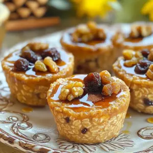 - 2 cups rolled oats - 1/2 cup packed brown sugar - 1/2 teaspoon salt - 1 teaspoon baking powder - 1 teaspoon ground cinnamon The main components of these oatmeal cups create a warm and sweet base. The rolled oats give a hearty texture. Brown sugar adds a rich sweetness. Salt brings out the flavors. Baking powder helps the cups rise. Ground cinnamon adds a lovely spice that warms the heart. - 2 large eggs - 1 cup milk (dairy or non-dairy) - 1/4 cup pure maple syrup - 1 teaspoon vanilla extract The wet ingredients bind everything together. Eggs add protein and help with texture. Milk brings moisture and creaminess. Maple syrup gives a sweet, natural flavor. Vanilla extract adds a lovely aroma. Together, they create a smooth mixture that makes the cups soft and tasty. - 1/2 cup chopped nuts (walnuts or pecans) - 1/2 cup dried fruits (raisins or cranberries) - Optional: Additional maple syrup for drizzling Add-ins let you customize your oatmeal cups. Nuts add crunch and healthy fats. Dried fruits add sweetness and chewiness. You can drizzle more maple syrup on top for extra sweetness. These options make each bite a fun surprise! - Step 1: Preheat your oven to 350°F (175°C). Line a muffin tin with paper liners or grease it lightly with cooking spray. - Step 2: In a large mixing bowl, mix the rolled oats, brown sugar, salt, baking powder, and cinnamon. Ensure all dry ingredients blend well. - Step 3: In another bowl, whisk the eggs, milk, maple syrup, and vanilla extract until smooth. - Step 4: Pour the wet mixture into the bowl with the dry ingredients. Stir gently until just combined. Do not over-mix; this helps keep the cups light and fluffy. - Step 5: Carefully fold in the chopped nuts and dried fruits. This adds flavor and texture to your oatmeal cups. - Step 6: Use a spoon to fill each muffin cup about three-quarters full. This allows room for rising while baking. - Step 7: After baking for 20-25 minutes, let the cups cool in the pan for about 5 minutes. Then, transfer them to a wire rack to cool completely. - Step 8: Just before serving, drizzle some extra maple syrup over the tops. This adds a lovely touch of sweetness. - How to tell when oatmeal cups are done: When baking, look for golden tops. Insert a toothpick. If it comes out clean, they are ready. This usually takes about 20 to 25 minutes. - Avoiding over-mixing for light texture: Mix the wet and dry ingredients until just combined. If you over-mix, the cups can become dense. A few lumps in the batter are just fine. - Plating ideas for an appealing breakfast: Serve the oatmeal cups on a colorful plate. Add a sprinkle of cinnamon on top. You can also place a dollop of yogurt beside the cups for a nice touch. - Pairing with yogurt or extra toppings: Top the oatmeal cups with fresh fruit like berries or bananas. A drizzle of extra maple syrup adds sweetness and flavor. Try adding nuts or seeds for crunch. - Substituting ingredients for dietary preferences: Use almond milk or oat milk for a dairy-free option. You can also swap eggs with flaxseed meal mixed with water for a vegan version. - Alternate flavor combinations: Add mashed banana or applesauce for a fruity twist. You can mix in chocolate chips for a sweeter option. Spices like nutmeg or ginger can also change the flavor profile. {{image_4}} You can change the flavor of your oatmeal cups easily. For a warm twist, try Cinnamon Apple Oatmeal Cups. Just add diced apples and a bit more cinnamon to the mix. This gives a sweet and cozy taste. Another fun option is Peanut Butter Chocolate Chip Oatmeal Cups. Mix in some creamy peanut butter and chocolate chips. This adds richness and a nice touch of sweetness. If you want a healthier breakfast, consider reducing added sugars. Use less brown sugar and more fruit. You can also switch to whole grain or gluten-free oats. These changes keep the taste delicious while making them more nutritious. Make your oatmeal cups fit the season. In fall, add pumpkin puree and spices like nutmeg and cloves. This brings a nice, warm flavor perfect for chilly days. In summer, toss in fresh berries. Blueberries or strawberries add brightness and a burst of flavor, making your breakfast feel fresh and vibrant. To store leftover oatmeal cups, let them cool completely. Place them in an airtight container. You can stack them if you use parchment paper between layers. This helps to keep them fresh and tasty. Store them in the fridge for up to five days. If you want to freeze your oatmeal cups, first let them cool. Wrap each cup in plastic wrap. Then place them in a freezer bag or container. This keeps them safe from freezer burn. They can last in the freezer for up to three months. To thaw, take them out and leave them in the fridge overnight. You can also heat them in the microwave for about 30 seconds to 1 minute. In the fridge, your oatmeal cups will stay fresh for about five days. If frozen, they can last for three months. Just remember, the sooner you eat them, the better they taste! Can I make these oatmeal cups ahead of time? Yes, you can make these oatmeal cups ahead of time. Bake them and let them cool. Store them in the fridge for up to a week. How do I make them vegan? To make these oatmeal cups vegan, replace the eggs with flax eggs. Use 1 tablespoon of flaxseed meal mixed with 2.5 tablespoons of water for each egg. Choose almond or oat milk instead of dairy milk. What’s the calorie count per oatmeal cup? Each oatmeal cup has about 150 calories. This can change based on added nuts or fruits. Are they suitable for meal prep? Yes, these oatmeal cups work well for meal prep. They are quick to grab on busy mornings. What can I use instead of eggs? You can use unsweetened applesauce or mashed bananas. These options help bind the mixture and add flavor. How can I make these gluten-free? To make these oatmeal cups gluten-free, use certified gluten-free oats. This way, you can enjoy them without worry. These oatmeal cups are simple to make and packed with good taste. We covered the main ingredients, preparation steps, and tips for baking and serving. You can even customize flavors and toppings to make them your own. Remember, these treats freeze well and store easily. They’re perfect for busy mornings or meal prep. Enjoy experimenting with your favorite add-ins and flavors. Your delicious oatmeal cups await!