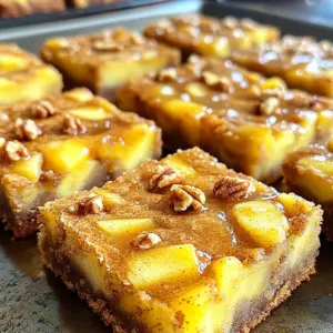 - 1 cup unsalted butter (2 sticks), browned - 1 ½ cups packed brown sugar - 2 large eggs, at room temperature - 2 teaspoons vanilla extract - 2 cups all-purpose flour - 1 teaspoon baking powder - ½ teaspoon baking soda - ½ teaspoon salt - 2 teaspoons ground cinnamon - 1 cup peeled and diced apples (about 1 large apple) - ½ cup chopped walnuts or pecans (optional) - ½ cup white chocolate chips (optional) The ingredients in these blondies create a rich and tasty treat. First, I use unsalted butter to make that yummy brown butter. The browning gives the blondies a nutty taste. I mix in packed brown sugar, which adds deep sweetness and moisture. Next, I add eggs. They help bind everything together. The vanilla extract gives a warm and comforting flavor. Then, I combine all-purpose flour, baking powder, baking soda, salt, and ground cinnamon. This mix gives the blondies structure and a hint of spice. Fresh apples bring juicy bites. I recommend using a large apple for the best flavor. You can also add nuts like walnuts or pecans for crunch. If you love chocolate, white chocolate chips make them even better. These ingredients come together to create a soft, chewy, and delightful treat. Each bite is full of flavor and warmth. - Set your oven to 350°F (175°C). - Prepare a 9x13 inch baking dish. Grease it or line it with parchment paper. - In a medium saucepan, melt the unsalted butter over medium heat. - Stir or swirl the pan. Wait for the butter to foam, then settle. - Cook until the butter turns a deep golden brown. This takes about 5-7 minutes. - Once browned, remove it from heat and let it cool for about 5 minutes. - In a large bowl, combine the cooled browned butter and packed brown sugar. - Blend them until smooth and glossy. - Add the eggs one at a time. Mix well after each egg. - Finally, stir in the vanilla extract until fully mixed. - In another bowl, whisk together the all-purpose flour, baking powder, baking soda, salt, and ground cinnamon. - This helps mix the leavening agents and spices evenly. - Gradually add the dry mixture to the wet ingredients. - Use a spatula or wooden spoon to mix gently until just combined. - A few small lumps are okay. Don’t over-mix. - Carefully fold in the diced apples. - If you want, add chopped walnuts or pecans. Ensure they are evenly spread. - If you like, gently fold in white chocolate chips. This adds extra flavor. - Pour the batter into your prepared baking dish. - Smooth the top with a spatula. Bake for 25-30 minutes. - Check for doneness by inserting a toothpick. It should come out clean with a few moist crumbs. - Let the blondies cool in the pan for about 10 minutes. - Use the parchment paper to lift them out. - Transfer to a wire rack to cool completely. - Once cool, cut into squares. Achieving the Right Texture To get the best texture for your blondies, start by browning the butter. This step adds a rich, nutty flavor and helps with moisture. Mix the wet and dry ingredients gently. Overmixing will make them tough. You want a soft and chewy bite. Avoiding Overmixing Mix until just combined. A few lumps are okay. Overmixing can lead to dense blondies. Use a spatula for folding in ingredients. This helps keep the batter light and airy. Substituting Different Nuts You can swap in different nuts for unique flavors. Try pecans, almonds, or hazelnuts. Each nut brings its own taste and texture. This lets you customize the blondies to your liking. Using Alternative Sweeteners If you want a lighter option, use coconut sugar or maple syrup. These sweeteners can change the flavor slightly. Adjust the amount based on your taste preference. Drizzling with Caramel Sauce A drizzle of caramel sauce can elevate the blondies. This adds a sweet and sticky layer. Warm the caramel slightly before pouring for an easy drizzle. Serving Suggestions with Ice Cream Serve the blondies warm with a scoop of vanilla ice cream. The cold ice cream pairs nicely with the warm, soft blondies. Top with extra cinnamon sugar for a delicious finish. {{image_4}} How do you properly cool the blondies? After baking, let the blondies sit in the pan for about 10 minutes. This helps them set up just right. Then, lift them out using the parchment paper. Place them on a wire rack to cool fully. This cooling step is key. It keeps the texture soft and prevents sogginess. What are the best storage practices? Use airtight containers for storing your blondies. This keeps them fresh and moist. If you want to store them longer, refrigerate or freeze. For refrigeration, keep them in a container for up to a week. For freezing, wrap each blondie in plastic wrap and then place them in a freezer bag. They can last for about three months in the freezer. What is the duration for freshness? When stored correctly, blondies stay fresh for about one week. After that, they can dry out. What are the signs of spoilage? Check for any mold or an off smell. If they feel hard or dry, it's time to toss them. Enjoy your blondies while they are at their best! You can use white sugar as a substitute. Use a 1:1 ratio, but add a bit of molasses. If you have coconut sugar, it works well too. This option adds a hint of caramel flavor. Yes, you can! Substitute all-purpose flour with gluten-free flour blends. Use a 1:1 gluten-free mix for best results. Look for blends that include xanthan gum for better texture. Insert a toothpick into the center. If it comes out clean or with a few moist crumbs, they are done. The edges should look golden brown. They will firm up as they cool. You can add diced pears for a soft texture. Chopped peaches or berries also mix well. These fruits add flavor and moisture. Just make sure to keep the total fruit amount similar. Yes, you can prepare the batter ahead of time. Store it in the fridge for a day. You can also bake them a day before serving. Just store them in an airtight container at room temperature. - Estimated Calories Per Serving: 200-250 calories. Each blondie is rich and filling. - Key Nutrients and Benefits: - Butter: Provides healthy fats for energy. - Brown Sugar: Offers a touch of iron and minerals. - Eggs: Packed with protein and essential nutrients. - Apples: Bring fiber and vitamins, boosting health. - Walnuts/Pecans: Add omega-3s and antioxidants. - White Chocolate Chips: Can enhance mood with sweetness. - Allergens and Dietary Restrictions: - Dairy: Contains butter and eggs; avoid if lactose intolerant. - Nuts: Optional walnuts or pecans may trigger allergies. - Gluten: Contains all-purpose flour; not safe for gluten-free diets. Consider gluten-free flour for alternatives. In this post, I shared a delicious blondie recipe with you. You learned about all the key ingredients, from browned butter to white chocolate chips. I also provided step-by-step instructions to ensure your success. Tips to perfect your blondies and how to store them safely were included. Remember, these treats can be customized with different nuts or fruits. Enjoy your baking, and share these blondies with friends and family!