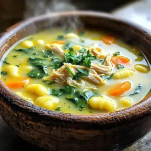 - 1 lb boneless, skinless chicken breasts, cut into bite-sized pieces - 2 cups fresh spinach, roughly chopped - 1 cup carrots, diced into small pieces - 1 cup celery, diced The chicken is the star here. It adds protein and flavor. I like using boneless, skinless chicken breasts. They cook well and shred easily. Fresh spinach adds a nice color and boosts nutrition. Carrots and celery give a sweet crunch to the soup. - 1 teaspoon garlic powder - 1 teaspoon onion powder - 1 teaspoon dried thyme - 4 cups low-sodium chicken broth - 1 cup heavy cream (or coconut cream for a dairy-free alternative) Garlic powder and onion powder bring warmth to the dish. Dried thyme adds a lovely herbal note. Low-sodium chicken broth keeps the soup balanced. You can use heavy cream for richness or coconut cream if you want it dairy-free. - Fresh parsley, chopped - Salt and pepper Fresh parsley adds a bright touch at the end. I always use salt and pepper to enhance the flavors. Adjust them to your taste for the best result. This soup is all about simple, fresh ingredients. Each one plays a key role in making your bowl of soup comforting and full of flavor. Seasoning the chicken Start by cutting the chicken breasts into small pieces. Season these pieces with salt and black pepper. Make sure each piece gets a good coat of seasoning. This step is key to bringing out the chicken's flavor. Correctly layering the ingredients Next, take your slow cooker. Lay the diced carrots and celery evenly at the bottom. These veggies add sweetness and texture. Then, add the chopped spinach on top. Sprinkle in the garlic powder, onion powder, and thyme next. Finally, place the seasoned chicken on top of the veggies. This layering helps the flavors meld well during cooking. Adding broth and slow cooking Now, gently pour the chicken broth over the layers. Make sure it covers everything but does not disturb the chicken too much. Secure the lid on your slow cooker. Set it to cook on low for 6 hours or high for 3 hours. The chicken will be tender and juicy when it's done. Shredding the chicken after cooking Once the cooking time is up, carefully take the chicken out. Use two forks to shred it into bite-sized pieces. This makes it easy to eat. Return the shredded chicken to the soup, mixing it well with the broth and veggies. Incorporating gnocchi Stir in the gnocchi gently. This step is vital for making the soup hearty. Cook on high for another 30 minutes. The gnocchi will become soft and plump, soaking up all the tasty flavors. Finishing with cream and serving Pour in the heavy cream or coconut cream. Stir this in well to blend. Let the soup heat through for another 10 to 15 minutes. Taste it and add salt if needed. Finally, ladle the soup into warm bowls. Garnish with fresh parsley for a nice touch. Enjoy your cozy bowl of goodness! For the best taste, season your chicken well. Use salt and freshly ground black pepper. This ensures flavor in every bite. You can also try adding more herbs if you like. Dried thyme works great here. To keep the chicken tender, avoid overcooking. Cooking on low for 6 hours is ideal. If you are short on time, you can use the high setting for 3 hours. Always check the chicken for tenderness before serving. The slow cooker has two main settings: low and high. Low is perfect for a long, slow cook. High cooks faster but can dry out the chicken if not monitored. Look for signs that the chicken is done. It should shred easily with a fork. For gnocchi, they are ready when they float to the top. This usually takes about 30 minutes on high. This soup pairs well with crusty bread or a fresh salad. A simple green salad adds a nice crunch. For sides, consider garlic bread for extra flavor. When serving, use warm bowls to keep the soup hot. A generous scoop ensures everyone enjoys a hearty meal. Aim for about 1.5 cups per serving. Garnish each bowl with fresh chopped parsley for that final touch. {{image_4}} For those who need gluten-free options, you can use gluten-free gnocchi. Many brands offer this kind. Check labels to ensure they fit your needs. If you want a dairy-free soup, use coconut cream instead of heavy cream. It adds a nice flavor and keeps it creamy. Feel free to add other veggies. Zucchini, peas, or bell peppers can work well. You can also change the protein. Try using turkey or even tofu if you want a vegetarian twist. Each swap can change the flavor and texture of your soup. To boost flavor, add fresh herbs like basil or thyme. Dried herbs also work but fresh gives more depth. You can also switch up the broth. Try using vegetable broth for a lighter version, or add a splash of white wine for extra richness. These changes can make your soup unique every time. To store leftovers, let the soup cool down first. Then, place it in an airtight container. Make sure to cover it well to keep out air. You can keep it in the fridge for up to three days. After that, the flavors may fade and the texture can change. If you want to freeze the soup, use freezer-safe containers. Leave some space at the top as the soup will expand when frozen. It stays fresh for about three months in the freezer. When it's time to eat, thaw it in the fridge overnight or use the microwave on a low setting. You can reheat the soup on the stovetop or in the microwave. For stovetop, heat it gently in a pot. Stir often to keep the soup from sticking. If using the microwave, heat in short bursts of one minute. Check and stir in between. You may need to add a little water or broth to keep the texture creamy. Enjoy the warmth of this soup again! Cooking this soup takes about 6 hours on low and 3 hours on high. Both methods will yield tender chicken and soft veggies. The low setting is best for flavors to blend well. Yes, you can use frozen chicken. Just add about 30 minutes to the cooking time. Frozen chicken may change the soup's texture slightly. It might be a bit less tender than fresh chicken. Yes, this recipe is great for kids. You can adjust it by cutting the veggies smaller. You can also leave out the black pepper for picky eaters. Most kids love gnocchi, so they will enjoy this soup! This blog post outlined a simple and tasty Slow Cooker Chicken Gnocchi Soup. I shared the main ingredients, cooking steps, and tips for perfecting the recipe. You learned how to modify ingredients for different diets and how to store leftovers safely. In the end, this dish is easy to make and great for all ages. Enjoy trying new flavors and ingredients to make it your own. Happy cooking!