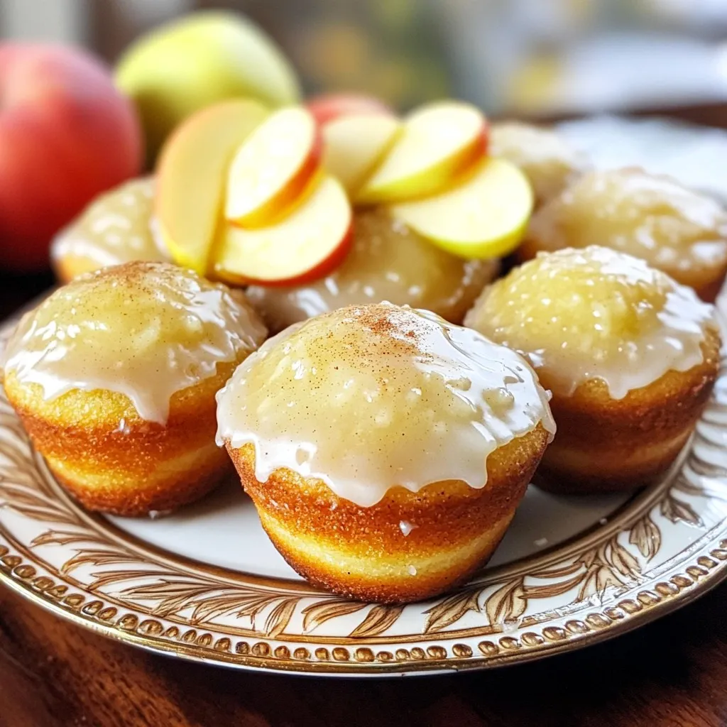 To make Maple Glazed Apple Cider Donut Muffins, you need the following simple ingredients: - 2 cups all-purpose flour - 1 cup apple cider - 1/2 cup granulated sugar - 1/2 cup packed brown sugar - 1 teaspoon baking powder - 1/2 teaspoon baking soda - 1 teaspoon ground cinnamon - 1/2 teaspoon ground nutmeg - 1/4 teaspoon salt - 1/4 cup unsalted butter, melted - 2 large eggs - 1 teaspoon vanilla extract - For the Maple Glaze: - 1 cup powdered sugar - 2 tablespoons pure maple syrup - 1 tablespoon milk Each ingredient plays a key role in the muffins' flavor and texture. The apple cider adds a rich, fruity taste. The sugars help create a nice sweetness and golden crust. Baking powder and baking soda ensure the muffins rise properly. Spices like cinnamon and nutmeg give warmth and depth. The butter adds moisture, while eggs bind everything together. Vanilla enhances the overall flavor, making the muffins truly delightful. The glaze, made from powdered sugar, maple syrup, and milk, adds a sweet finish. Gather these ingredients, and you're ready to create a treat that will impress! 1. Reduce the apple cider. In a medium saucepan, pour in 1 cup of apple cider. Heat it over medium heat. Bring it to a gentle boil. Then, lower the heat to let it simmer. Stir it often for about 15 to 20 minutes. Your goal is to reduce it to about 1/2 cup. After that, take it off the heat and let it cool a bit. 2. Mix the dry ingredients. In a large bowl, whisk together these dry items: - 2 cups all-purpose flour - 1/2 cup granulated sugar - 1/2 cup packed brown sugar - 1 teaspoon baking powder - 1/2 teaspoon baking soda - 1 teaspoon ground cinnamon - 1/2 teaspoon ground nutmeg - 1/4 teaspoon salt Mix well until everything is combined. 3. Combine the wet ingredients. In another bowl, mix the melted butter, 2 large eggs, 1 teaspoon vanilla extract, and the cooled reduced apple cider. Stir until the mixture is smooth. 1. Distribute the batter. Carefully pour the wet mixture into the dry ingredients. Stir gently until just combined. Be sure not to overmix; the batter should stay a bit lumpy. Using a spoon or a cookie scoop, fill each muffin cup about 3/4 full with batter. 2. Bake the muffins. Place the muffin tin in the preheated oven set at 350°F (175°C). Bake for 18 to 20 minutes. To check if they are done, insert a toothpick into the center of a muffin. If it comes out clean, they are ready. 3. Cooling process. After baking, take the muffin tin out of the oven. Let it cool for about 5 minutes. Then, carefully transfer the muffins to a wire rack to cool completely. 1. Make the glaze. In a small bowl, whisk together these ingredients: - 1 cup powdered sugar - 2 tablespoons pure maple syrup - 1 tablespoon milk Keep whisking until smooth and glossy. 2. Adjust the glaze. If you want a thinner glaze, add a bit more milk. For a thicker glaze, add more powdered sugar. It’s all about your preference! To make great muffins, do not overmix the batter. Overmixing can make them tough. Instead, mix until just combined. Lumpy batter is okay. This helps keep the muffins light and fluffy. For the best rise, fill each muffin cup about three-quarters full. This allows space for the muffins to grow while baking. When serving these muffins, presentation matters. Arrange them on a pretty platter. Add a sprinkle of cinnamon on top for color. Fresh apple slices also make a nice touch. These muffins pair well with warm drinks. Try serving them with coffee, tea, or cider. They add a cozy feel to your snack time. To avoid dense muffins, watch your mixing. If you mix too much, they will lose air. Also, make sure your ingredients are fresh. Old baking powder or soda can lead to poor rise. For the glaze, dip the tops of cooled muffins. Let excess glaze drip back into the bowl. This helps the glaze stick well and look great. {{image_4}} You can add fun flavors to your maple glazed apple cider donut muffins. Adding nuts or fruits can make them special. Try adding chopped walnuts or pecans for a nice crunch. You might also like to add diced apples or raisins for sweetness. Spices can change the taste too. Instead of just cinnamon and nutmeg, you can try allspice or ginger. A dash of clove can also add warmth. These spice variations can keep each batch exciting and new. Need a gluten-free option? You can use a gluten-free flour blend. Just make sure it has a good mix of starches and flours for the best texture. If you want dairy-free muffins, swap the butter for coconut oil or a dairy-free spread. For the glaze, use almond milk or another plant-based milk. These small changes make it easy for everyone to enjoy these treats. Using seasonal fruits can bring new life to your muffins. In fall, add chopped pears or cranberries. In spring, try fresh strawberries or blueberries. Each season offers unique flavors to explore. You can also make holiday-themed enhancements. For Halloween, add some orange zest for a citrus kick. For Christmas, sprinkle in some peppermint extract or top with crushed candy canes. These seasonal twists add a festive touch that makes each bite a celebration. To keep your muffins fresh, store them in an airtight container. This helps prevent them from drying out. If you have leftover muffins, let them cool completely. Place them in a container lined with paper towels. This absorbs excess moisture. You can keep them at room temperature for up to three days. If you want to keep them longer, consider freezing. To freeze muffins, wrap each one in plastic wrap. Then, place them in a freezer-safe bag or container. This prevents freezer burn and keeps them tasty. You can freeze muffins for up to three months. When you're ready to eat, take them out and let them thaw at room temperature. For quick thawing, you can also microwave them for about 20 seconds. For the best taste, reheat muffins in the oven. Preheat the oven to 350°F (175°C). Place the muffins on a baking sheet and heat for about 5-10 minutes. This warms them evenly and keeps them soft. If you're in a hurry, you can microwave a muffin for 10-15 seconds. Enjoy your warm and delightful treat! Apple cider donut muffins stay fresh for about three days at room temperature. Store them in an airtight container to keep them moist. If you want to make them last longer, you can refrigerate them for up to a week. Just remember, chilling may change their texture a bit. Yes, you can prepare these muffins ahead of time. You can bake the muffins, let them cool, and then store them in an airtight container. They stay fresh for about three days. For the best taste, add the maple glaze just before serving. This keeps the glaze from getting too soft. You can use apple juice instead of apple cider, but the flavor will change. Cider has a richer, deeper taste than juice. If you do swap, choose a high-quality, unsweetened apple juice to keep the flavor close. You may want to add a bit of extra spice to compensate for the missing depth. You now know how to make delicious apple cider donut muffins, from mixing to baking. Use the tips and variations to customize your treats. Whether you want a classic taste or a fun twist, there's a recipe for everyone. Remember how to store and reheat them for the best flavor. Enjoy sharing these muffins with friends or family. Each bite is a warm hug on a plate. Happy baking!