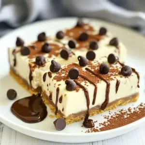 To create your No-Bake Chocolate Chip Cheesecake Bars, gather these simple ingredients: - 1 ½ cups graham cracker crumbs - ½ cup unsalted butter, melted - 2 tablespoons granulated sugar - 16 oz cream cheese, softened at room temperature - ½ cup powdered sugar - 1 teaspoon pure vanilla extract - 1 cup heavy whipping cream, chilled - ½ cup mini chocolate chips - Additional mini chocolate chips for garnish Each ingredient plays a key role in building flavor and texture. The graham cracker crumbs give a buttery base. The unsalted butter binds the crumbs together. Granulated sugar adds a touch of sweetness to the crust. Cream cheese is the star of this recipe, providing a rich and creamy filling. Powdered sugar sweetens the filling without any graininess. Pure vanilla extract brings warmth to the flavor. Heavy whipping cream is crucial. When whipped, it adds lightness to the cheesecake. Mini chocolate chips offer delightful bursts of chocolate throughout the bars. Use extra chocolate chips on top for decoration and added taste. With these ingredients, you can create a sweet and creamy treat that everyone will love. Enjoy the simple pleasure of making these no-bake bars! 1. Mixing graham cracker crumbs and butter: Start by taking a medium bowl. Add 1 ½ cups of graham cracker crumbs, ½ cup of melted unsalted butter, and 2 tablespoons of granulated sugar. Stir this mixture until it looks like wet sand. This mix will be your crust. 2. Pressing crust into the pan: Next, grab a 9x9 inch baking pan. Pour the crumb mixture into the pan. Use the back of a measuring cup or your fingers to press it down firmly. Make sure the crust is even and solid. 1. Beating cream cheese: In a large bowl, take 16 oz of softened cream cheese. Beat it with an electric mixer on medium speed until it is smooth. Make sure there are no lumps. Gradually add ½ cup of powdered sugar and 1 teaspoon of pure vanilla extract. Mix well until combined. 2. Whipping heavy cream: In another bowl, pour in 1 cup of chilled heavy whipping cream. Use the electric mixer on high speed to whip it until stiff peaks form. This adds a light texture to your filling. 3. Folding mixtures together: Now, take the whipped cream and gently fold it into the cream cheese mixture. Use a spatula and be gentle to keep the airiness. The mix should be fluffy and smooth. Then, fold in ½ cup of mini chocolate chips evenly. 1. Pouring filling over the crust: Pour the cheesecake filling over your pressed crust. Use a spatula to spread it evenly. 2. Garnishing with chocolate chips: Sprinkle additional mini chocolate chips on top. Press them lightly into the filling for a nice look and added flavor. 3. Refrigerating to set: Cover the pan with plastic wrap. Place it in the fridge for at least 4 hours. This helps it to set and become firm. After chilling, lift the cheesecake out of the pan. Cut into bars and serve! To whip cream to stiff peaks, start with chilled heavy cream. Use a clean bowl and beaters. Beat on high speed until you see firm peaks. This step makes your filling light and fluffy. To avoid lumps in cream cheese, ensure it is softened first. Leave it at room temperature for about 30 minutes. Mix it well with an electric mixer on medium speed. This helps create a smooth base. Serve your cheesecake bars chilled for the best taste. Place each bar on a pretty dessert plate. For a fancy touch, drizzle with chocolate sauce. You can also dust with cocoa powder for added flair. Add extra mini chocolate chips on top. Press them lightly into the filling. This makes the bars look even more inviting. If your filling is runny, try chilling it longer. Sometimes, a bit more time in the fridge helps it set properly. You can also add more whipped cream to thicken it. For a firm crust, press the graham cracker mixture down well. Use a measuring cup or your fingers. Make sure it is packed tightly in the pan. This helps hold everything together when you cut the bars. {{image_4}} You can spice up your no-bake chocolate chip cheesecake bars in fun ways. Adding fruit flavors makes a big difference. For example, you can fold in pureed strawberries or raspberries. This gives your bars a fresh twist and a pop of color. The tartness of berries pairs well with the sweet filling. Swapping chocolate chip types is another great option. Instead of regular mini chocolate chips, you can try dark chocolate or white chocolate chips. Dark chocolate adds a rich, deep flavor. White chocolate gives a creamy sweetness. Experimenting with these flavors can lead to surprising and tasty results. If you need gluten-free options, you can easily switch the crust. Use gluten-free graham cracker crumbs instead of regular ones. This way, everyone can enjoy your bars without worry. For a vegan version, you can replace cream cheese with a plant-based alternative. Brands like Tofutti or Daiya offer great vegan cream cheeses. You can also use coconut cream in place of heavy whipping cream. This creates a creamy texture while keeping it dairy-free. These swaps help you cater to different dietary needs while keeping the taste delicious. To keep your No-Bake Chocolate Chip Cheesecake Bars fresh, store them in the refrigerator. Place the bars in an airtight container. This helps maintain their creamy texture. If you don’t have a container, cover the pan tightly with plastic wrap. This also works well. If you want to save some for later, you can freeze the cheesecake bars. Cut the bars into pieces first. Wrap each piece in plastic wrap and then place them in a freezer-safe bag. This keeps them from getting freezer burn. These cheesecake bars can last up to five days in the fridge. Check for a firm texture and fresh smell to ensure they’re still good. If you freeze them, they can last up to two months. Just remember to thaw them in the fridge before eating. Watch for signs of spoilage, such as a change in color or a sour smell. If you notice these signs, it’s best to throw them out. Enjoy your cheesecake bars while they are fresh! Yes, you can use ricotta or mascarpone. Both create a rich and creamy texture. Ricotta gives a slightly lighter taste, while mascarpone adds a luxurious mouthfeel. If you swap cream cheese for either, the overall flavor changes. You may need to adjust sugar amounts based on the cheese's sweetness. Experiment to find your favorite! The bars need at least 4 hours to chill. This time helps them set properly. For best results, I suggest chilling overnight. This allows the flavors to blend well. If you want quicker results, make sure your cheesecake mix is smooth and your heavy cream is whipped to stiff peaks. You can check if they’re ready by gently pressing the top. If it feels firm, they are set. Yes! You can prepare these bars up to two days in advance. Just keep them covered in the fridge. This makes them perfect for parties or gatherings. If you want to serve them later, slice them before serving. This way, everyone gets a piece easily. Enjoy your tasty treat whenever you like! These cheesecake bars are easy and fun to make. You learned how to create a great crust, mix a smooth filling, and assemble everything perfectly. Remember to use my tips for the best texture and presentation. Feel free to explore fun variations, like fruit flavors or gluten-free options. Store the bars well for tasty treats later. Enjoy making and sharing these cheesecake bars! You'll impress everyone with your skills and creativity. Make this recipe your own and have fun!