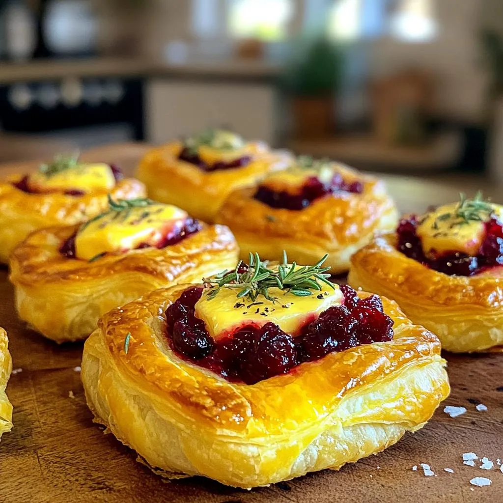 - 1 sheet of puff pastry, fully thawed - 8 oz brie cheese, cut into small cubes - ½ cup cranberry sauce, either store-bought or homemade - 1 egg, beaten (for egg wash) - Fresh rosemary or thyme, finely chopped, for garnish - Salt - Black pepper Using these simple yet flavorful ingredients, you can create delightful bites. Puff pastry serves as the base. It becomes flaky and light when cooked. Brie cheese adds a creamy texture and rich taste. The cranberry sauce brings a sweet and tangy kick that pairs perfectly with the cheese. You can use store-bought sauce or make your own for a personal touch. The egg wash helps the pastry turn golden brown and shiny. Fresh herbs like rosemary or thyme enhance both the flavor and presentation. A sprinkle of salt and black pepper rounds out the taste. Together, these ingredients make each bite a treat to enjoy. Feel free to explore variations with different cheeses or sauces. The key is to balance flavors and textures for a memorable snack. 1. Preheat your air fryer to 375°F (190°C). This helps cook the pastry bites evenly. 2. Roll out the puff pastry on a clean, lightly floured surface. Use a rolling pin gently. 3. Cut the puff pastry into 2-inch squares. A sharp knife or pastry cutter works best. 1. Place a small cube of brie cheese in the center of each pastry square. 2. Add a teaspoon of cranberry sauce on top of the brie. Distribute it evenly among the squares. 3. Fold the corners of each square over the filling. Pinch the edges firmly to seal. 1. Brush the tops of each pastry bite with the beaten egg. This gives a nice golden color. 2. Sprinkle a dash of salt and black pepper on top for some extra flavor. 3. Arrange the bites in the air fryer basket. Leave space between them for even cooking. 1. Air fry the pastry bites for 8-10 minutes. They should puff up and turn golden brown. 2. Watch them closely to avoid overcooking. If you see them browning too fast, lower the time. To get the best puff pastry, start by rolling it out gently. Use a light touch on a floured surface. This keeps the layers intact and allows them to rise well. Aim for about 1/8-inch thickness. When cutting, use a sharp knife or pastry cutter. Make even squares for uniform cooking. To ensure even cooking, space the bites in the air fryer. Leave space between each one. This allows hot air to circulate, giving you crispy bites. If you have many, fry them in batches. You can add more flavor with extra toppings or dips. Try a drizzle of honey or balsamic glaze. These add sweetness and tang. You can also serve them with a small dish of extra cranberry sauce for dipping. For a twist, use different herbs for garnish. Besides rosemary or thyme, consider parsley or chives. Fresh herbs brighten up the dish and add a pop of color. For presentation, serve the pastry bites on a rustic wooden board. The natural wood adds charm. Place sprigs of fresh herbs around for a lovely touch. You can also add a small bowl of extra cranberry sauce for dipping. Pair these bites with drinks for an awesome experience. They go well with sparkling wine or cider. If you prefer something non-alcoholic, try a nice herbal tea. Enjoy your delightful treat! {{image_4}} You can change the cheese to suit your taste. Try camembert or goat cheese instead of brie. Both have creamy textures that melt well. Camembert offers a rich flavor, while goat cheese adds a tangy twist. These swaps can make your pastry bites even more special. Get creative with flavors by adding fruits or nuts. Chopped apples or pears can give a sweet crunch. Walnuts or pecans provide a nice nutty taste. For a spicy kick, mix in jalapeños or a touch of red pepper flakes. You can also switch up the sweetness by adding honey or cinnamon. These changes can make each bite unique. If you need gluten-free options, use gluten-free puff pastry. Many brands offer this, making it easy to enjoy all the flavors. For a vegan version, swap the brie with a plant-based cheese. You can also use a flax egg instead of a real egg for the wash. These adjustments ensure everyone can enjoy these tasty treats. To keep your pastry bites fresh, place them in an airtight container. Store them in the fridge for up to three days. When you are ready to eat them, you can reheat them in the air fryer. Set it to 350°F (175°C) and heat for about 5 minutes. This helps them stay crispy and warm. Yes, you can freeze the pastry bites! To freeze them, place the uncooked bites on a baking sheet. Make sure they don’t touch each other, then freeze for about 1-2 hours. Once frozen, transfer them to a freezer bag. They can stay in the freezer for up to three months. When ready to cook, take out the bites from the freezer. You can cook them straight from frozen. Just add a few extra minutes to the cooking time. If you prefer, thaw them in the fridge overnight before cooking. This will help them cook evenly. Yes, you can use store-bought cranberry sauce. It saves time and adds great flavor. Just make sure it's smooth and tasty. Homemade sauce is also a great option if you have time. These pastry bites last about 3 days in the fridge. Store them in an airtight container. Reheat them in the air fryer for the best taste. Yes, you can prepare the filling ahead of time. Just store the brie and cranberry sauce in the fridge. When you are ready, assemble and cook the bites. The ideal cooking temperature for air fryers is 375°F (190°C). This temperature helps the pastry get golden and crispy. Always preheat your air fryer for best results. To ensure extra crispy pastry, brush the bites with egg wash. Make sure they have space in the basket while cooking. Avoid overcrowding for even cooking and crispiness. These pastry bites combine puff pastry, brie, and cranberry sauce for a delicious treat. By following the steps for preparation, assembly, and cooking, you create a tasty snack. Remember to keep your puff pastry cold for the best results. Feel free to mix and match flavors to find your favorite. Try different cheeses or even add fruits for variety. Store any leftovers properly for another day of enjoyment. With these tips, you’ll impress everyone with your tasty creations. Happy cooking!