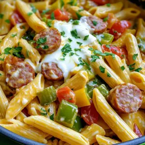 For this delightful dish, you will need the following ingredients: - 12 oz penne pasta - 1 lb smoked sausage, sliced into coins - 1 medium onion, finely diced - 2 cloves garlic, minced - 1 bell pepper (choose either red or yellow), diced - 1 can (14.5 oz) diced tomatoes with green chilies, undrained - 4 cups chicken broth - 1 cup heavy cream - 1 tablespoon Cajun seasoning - 2 tablespoons olive oil - Salt and pepper to taste - 1 cup shredded mozzarella cheese - Fresh parsley, chopped, for garnish You can swap ingredients for what you have on hand. Use any pasta shape you like. Turkey sausage works well if you want a leaner option. For a lighter cream, use half-and-half instead of heavy cream. If you prefer, use vegetable broth for a vegetarian version. Canned tomatoes with herbs add extra flavor too. Fresh ingredients make a big difference in flavor. Pick firm bell peppers and onions. Look for sausage that is high quality, as it adds depth to the dish. Use fresh garlic for the best taste. When choosing chicken broth, go for low-sodium to control salt levels. Lastly, fresh parsley brightens the dish, adding color and flavor. Start by slicing the smoked sausage into coins. Heat 2 tablespoons of olive oil in a large pot over medium heat. Add the sausage and cook it. Stir occasionally for about 5-7 minutes. You want the sausage to be browned and slightly crispy. This step adds great flavor to your dish. Next, add 1 medium diced onion, 1 diced bell pepper, and 2 minced garlic cloves to the pot. Stir it all together. Cook for 3-4 minutes until the veggies soften and smell great. This process brings out the natural sweetness of the onion and pepper. Now, it's time to bring in flavor. Stir in 1 tablespoon of Cajun seasoning, 1 can of undrained diced tomatoes with green chilies, and 4 cups of chicken broth. Turn up the heat and bring this mixture to a rolling boil. This will help combine the flavors well. Once boiling, add 12 oz of penne pasta to the pot. Stir to make sure the pasta is covered in the liquid. Lower the heat to a simmer and cover the pot. Let it cook for about 12-15 minutes. Stir occasionally to prevent the pasta from sticking. You want it to be al dente. After the pasta is cooked, reduce the heat to low. Stir in 1 cup of heavy cream and 1 cup of shredded mozzarella cheese. Mix it well until the cheese melts. This makes the sauce creamy and smooth, giving your dish a rich flavor. Taste your pasta and add salt and pepper as needed. If the sauce is too thick, add a splash of chicken broth. Once seasoned, ladle the creamy Cajun sausage pasta into bowls. Garnish with chopped fresh parsley for color. Serve right away and enjoy the delightful flavors! Cooking pasta well makes a big difference. Always use a large pot with plenty of water. This helps the pasta cook evenly. Add salt to the water before boiling. A good rule is to use about one tablespoon of salt per gallon of water. Stir the pasta often while it cooks. This prevents it from sticking together. Cook it until it's al dente, which means firm to the bite. This way, it holds up in the sauce. Seasoning is key to a tasty dish. Cajun seasoning adds heat and depth. Feel free to adjust the amount based on your spice level. You can also add garlic powder or onion powder for extra flavor. Fresh herbs like parsley brighten the dish. Don’t forget to taste before serving. Adjust salt and pepper to your liking. This ensures your dish is packed with flavor. To make the sauce creamy, use heavy cream and mozzarella cheese. Add the cream after the pasta is cooked. This keeps it from curdling. Stir in the cheese once the cream is mixed in. This creates a rich and smooth texture. If the sauce is too thick, add more chicken broth. This helps you reach the perfect consistency. The goal is a creamy sauce that coats every piece of pasta. {{image_4}} You can easily make this dish vegetarian. Replace the smoked sausage with a meat alternative. Look for plant-based sausage brands that have Cajun flavors. You can also use mushrooms for a meaty texture. Cook them until they are browned, just like the sausage. Add your favorite veggies like zucchini or spinach to boost nutrients. Use vegetable broth instead of chicken broth for a rich taste. If you love heat, try adding more spice to your pasta. Use andouille sausage for a smokier, spicier kick. You can also add extra Cajun seasoning to the mix. For even more heat, toss in a few dashes of hot sauce or red pepper flakes when cooking. This will give your dish a fiery flavor that will make it memorable. Boost the flavor and nutrition by adding more veggies. Consider adding diced tomatoes, chopped spinach, or sliced mushrooms. You can also include broccoli or bell peppers for color and crunch. Sauté these veggies with the onion and garlic for the best taste. This not only makes your dish healthier but also adds more textures and flavors to enjoy. After enjoying this One-Pot Creamy Cajun Sausage Pasta, you may have some leftovers. To keep them fresh, place the pasta in an airtight container. Store it in the fridge. It will stay good for up to three days. Make sure to let it cool down before sealing the container. This step helps maintain the dish's rich flavors. When you’re ready to eat the leftovers, reheating is simple. You can use the microwave or the stove. If using the microwave, place a portion in a bowl and cover it. Heat it in short bursts, stirring in between. This helps avoid hot spots. If using the stove, add a splash of chicken broth to the pasta in a pan. Heat it over medium-low until warm, stirring often. This keeps the sauce creamy and tasty. Want to save some for later? You can freeze this dish too! Portion out the pasta into freezer-safe containers. Leave a little space at the top for expansion. Seal tightly and label with the date. It can last up to three months in the freezer. When you're ready to enjoy, thaw the pasta overnight in the fridge. Then, reheat it as mentioned above. Yes, you can use any pasta you like. Penne works well, but rotini or fusilli are great too. Just adjust the cooking time. Smaller pasta may cook faster, while larger shapes may take a bit longer. To add heat, use more Cajun seasoning or add a pinch of cayenne pepper. Fresh jalapeños or crushed red pepper flakes also work. Taste as you go to find your perfect spice level. Yes, you can prepare this dish ahead of time. Cook it fully and let it cool. Store it in the fridge for up to three days. Reheat on the stove, adding a splash of broth to keep it creamy. This pasta pairs well with a fresh salad or garlic bread. You can also serve it with roasted vegetables for a complete meal. A light white wine can enhance the flavors too! In this blog post, we covered the essential ingredients and detailed steps to cook your dish. We explored ingredient substitutions and tips for freshness. I shared methods for prepping, sautéing, and combining flavors to create a perfect meal. Finally, we highlighted variations, storage methods, and FAQs for your convenience. Cooking can be fun and creative. Don't hesitate to experiment with your ingredients and flavors. Enjoy your delicious creation and share it with others!