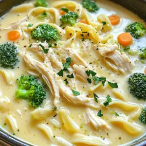 - Chicken and Broth You need 1 pound of boneless, skinless chicken breasts. This chicken adds great flavor. Use 4 cups of chicken broth to keep the soup rich and tasty. - Dairy Components For creaminess, you will need 1 cup of heavy cream and 1 cup of whole milk. These ingredients make the soup smooth and rich. Also, add 1 cup of freshly grated Parmesan cheese for that cheesy goodness. - Vegetables Fresh veggies make the soup vibrant. You will need 1 cup of broccoli florets, 1 cup of diced carrots, and 1 cup of diced celery. These veggies add color and nutrition. - Garlic and Italian Seasoning Use 4 cloves of finely minced garlic to give the soup a bold flavor. A teaspoon of Italian seasoning blend will add warmth and depth to the dish. - Salt and Pepper Season to taste with salt and freshly ground black pepper. These simple spices enhance all the other flavors. - Fettuccine Noodles For a hearty touch, include 8 ounces of uncooked fettuccine noodles. They will soak up the soup's flavors and make it filling. 1. First, place the boneless, skinless chicken breasts in the slow cooker. Spread them out evenly on the bottom. This helps them cook well. 2. Next, pour the chicken broth over the chicken. Make sure the chicken is fully submerged. Then, add the minced garlic, Italian seasoning, salt, and black pepper. This mix gives the soup flavor. 1. Now, it's time to add some veggies. Layer the diced carrots and celery on top of the chicken. Then, add the broccoli florets. These will make the soup colorful and tasty. 2. Secure the lid on the slow cooker. Set it to cook on low for 6-8 hours or high for 3-4 hours. The chicken should reach an internal temperature of 165°F. This ensures it is safe to eat. 1. Once the chicken is fully cooked, take it out of the slow cooker. Use two forks to shred the chicken into bite-sized pieces. Return the shredded chicken back to the slow cooker. 2. Stir in the heavy cream, milk, and grated Parmesan cheese. Mix everything well. Let it heat for about 10 minutes. Stir occasionally to help the cheese melt smoothly. 3. Finally, add the uncooked fettuccine noodles to the soup. Gently stir to make sure they are submerged. Cover the slow cooker again. Cook on high for an additional 20-30 minutes or until the pasta is cooked al dente. 4. Before serving, taste the soup. Adjust the seasoning with more salt and pepper as needed. Now, you are ready to enjoy your creamy soup! Recommended Seasoning Adjustments To boost flavor, add more garlic. I like to use 6 cloves instead of 4. This gives a richer taste. You can also add extra Italian seasoning if you want. A pinch of red pepper flakes adds a nice kick. Ideas for Additional Ingredients Consider adding spinach or kale for more greens. You can also try mushrooms for an earthy flavor. A squeeze of lemon juice before serving brightens the soup. Best Practices for Chicken Cooking Always check the chicken's temperature. It should be 165°F inside. If you use frozen chicken, cook it longer. Make sure it's cooked through to stay safe. Ensuring Perfectly Cooked Pasta Add the fettuccine noodles about 30 minutes before serving. Stir them in well to keep them from sticking. Check the pasta after 20 minutes for doneness. It should be al dente, not mushy. {{image_4}} Gluten-Free Options You can make this soup gluten-free. Use gluten-free fettuccine noodles instead of regular pasta. Check the broth label to ensure it is gluten-free. This way, you can enjoy the same creamy goodness without worry. Dairy-Free Alternatives For a dairy-free version, swap out the heavy cream and milk. Use coconut milk or almond milk as a base. Nutritional yeast can add a cheesy flavor in place of Parmesan cheese. These changes keep the soup tasty and creamy without dairy. Spice Level Adjustments If you like heat, add red pepper flakes to the broth. Start with a small pinch and adjust to your taste. A little spice can really amp up the flavor of your soup. Additional Vegetable Suggestions Feel free to mix in other vegetables. Spinach, zucchini, or bell peppers work great. Just chop them small so they cook well. Adding different veggies can make the soup more colorful and nutritious. - Storing Leftovers: After you enjoy your soup, let it cool. Then, transfer it to an airtight container. It will stay fresh in the fridge for about 3-4 days. If you want to keep it longer, consider freezing it instead. - Reheating Tips: To reheat, pour the soup into a pot. Heat it on low to medium heat, stirring often. This helps prevent the soup from sticking to the pot. You can also use the microwave. Place a bowl in the microwave and heat for about 2-3 minutes, pausing to stir halfway. - How to Freeze Soup: To freeze your soup, let it cool completely. Then, ladle it into freezer-safe bags or containers. Leave some space at the top for the soup to expand. Label with the date and type of soup. It will last in the freezer for up to 3 months. - Thawing and Reheating Frozen Soup: To thaw, move the soup from the freezer to the fridge a day before you want to eat it. If you're pressed for time, you can thaw it in the microwave. Reheat as mentioned above, stirring well to blend the flavors. Enjoy your creamy chicken Alfredo soup whenever you want a cozy meal! Can I use frozen chicken? Yes, you can use frozen chicken. Just add an extra hour to the cook time. Ensure the chicken reaches 165°F before serving. How long does it last in the fridge? This soup lasts about 3 to 4 days in the fridge. Store it in a sealed container for best results. Ideal accompaniments This soup pairs well with crusty bread or a fresh salad. A simple green salad adds crunch to your meal. Best ways to serve leftovers Reheat leftovers on the stove or in the microwave. Add a splash of cream or broth to refresh the soup's texture. This blog post covered the key ingredients for a delicious chicken soup. We explored how to prepare chicken and broth, layer in fresh vegetables, and season the dish to perfection. I shared helpful tips on enhancing flavor and customizing the recipe to fit dietary needs. Proper storage and reheating methods ensure your soup stays fresh. You now have the tools to make this meal your own. Enjoy the cooking process and savor every spoonful!