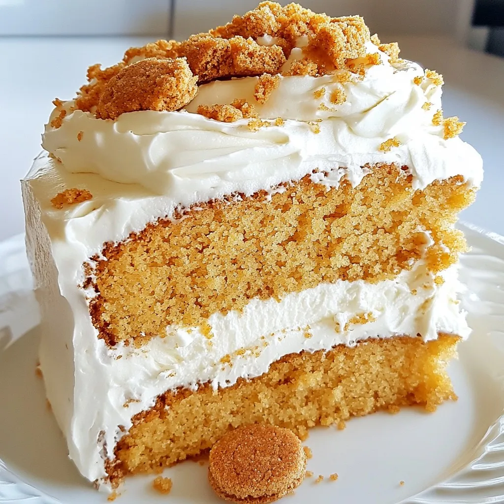 To make this delightful Biscoff cake, you will need the following ingredients: - 1 ½ cups all-purpose flour - 1 cup granulated sugar - ½ cup unsalted butter, softened - 2 large eggs - 1 cup Biscoff cookie spread - 1 teaspoon baking powder - ½ teaspoon baking soda - ½ teaspoon salt - ½ cup milk (or any milk alternative) - 1 teaspoon pure vanilla extract - 1 cup Biscoff cookies, crumbled (for topping) - ½ cup heavy cream (for frosting) - 1 cup powdered sugar (for frosting) Here are the tools you will need to create this cake: - Electric mixer - Large mixing bowl - 9-inch round cake pan - Spatula - Wire rack - Measuring cups and spoons - Sifter When it comes to Biscoff cookie spread, I recommend these brands: - Lotus Biscoff - Trader Joe’s Speculoos - Nutiva Hazelnut Spread (for a twist) Using these brands ensures you get that rich, caramelized flavor that makes this cake so special. Enjoy baking! {{ingredient_image_2}} Start by preheating your oven to 350°F (175°C). Next, grab a 9-inch round cake pan. Grease it well with butter. Then, dust it with flour. This helps the cake come out easily after baking. In a large bowl, mix the softened butter and sugar. Use an electric mixer for about 3-5 minutes. The mixture should look light and fluffy. Next, add the eggs one by one. Mix well after each egg. Then, add the Biscoff cookie spread and vanilla. Blend until smooth and creamy. In another bowl, sift the flour, baking powder, baking soda, and salt. This step is key for a light cake. It helps the cake rise evenly. Now, slowly add this dry mix to the wet mix. Alternate with milk. Start with a third of the dry mix, then half the milk. Repeat this until all is combined. Be careful not to overmix. Pour your batter into the prepared cake pan. Use a spatula to smooth the top. Place it in the oven and bake for 25-30 minutes. To check if it’s done, insert a toothpick into the center. It should come out clean or with a few moist crumbs. While the cake cools, prepare the frosting. In a mixing bowl, whip the heavy cream until soft peaks form. Gradually add powdered sugar. Keep whipping until you see firm peaks. The frosting should be light and fluffy. Once the cake is cool, spread the whipped frosting on top. Use a spatula for an even layer. Finally, sprinkle crumbled Biscoff cookies on the frosting. This adds a nice crunch and flavor burst. Enjoy your delicious Biscoff cake! To make your Biscoff cake moist and soft, follow these steps: - Use room-temperature butter and eggs. This helps them mix well. - Don’t overmix the batter. Stir until just combined for the best texture. - Add milk slowly. Alternate with dry ingredients to keep the batter light. - Bake at the right temperature, 350°F (175°C), for even cooking. Here are some common mistakes I see: - Forgetting to grease the pan can cause sticking. Always grease and flour it well. - Baking too long can dry out the cake. Check it with a toothpick after 25 minutes. - Using cold ingredients leads to a dense cake. Always use room temperature. If you want to change the texture or flavor of your cake, try these ideas: - Swap the milk for a nut milk for a new taste. Almond or oat milk works great. - Add a pinch of cinnamon for warmth. It pairs well with Biscoff flavors. - For a richer taste, add a bit more Biscoff spread. It adds depth and creaminess. - Use a mix of flours, like almond or coconut, for a unique texture. Pro Tips Use Room Temperature Ingredients: Ensuring your butter and eggs are at room temperature will help create a smoother batter and a lighter cake. Avoid Overmixing: Mix the batter just until combined to keep the cake light and fluffy. Overmixing can lead to a dense texture. Cool Completely: Allow the cake to cool completely before frosting to prevent the frosting from melting and sliding off. Customize Your Toppings: Feel free to add nuts, chocolate shavings, or more crumbled cookies on top for added texture and flavor. {{image_4}} You can turn the Biscoff cake into a cheesecake. Start by making a crust. Use crushed Biscoff cookies mixed with melted butter. Press this mixture into the bottom of a springform pan. For the filling, blend cream cheese, sugar, and Biscoff cookie spread. Add eggs one at a time until smooth. Pour the filling onto the crust and bake. Chill it well before serving. This cheesecake is rich and creamy, with a lovely Biscoff flavor. Biscoff cupcakes are a fun way to enjoy this treat. Use the same batter as the Biscoff cake. Fill cupcake liners about two-thirds full. Bake for 18-20 minutes at 350°F (175°C). Let them cool before frosting. For the frosting, use the same whipped cream mix but add more Biscoff spread for flavor. Top with crumbled Biscoff cookies for that extra crunch. These cupcakes are perfect for parties or snacks. If you need a gluten-free option, replace the all-purpose flour with a gluten-free blend. Make sure the blend includes xanthan gum for structure. Follow the same steps in the recipe. The cake will still be moist and delicious. You can also use gluten-free Biscoff cookies for the topping. This way, everyone can enjoy the Biscoff cake without worry. To keep your cake fresh, wrap it in plastic wrap. Store it in the fridge. This will help it stay moist. You can also use an airtight container. The cake stays good for up to five days. If you want to, you can put slices in a zip-top bag. Just make sure to remove as much air as you can. You can freeze your Biscoff cake too! First, let it cool completely. Then, wrap it tightly in plastic wrap. Follow that with aluminum foil for extra protection. This way, it won’t get freezer burn. You can freeze the cake for up to three months. When you're ready to eat it, just take it out and let it thaw in the fridge overnight. When you want to enjoy your cake again, reheating is easy. Preheat your oven to 350°F (175°C). Place the slice on a baking sheet. Cover it loosely with foil. Heat it for about 10-15 minutes. This will warm it up without drying it out. You can also use the microwave. Heat it for about 10-15 seconds, but check it often. Enjoy your cake warm with a little extra Biscoff spread! Yes, you can use other cookie spreads. Options like Nutella or speculoos spread work well. They add a unique flavor but may change the cake's taste. I love trying new spreads for fun twists. To boost the chocolate flavor, add cocoa powder. Start with ¼ cup of unsweetened cocoa. Mix it into the dry ingredients. You can also fold in chocolate chips for extra richness. This transforms your cake into a chocolate-lovers dream. You can find Biscoff cookies and spread at most grocery stores. Look in the international or cookie aisle. Many online shops also sell them. Amazon or specialty food sites often have great deals. Serve slices with a drizzle of warm Biscoff spread. Add a whole Biscoff cookie on the side for fun. A dollop of whipped cream makes it even better. This adds creaminess to each bite and impresses your guests. You learned how to make a delicious Biscoff cake from start to finish. We covered ingredients, tools, and step-by-step instructions. I also shared tips for a moist cake and fun variations. Remember, you can store leftovers and freeze them too. Use the FAQs for any questions you may have. Enjoy baking this tasty treat and impress your friends and family with your skills. Happy baking!