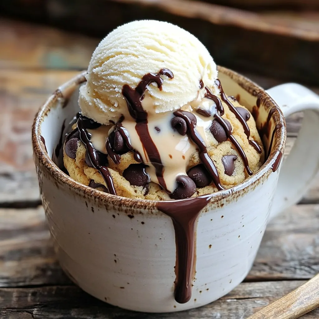 - 1 tablespoon unsalted butter, melted - 1 tablespoon granulated sugar - 1 tablespoon brown sugar, packed - 1/4 teaspoon pure vanilla extract - 1 large egg yolk (discard or save the white for use in another recipe) - 3 tablespoons all-purpose flour - A pinch of baking soda - A pinch of fine sea salt - 2 tablespoons semi-sweet or milk chocolate chips These ingredients create a warm, gooey chocolate chip mug cookie. Each item plays a key role. The butter adds richness, while the sugars give sweetness. The egg yolk helps bind everything together. Flour provides structure, and baking soda helps it rise. Chocolate chips? They are the heart of the cookie, giving bites of melty goodness. - Options for alternative sugars: You can use coconut sugar or maple syrup for a twist. They add a unique flavor. - Gluten-free flour substitutions: Try almond flour or oat flour. These make it gluten-free and still tasty. - Vegan butter alternatives: Use coconut oil or a vegan butter spread. This keeps it dairy-free while still delicious. Feel free to mix and match these ingredients. Each choice adds a personal touch to your mug cookie. You can enjoy it just the way you like! To start, grab your microwave-safe mug. Add 1 tablespoon of melted unsalted butter. Then, mix in 1 tablespoon of granulated sugar and 1 tablespoon of packed brown sugar. Use a small whisk or fork to stir until it all blends smoothly. This is key for a tasty base. Next, pour in 1/4 teaspoon of pure vanilla extract. Add 1 large egg yolk, and mix again until the texture is creamy and uniform. This creates a rich flavor that melts in your mouth. Now it’s time for the dry ingredients. Gently sprinkle in 3 tablespoons of all-purpose flour, a pinch of baking soda, and a pinch of fine sea salt. Stir the mixture well. Make sure there are no dry flour pockets hiding in the dough. A smooth consistency helps the cookie bake evenly and taste great. Once mixed, it should look thick and ready for the next step. Place your mug in the microwave. Set it on high for 40 to 60 seconds. Start checking it after 40 seconds. The cookie is done when it puffs up and looks set in the center. Remember, it will firm up a bit after you take it out. So, avoid cooking it too long. Let it cool for one or two minutes. This step makes it safe to eat and even more delicious! Enjoy your warm, gooey treat straight from the mug. To make the best mug cookie, do not overmix the dough. Overmixing can make the cookie tough. Stir just enough to blend the ingredients. Microwave cooking times vary by wattage. If your microwave is 700 watts, cook for 60 seconds. For 1000 watts, start checking at 40 seconds. Try adding a scoop of vanilla ice cream on top. The cold ice cream pairs well with the warm cookie. A drizzle of chocolate syrup makes it even better. Sprinkling a bit of flaky sea salt can enhance the flavor. Use different chocolate chips for variety. You can use dark, white, or even peanut butter chips. Each type brings its unique taste to the cookie. Be careful not to overcook the cookie. Overcooking makes it dry and hard, not gooey. Always check it after the recommended time. Ensure that your mug is microwave-safe. Some mugs can crack or break in the microwave. Look for labels that say they are microwave-safe before use. {{image_4}} You can easily change the flavor of your mug cookie. Adding nuts or dried fruits can give it a new twist. Try walnuts, almonds, or even raisins. These add crunch and taste. You can also mix in spices like cinnamon for warmth. Just a sprinkle can make a big difference. If you need to make it gluten-free, swap all-purpose flour for a gluten-free blend. Look for options like almond flour or coconut flour. For dairy-free and vegan choices, use coconut oil instead of butter. You can replace the egg yolk with a flax egg. Just mix one tablespoon of flaxseed meal with two tablespoons of water. Let it sit for a few minutes to thicken. Want to change it up? Make a brownie mug treat instead. Just switch the flour with cocoa powder. This gives you a rich, chocolatey delight. Another fun idea is to add peanut butter or Nutella to the mix. Just swirl it in before microwaving. This adds a creamy layer that makes every bite special. If you have some cookie left, store it in the fridge. Place it in an airtight container. This keeps it fresh for up to two days. To enjoy it later, you can reheat it. Just pop it in the microwave for 10 to 15 seconds. This will make it warm and gooey again. You can also freeze the dough for future use. Just scoop the dough into small balls. Place them on a baking sheet and freeze until firm. After that, transfer the balls to a freezer bag. They can last up to three months in the freezer. To thaw and microwave your pre-made cookie dough, take it out of the freezer. Let it sit at room temperature for about 10 minutes. Then, microwave it on high for about 40 to 50 seconds. Watch it closely to avoid overcooking. Enjoy your warm mug cookie anytime! To make more mug cookies, just double or triple the ingredients. For each extra serving, add: - 2 tablespoons unsalted butter - 2 tablespoons granulated sugar - 2 tablespoons brown sugar, packed - 1/2 teaspoon pure vanilla extract - 2 large egg yolks - 6 tablespoons all-purpose flour - 1/4 teaspoon baking soda - 1/4 teaspoon fine sea salt - 4 tablespoons chocolate chips When you adjust the recipe, you also need to change the cooking time. Start with 60 seconds for each extra serving. Check the cookie at this time. If it needs more time, add 10 seconds until it puffs up and sets. Yes, you can make this mug cookie without an egg. Great egg substitutes include: - 1 tablespoon applesauce - 1 tablespoon yogurt - 1 tablespoon flaxseed meal mixed with 2.5 tablespoons water Using these substitutes may change the texture a bit. Your cookie might be softer or less chewy, but it will still taste great! You can make your mug cookie even better with fun toppings! Here are some tasty ideas: - A scoop of vanilla ice cream - Whipped cream on top - A drizzle of chocolate or caramel sauce - Fresh fruit like berries or banana slices These toppings add flavor and make your mug cookie look fancy. Feel free to mix and match to find your favorite! This blog post taught you how to make a tasty mug cookie. You learned about the key ingredients, step-by-step mixing and microwaving, and tips for perfect texture. We explored fun variations, dietary options, and smart storage ideas. If you're craving something sweet and quick, this mug cookie recipe is a great choice. Enjoy trying new flavors and remember to keep it simple and fun. Happy baking!