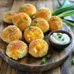 To make crispy mashed potato cheese puffs, you need a few simple items. Here’s the list of ingredients: - 2 cups leftover mashed potatoes - 1 cup sharp cheddar cheese, shredded - 1/2 cup Parmesan cheese, grated - 1/4 cup green onions, finely chopped - 1 large egg, beaten - 1/2 cup all-purpose flour - 1 teaspoon garlic powder - Salt and pepper, to taste - Vegetable oil (for frying) - Breadcrumbs (for coating) Using leftover mashed potatoes makes this recipe a great way to reduce waste. The sharp cheddar and Parmesan add a rich flavor. Green onions give a nice crunch and freshness. The egg and flour help bind the mixture together. Garlic powder adds a savory kick that elevates the taste. When frying, vegetable oil helps achieve that crispy texture. Breadcrumbs create a golden crust, making these puffs extra delightful. You can mix and match cheese varieties based on what you have. Each choice adds its own unique flavor. To start, gather your ingredients. You need 2 cups of leftover mashed potatoes. Then, add 1 cup of shredded sharp cheddar cheese. Next, include 1/2 cup of grated Parmesan cheese. Don’t forget 1/4 cup of finely chopped green onions. Pour in 1 large beaten egg, then add 1/2 cup of all-purpose flour. Sprinkle in 1 teaspoon of garlic powder, and season with salt and pepper. Mix all the ingredients in a large bowl. Use a fork or your hands to ensure everything is combined well. The mixture should be thick and sticky. Now, it’s time to shape the cheese puffs. Take a small portion of the potato mixture, about 1 inch in size. Roll it into a ball. Make sure you pack the mixture tightly. This helps the balls keep their shape while frying. If they are loose, they might break apart in the oil. Once you’ve shaped all the balls, it’s time to coat them. For cooking, you need a deep skillet or frying pan. Pour in enough vegetable oil to reach about 2 inches deep. Heat the oil over medium heat until it hits 350°F (175°C). This temperature is key for crispy puffs. Carefully drop a few potato balls into the hot oil. Avoid overcrowding the pan, as this can lower the oil temperature. Fry the puffs for 3-4 minutes on each side. Look for a golden brown color. Use a slotted spoon to turn them gently. Once cooked, transfer the puffs to a plate lined with paper towels. This will help drain extra oil. Continue frying until all the cheese puffs are done. Enjoy them warm with your favorite dipping sauce! To get that perfect crunch, oil temperature matters a lot. Heat your oil to about 350°F (175°C). This helps the puffs cook evenly and crisp up nicely. If the oil is too cool, the puffs can soak up too much oil. If it's too hot, they might burn. Using the right breadcrumbs is key too. Choose panko breadcrumbs for a light and airy crunch. Traditional breadcrumbs work, but they won’t give you the same texture. Make sure to coat each puff evenly. This adds that crispy layer we all love. When it's time to serve, think about the best dipping sauces. Sour cream is a classic choice. You can also try ranch dressing, spicy mayo, or even a tangy barbecue sauce. Each adds its own twist to the flavor. For presentation, arrange the puffs on a nice platter. Line it with parchment paper to catch any crumbs. Sprinkle some extra chopped green onions on top for a pop of color. Add a small bowl of your chosen sauce in the center. This makes your snack look even more inviting. You can make these puffs ahead of time. Prepare the potato mixture and shape the balls. Then, store them in the fridge for up to a day. This helps save time when hosting. If you want to keep them longer, freeze them. Place the formed balls on a baking sheet and freeze until solid. Then, transfer them to a freezer bag. They can last for about a month. When ready, fry them straight from the freezer. No need to thaw! {{image_4}} You can change the taste of these crispy mashed potato cheese puffs easily. Adding different herbs and spices can bring new life to your dish. Try adding: - Chopped fresh parsley - Dried thyme or rosemary - A pinch of cayenne for heat These herbs add a nice flavor boost. You can also switch up the cheese. Using mozzarella gives a gooey texture. Feta adds a salty zing, while pepper jack brings a spicy kick. You can make these cheese puffs fit your diet too. For a gluten-free option, use gluten-free flour instead of regular flour. This keeps the puffs crispy while avoiding gluten. If you want a vegan version, you can replace the cheese with plant-based options. Use vegan cheese that melts well. For binding, swap the egg with a mixture of ground flaxseed and water. This will keep your puffs together without using eggs. Crispy mashed potato cheese puffs last about 3 days in the fridge. To keep them fresh, store them in an airtight container. This helps prevent moisture from making them soggy. If you don’t have a container, wrap them tightly in plastic wrap. To reheat the puffs and keep them crispy, use an oven or an air fryer. Preheat the oven to 350°F (175°C). Place the puffs on a baking sheet and heat for about 10 minutes. This will help them regain their crunch. Avoid using a microwave, as it can make them soggy. If you use an air fryer, set it to 350°F and heat for 5-7 minutes. This method also keeps them nice and crispy. Enjoy your tasty snack! Yes, you can use fresh mashed potatoes. However, fresh potatoes have more moisture. This extra moisture may change the texture. Leftover mashed potatoes are thicker and hold together better in the puffs. If you use fresh potatoes, add a bit more flour to help bind the mixture. To keep the puffs from breaking, make sure to pack them tightly. Use clean hands to form 1-inch balls. You can also chill the formed balls for 15 minutes before frying. This helps them hold their shape. Coating the balls in breadcrumbs adds extra support while cooking. Yes, you can bake them for a healthier option. Preheat your oven to 400°F (200°C). Place the cheese puffs on a baking sheet lined with parchment paper. Spray them lightly with cooking spray. Bake for about 20-25 minutes, flipping halfway through, until they are golden brown and crispy. Adjusting the cooking time is key to achieving that perfect crunch! This article covered how to make delicious cheese puffs using leftover mashed potatoes. You learned about key ingredients, step-by-step instructions, and tips for perfect crispiness. We discussed serving ideas and made-ahead tips, along with variations for different diets. In the end, cheese puffs can be fun to make and share. With practice, you'll create tasty bites everyone will enjoy. Your kitchen will be filled with great flavors and smiles. Happy cooking!