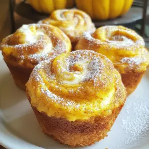 - 1 cup pumpkin puree - 1/2 cup vegetable oil - 3/4 cup granulated sugar - 1/2 cup brown sugar, packed - 2 large eggs - 1 teaspoon vanilla extract - 2 cups all-purpose flour - 1 teaspoon baking powder - 1 teaspoon baking soda - 1 teaspoon ground cinnamon - 1/2 teaspoon ground nutmeg - 1/4 teaspoon ground ginger - 1/4 teaspoon salt - 8 oz cream cheese, softened - 1/4 cup powdered sugar - 1 tablespoon lemon juice - 1 teaspoon vanilla extract (for the cream cheese mixture) Gathering these ingredients is the first step to making my favorite pumpkin cream cheese swirl muffins. The pumpkin puree brings a rich flavor and moisture. You will also need two types of sugar, granulated and brown, for sweetness and depth. Vegetable oil keeps the muffins soft and tender. Next, the eggs bind everything together. I add vanilla extract for a warm aroma. For the dry mix, I use all-purpose flour, baking powder, and baking soda to help the muffins rise. The spices—cinnamon, nutmeg, and ginger—give a cozy, fall taste. Do not forget the salt; it enhances all the flavors. The cream cheese filling is key to this recipe. It needs to be softened so it mixes well with the powdered sugar and lemon juice. I add a bit of vanilla to the cream cheese for extra flavor. With this list of ingredients, you're ready to bake a treat that is spiced just right and creamy inside. Enjoy the process! {{ingredient_image_2}} - Preheat the oven to 350°F (175°C). - In a large bowl, mix the wet ingredients well. These include pumpkin puree, vegetable oil, granulated sugar, brown sugar, eggs, and vanilla extract. - In another bowl, prepare the dry ingredients. Combine flour, baking powder, baking soda, cinnamon, nutmeg, ginger, and salt. Whisk them together so they mix evenly. - Spoon the pumpkin batter into muffin cups. Fill them about halfway. - Next, add a big spoonful of cream cheese filling on top of the batter. - Finally, layer the remaining pumpkin batter over the cream cheese. Each cup should be around 3/4 full. - Place the muffin tin in the oven and bake for 18-22 minutes. - To check if they are done, stick a toothpick in the center. It should come out clean or have a few moist crumbs. - Let the muffins cool in the pan for 5 minutes, then transfer them to a wire rack to cool completely. - Use room temperature ingredients. This helps the batter mix well. - Do not overmix the batter. A few lumps are okay. This keeps the muffins light. - Dust the tops with powdered sugar. This adds a sweet touch. - Serve with a honey drizzle. It makes the muffins look great and taste even better. - Pair muffins with coffee or tea. They make a perfect match. - These muffins are great for breakfast or a snack. Enjoy them any time of day! Pro Tips Use Fresh Pumpkin Puree: For the best flavor, consider making your own pumpkin puree from fresh pumpkins rather than using canned. This adds a rich, vibrant taste to your muffins. Don't Overmix the Batter: When combining the wet and dry ingredients, mix until just combined. Overmixing can lead to dense muffins instead of light and fluffy ones. Room Temperature Ingredients: Ensure that your cream cheese and eggs are at room temperature before mixing. This helps them blend more smoothly into the batter. Store Properly: Keep your muffins in an airtight container at room temperature to maintain their moisture. They can also be frozen for up to three months for later enjoyment. {{image_4}} You can change the taste of these muffins easily. One fun idea is to add chocolate chips to the batter. Just mix in about 1 cup of chocolate chips before you fill the muffin cups. The sweet chocolate pairs well with the pumpkin flavor. Another tasty option is to include nuts or dried fruits. Chopped walnuts or pecans add a nice crunch. Dried cranberries or raisins bring a bit of sweetness. About 1/2 cup of either works well. Stir them into the batter before filling the cups for a delightful surprise in every bite. If you need a gluten-free option, you can use gluten-free flour instead of all-purpose flour. This simple swap keeps the muffins soft and tasty. Just make sure the gluten-free flour blend you pick is suitable for baking. For those who want less sugar, you can substitute regular sugar with a sugar alternative. Options like stevia or monk fruit sweetener work well. Use the same amount as you would regular sugar. This way, you can enjoy these muffins without guilt! To store your pumpkin cream cheese swirl muffins at room temperature, place them in an airtight container. This keeps them fresh for up to three days. You can also use a cake dome for added protection against air and moisture. Avoid stacking them too tightly, as this can cause them to stick together. For long-term storage, freezing is a great option. Allow the muffins to cool completely. Then, wrap each muffin tightly in plastic wrap. Place the wrapped muffins in a freezer-safe bag or container. They can last up to three months in the freezer. When ready to enjoy, simply take out the number you need. To reheat muffins for the best results, preheat your oven to 350°F (175°C). Place the muffins on a baking sheet and heat for about 10 minutes. This method keeps them moist and helps revive their flavor. If you're in a hurry, you can use a microwave. Heat each muffin for about 15-20 seconds, but be careful not to make them too hot. Yes, you can make these muffins without eggs. You can use a substitute like flaxseed meal or applesauce. For one egg, mix 1 tablespoon of flaxseed meal with 2.5 tablespoons of water. Let it sit for a few minutes until it thickens. This works well in keeping your muffins moist. To check if the muffins are done, insert a toothpick into the center. If it comes out clean or with a few moist crumbs, they are ready. Watch the baking time closely. The muffins usually take 18-22 minutes. Yes, you can use fresh pumpkin. Start by cooking the pumpkin until soft. Then, mash it until smooth. Make sure to measure one cup for the recipe. Fresh pumpkin offers a great taste and texture in your muffins. You've learned how to make delicious pumpkin cream cheese muffins. We covered the ingredients, step-by-step prep, and baking tips. Remember to use room temperature ingredients and avoid overmixing. Feel free to add your own twist with chocolate or nuts. Store them right to enjoy later, and don’t forget those reheating tips. This recipe offers a tasty treat for breakfast or snacks. Now, it’s time to bake and enjoy the flavors!