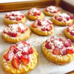 To make these delightful cookies, you'll need: - 1 cup all-purpose flour - 1/2 cup granulated sugar - 1/2 teaspoon baking powder - 1/4 teaspoon fine sea salt - 1/2 cup unsalted butter, softened to room temperature - 1 large egg, at room temperature - 1 teaspoon vanilla extract - 1 cup fresh strawberries, hulled and diced - 1/2 cup crushed shortbread cookies - 1/4 cup powdered sugar (for dusting) Using fresh ingredients is key for great flavor. Fresh strawberries bring a sweet, juicy burst to each bite. They also add a lovely pink hue to the cookies. Softened butter is vital, too. It helps create a light and fluffy texture. Fresh ingredients do not just enhance taste. They also improve the cookie's look and feel. When you use high-quality items, your cookies will shine. You can easily swap some ingredients if needed. Here are a few ideas: - For the all-purpose flour, use a gluten-free mix if you want a gluten-free version. - Instead of granulated sugar, try coconut sugar for a healthier option. - You can use margarine or a dairy-free butter as a substitute for unsalted butter. - If you do not have fresh strawberries, frozen ones will work, but thaw and drain them first. - You can replace shortbread cookies with graham crackers for a different crunch. These substitutions allow you to customize the recipe to fit your needs. Enjoy making these cookies your own! Before you start baking, gather your tools. You need mixing bowls, a whisk, a mixer, and a baking sheet. Preheat your oven to 350°F (175°C). Line your baking sheet with parchment paper. This keeps your cookies from sticking. 1. In a medium bowl, whisk together: - 1 cup all-purpose flour - 1/2 cup granulated sugar - 1/2 teaspoon baking powder - 1/4 teaspoon fine sea salt 2. In a large bowl, cream: - 1/2 cup unsalted butter, softened Use a mixer, beating for 2-3 minutes until fluffy. 3. Add in: - 1 large egg - 1 teaspoon vanilla extract Mix until smooth, scraping down the bowl as needed. 4. Gradually add the dry mix to the wet mix. Stir gently with a spatula. Stop when a soft dough forms. A few lumps are okay. 5. Fold in: - 1 cup fresh strawberries, diced - 1/2 cup crushed shortbread cookies Be gentle so you don’t crush the strawberries. 6. Use a tablespoon or cookie scoop to drop dough onto the baking sheet. Space them about 2 inches apart. 7. Bake for 12-15 minutes. The edges should be lightly golden. The tops should look set. Once done baking, take the cookies out. Let them cool on the sheet for 5 minutes. This helps them firm up. Then, move them to a wire rack to cool completely. After cooling, dust the tops with: - 1/4 cup powdered sugar This adds a sweet touch. Serve them on a nice plate. You can garnish with fresh strawberries or mint. Enjoy your tasty Strawberry Crunch Shortcake Cookies! To get that soft and chewy texture, use softened butter. Cream it well with sugar. Mix until it is light and fluffy. Do not overmix the dough after adding flour. This keeps the cookies tender. Fold in strawberries gently. This helps keep their shape and juice intact. Bake until the edges are golden, but the centers stay soft. One common mistake is using cold butter. Cold butter will not cream well with sugar. This can lead to hard cookies. Another mistake is overbaking. Watch your cookies closely. Remove them as soon as the edges turn golden. Allow them to cool on the sheet for five minutes before moving them. This helps them firm up without breaking. Want to switch things up? Consider adding a splash of lemon zest. It brightens the flavor of strawberries. You can also mix in white chocolate chips for extra sweetness. If you like nuts, chopped almonds or pecans add a nice crunch. You can even try different types of crushed cookies for unique flavors. {{image_4}} If you want to make gluten-free Strawberry Crunch Shortcake Cookies, it’s easy! You can swap all-purpose flour with a gluten-free blend. Look for a mix that has xanthan gum, as it helps with texture. You can also use almond flour or coconut flour. These options will change the taste a bit but still make tasty cookies. While strawberries shine in these cookies, feel free to get creative! You can use blueberries, raspberries, or diced peaches instead. Each fruit brings its own flavor, making your cookies unique. Just remember to keep the amount similar to the strawberries in the recipe for balance. The crushed shortbread cookies add a great crunch, but you can mix it up. Try using crushed graham crackers for a different flavor. Nuts, like almonds or pecans, can add a nice crunch too. Just chop them finely before mixing them in. This way, you can create a new twist on your Strawberry Crunch Shortcake Cookies! To keep your strawberry crunch shortcake cookies fresh, place them in an airtight container. This helps lock in moisture and flavor. You can also layer them with parchment paper to prevent sticking. Store them at room temperature away from sunlight. If you want to keep them longer, the fridge is a great option too. These cookies can last for about 5 days at room temperature. If you store them in the fridge, they may stay fresh for up to a week. Just remember, they taste best when enjoyed fresh! If you want to save some for later, freezing is a smart choice. First, let the cookies cool completely. Then, place them in a single layer on a baking sheet. Freeze them for about 1 hour until firm. After that, transfer the cookies to a freezer-safe bag or container. They can last for up to three months. When you’re ready to eat them, just thaw at room temperature for a tasty treat! Yes, you can use frozen strawberries. Just make sure to thaw them first. Drain any excess juice to prevent soggy cookies. Frozen strawberries can change texture but still taste great. To change the size, adjust the amount of dough you scoop. For smaller cookies, use a teaspoon. For larger ones, use a larger cookie scoop. Just remember to check the baking time, as smaller cookies bake faster. If your dough is sticky, add a little more flour. Start with a tablespoon and mix well. Avoid adding too much at once. You want the dough to be soft but not stick to your hands. Strawberry Crunch Shortcake Cookies are tasty and fun to make. Fresh ingredients are key for great flavor. You can swap out some items if needed. I shared easy steps for baking and cooling. Following my tips helps you dodge common mistakes. Don’t forget about fun variations, like gluten-free options or using different fruits. Store your cookies well to keep them fresh. With these pointers, you can create cookies that impress everyone. Enjoy baking your own delicious treats!