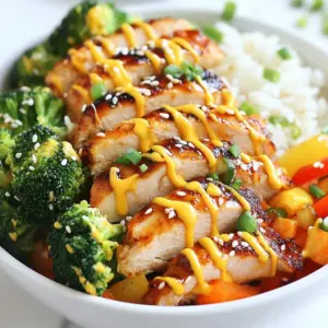 To make the Bang Bang Chicken Bowl, you will need: - 2 boneless, skinless chicken breasts - 1 cup jasmine rice, cooked - 1 cup broccoli florets, fresh - 1 carrot, julienned - 1 red bell pepper, thinly sliced - 1/4 cup mayonnaise - 2 tablespoons sweet chili sauce - 1 tablespoon Sriracha - 1 tablespoon soy sauce - 1 teaspoon garlic powder - 1 teaspoon ground ginger - Salt and freshly ground black pepper to taste You will need these tools for cooking: - Mixing bowl for marinating - Small pot for steaming - Non-stick skillet for cooking - Knife for slicing - Cutting board - Measuring cups and spoons For extra flavor and a nice look, consider these garnishes: - Sesame seeds - Green onions, thinly sliced {{ingredient_image_2}} Start by mixing garlic powder, ground ginger, soy sauce, salt, and pepper in a bowl. Coat the chicken breasts well in this mix. Let them sit for at least 15 minutes. This step makes the chicken flavorful and juicy. While the chicken marinates, boil water in a small pot. Steam the broccoli florets for about 3-4 minutes. They should be bright green and slightly tender. Set them aside and get ready for the next step. In a small bowl, combine mayonnaise, sweet chili sauce, and Sriracha. Stir this mixture until it&rsquo;s smooth and creamy. You can adjust the Sriracha for more or less heat. This sauce adds a delightful kick to the bowl. Heat a non-stick skillet on medium-high heat. Add a little oil to the pan. When it's hot, add the marinated chicken. Cook for 5-7 minutes on each side. The chicken should be golden brown and reach an internal temperature of 165&deg;F. Let it rest for a few minutes, then slice it into bite-sized pieces. Using the same skillet, add sliced red bell pepper and julienned carrot. Saut&eacute; for about 2-3 minutes. Stir often until the veggies are tender but still have a crunch. This adds color and texture to your bowl. Start with a scoop of cooked jasmine rice in each bowl. Layer on the steamed broccoli, saut&eacute;ed bell pepper, and carrot. Now, place the sliced chicken on top. Make it look inviting and colorful. Drizzle a good amount of the bang bang sauce over the bowls. Sprinkle sesame seeds on top. Finish with sliced green onions for a fresh look. These details make your dish pop and taste even better. To make your Bang Bang Chicken Bowl just right, you can change the heat level. Sriracha gives a nice kick. You can add more if you like it hot. If you prefer less heat, use less Sriracha. Taste the sauce before you pour it on your dish. This way, you can make it perfect for your taste. Marinating the chicken is key for great flavor. I suggest at least 15 minutes. This allows the spices to soak into the chicken. If you have more time, marinate it for up to 2 hours in the fridge. Just remember to keep it covered. This extra time makes the chicken even tastier. For perfectly cooked chicken, heat your skillet well before adding the chicken. This helps to sear the meat and lock in juices. Cook each side for about 5-7 minutes. You want a nice golden color outside. Always check the inside; it should reach 165&deg;F. Let it rest before slicing. This keeps it juicy and delicious! Pro Tips Marinate Longer for Flavor: For even more robust flavor, consider marinating the chicken for 30 minutes to an hour. This allows the spices to penetrate deeper into the meat. Customize Your Veggies: Feel free to substitute or add any vegetables you love! Snap peas, zucchini, or bok choy can be great alternatives that add different textures and flavors. Control the Heat: Adjust the amount of Sriracha in the bang bang sauce to suit your personal heat preference. Start with less, and add more until you reach your ideal spice level. Perfect Rice Every Time: To achieve fluffy jasmine rice, rinse it under cold water until the water runs clear before cooking. This removes excess starch and prevents it from becoming sticky. {{image_4}} You can swap chicken for several other proteins. Try shrimp for a quick cook option. Tofu brings a great texture when pressed and marinated. You can also use beef or pork for a heartier meal. Just adjust the cooking time to ensure everything cooks evenly. For a vegan twist, skip the chicken and use chickpeas or tempeh. Both add protein and flavor. Marinate the chickpeas just like the chicken. For tempeh, steam it first to soften before marinating. Use vegan mayo in the sauce for a creamy finish that everyone will love. Feel free to mix in various vegetables. Snap peas, zucchini, and bell peppers work well. You can also add corn for sweetness. Just remember to steam or saut&eacute; them until tender. The more colorful your bowl, the more fun it will be to eat! To keep your Bang Bang Chicken Bowl fresh, store it properly. Use airtight containers for leftovers. Place the chicken, rice, and veggies in separate containers. This prevents sogginess. Let everything cool to room temperature before sealing. Refrigerate within two hours of cooking. If you want to freeze it, use freezer-safe bags. Squeeze out as much air as you can. Reheating your bowl is simple. For best results, use the microwave. Place the food in a microwave-safe bowl. Add a splash of water to keep moisture. Heat on medium for 1-2 minutes. Stir halfway through to ensure even heating. You can also reheat on the stove. Just add a little oil to a pan and stir until warm. You can keep your Bang Bang Chicken Bowl in the fridge for 3-4 days. If you freeze it, the shelf life extends to 2-3 months. However, for the best flavor, eat it within the first month. Always check for signs of spoilage before eating leftovers. If it smells off or looks strange, it's better to toss it out. Bang Bang Sauce is a creamy, spicy blend. It combines mayonnaise, sweet chili sauce, and Sriracha. This sauce adds a kick to the dish. You can adjust the heat by changing the amount of Sriracha. The sauce's sweetness balances the spiciness well, making it a favorite. Yes, you can prepare parts of this dish ahead. Marinate the chicken a day before. Cooked chicken stays tasty in the fridge for three days. You can also steam the broccoli and saut&eacute; the vegetables in advance. Just reheat everything when you're ready to serve. This bowl is great on its own but pairs well with sides. You can add a salad for freshness. Steamed edamame or crispy wontons also work well. Rice paper rolls can add a fun crunch. These options make your meal even better. You can find Bang Bang Chicken Bowl in many Asian fusion restaurants. Some places offer a twist on the classic dish. Look for restaurants that focus on Thai or Chinese cuisine. Many food trucks also serve it, so keep an eye out! In this blog post, we explored how to make a Bang Bang Chicken Bowl. We covered the ingredients and tools you need, plus optional garnishes. You learned step-by-step instructions, including marinating chicken and making the sauce. We also shared tips to adjust spiciness and variations for different diets. Proper storage techniques help keep leftovers fresh. Now you're ready to enjoy a delicious, homemade meal. Dive into this recipe, and impress your family with your cooking skills!